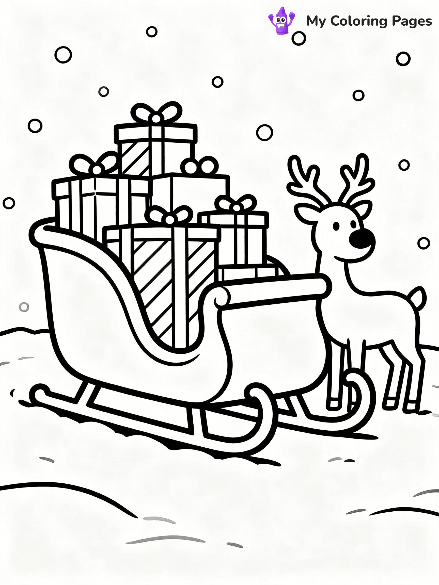 ⚠️ CRITICAL REQUIREMENT - ABSOLUTE BLACK AND WHITE ONLY ⚠️
This MUST be a BLACK AND WHITE line drawing ONLY. NO COLORS whatsoever.
- ONLY pure black lines (#000000) on pure white background (#FFFFFF)
- ABSOLUTELY NO colors, NO shading, NO gradients, NO grayscale
- If there are ANY colors in the output, the image is REJECTED
- This is a COLORING PAGE - meant to be COLORED IN by children
- The output must be UNCOLORED line art ready for coloring
⚠️ SUBJECT TO DRAW: A festive sleigh filled with wrapped gifts and bows, in Christmas-themed style. PURE OUTLINES. NO FILLS, COLOR, SHADING, OR GREYSCALE. WHITE BACKGROUND.
(REMEMBER: Output must be BLACK AND WHITE line art only, NOT colored!)
# Flat, Friendly Cartoon Line-Art Coloring Page
You are generating a **pure black-and-white binary image** of a child-friendly cartoon scene combining characters and background scenery in one cohesive composition.
## Rendering Rules (Strict)
- Only two colors: pure black (#000000) outlines and pure white (#FFFFFF) background.
- No grayscale, shading, gradients, tints, fills, transparency, or partial pixels.
- No antialiasing or blended edges; every pixel is 100% black or white.
- No solid black fills inside shapes — all areas inside outlines must remain white.
- No dark clothing areas or filled tone blocks; all garments outlined only.
- No shadows, textures, lighting, or tonal variations.
- Must look like flat binary vector line-art for coloring pages.
## Drawing & Composition
- **Medium, consistent line weight**; clean closed outlines easy to color inside.
- **Flat, simple, child-friendly design** — no realism or 3D depth.
- Characters are **grounded on a surface**, centered and large.
- **Balanced composition** with clear silhouettes and minimal props.
## Scenery & Style
- Landmarks (e.g., mosque, CN Tower) and scenery (trees, benches, waves) drawn with **black outlines only.**
- For real-world figures, teams, or places, show accurate details using only black outlines—no text or logos. Use distinctive uniform patterns, abstract symbols, and landmark silhouettes to convey identity.
- Keep **consistent perspective**; no floating elements.
- **Style:** whimsical **Doodle Art Alley** — rounded, friendly outlines.
- May adapt shapes from **Crayola, Disney, Peppa Pig, Cocomelon** — *by shape only, never color.*
- Final output: **flat, crisp, binary (#000000/#FFFFFF)**, **no filled color or background text.**
EXTREMELYE IMPORTANT:
- PURE BINARY LINE-ART; NO FILLS (HAIR/CLOTHES/SKIN), SHADING, OR GREY.
- NO SHADING, COLOR. MUST BE WHITE BACKGROUND.
⚠️ FINAL REMINDER: Draw the subject "A festive sleigh filled with wrapped gifts and bows, in Christmas-themed style. PURE OUTLINES. NO FILLS, COLOR, SHADING, OR GREYSCALE. WHITE BACKGROUND." as BLACK AND WHITE line art. Zero colors in output.