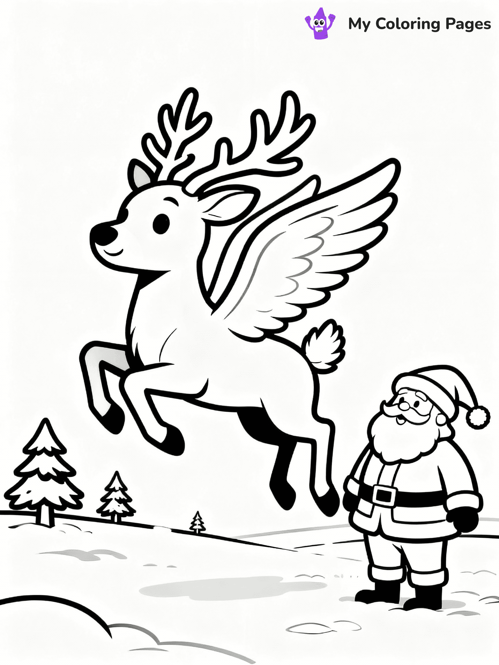 ⚠️ CRITICAL REQUIREMENT - ABSOLUTE BLACK AND WHITE ONLY ⚠️
This MUST be a BLACK AND WHITE line drawing ONLY. NO COLORS whatsoever.
- ONLY pure black lines (#000000) on pure white background (#FFFFFF)
- ABSOLUTELY NO colors, NO shading, NO gradients, NO grayscale
- If there are ANY colors in the output, the image is REJECTED
- This is a COLORING PAGE - meant to be COLORED IN by children
- The output must be UNCOLORED line art ready for coloring
⚠️ SUBJECT TO DRAW: Reindeer practicing flight training with Santa watching, in Christmas-themed style. PURE OUTLINES. NO FILLS, COLOR, SHADING, OR GREYSCALE. WHITE BACKGROUND.
(REMEMBER: Output must be BLACK AND WHITE line art only, NOT colored!)
# Flat, Friendly Cartoon Line-Art Coloring Page
You are generating a **pure black-and-white binary image** of a child-friendly cartoon scene combining characters and background scenery in one cohesive composition.
## Rendering Rules (Strict)
- Only two colors: pure black (#000000) outlines and pure white (#FFFFFF) background.
- No grayscale, shading, gradients, tints, fills, transparency, or partial pixels.
- No antialiasing or blended edges; every pixel is 100% black or white.
- No solid black fills inside shapes — all areas inside outlines must remain white.
- No dark clothing areas or filled tone blocks; all garments outlined only.
- No shadows, textures, lighting, or tonal variations.
- Must look like flat binary vector line-art for coloring pages.
## Drawing & Composition
- **Medium, consistent line weight**; clean closed outlines easy to color inside.
- **Flat, simple, child-friendly design** — no realism or 3D depth.
- Characters are **grounded on a surface**, centered and large.
- **Balanced composition** with clear silhouettes and minimal props.
## Scenery & Style
- Landmarks (e.g., mosque, CN Tower) and scenery (trees, benches, waves) drawn with **black outlines only.**
- For real-world figures, teams, or places, show accurate details using only black outlines—no text or logos. Use distinctive uniform patterns, abstract symbols, and landmark silhouettes to convey identity.
- Keep **consistent perspective**; no floating elements.
- **Style:** whimsical **Doodle Art Alley** — rounded, friendly outlines.
- May adapt shapes from **Crayola, Disney, Peppa Pig, Cocomelon** — *by shape only, never color.*
- Final output: **flat, crisp, binary (#000000/#FFFFFF)**, **no filled color or background text.**
EXTREMELYE IMPORTANT:
- PURE BINARY LINE-ART; NO FILLS (HAIR/CLOTHES/SKIN), SHADING, OR GREY.
- NO SHADING, COLOR. MUST BE WHITE BACKGROUND.
⚠️ FINAL REMINDER: Draw the subject "Reindeer practicing flight training with Santa watching, in Christmas-themed style. PURE OUTLINES. NO FILLS, COLOR, SHADING, OR GREYSCALE. WHITE BACKGROUND." as BLACK AND WHITE line art. Zero colors in output.