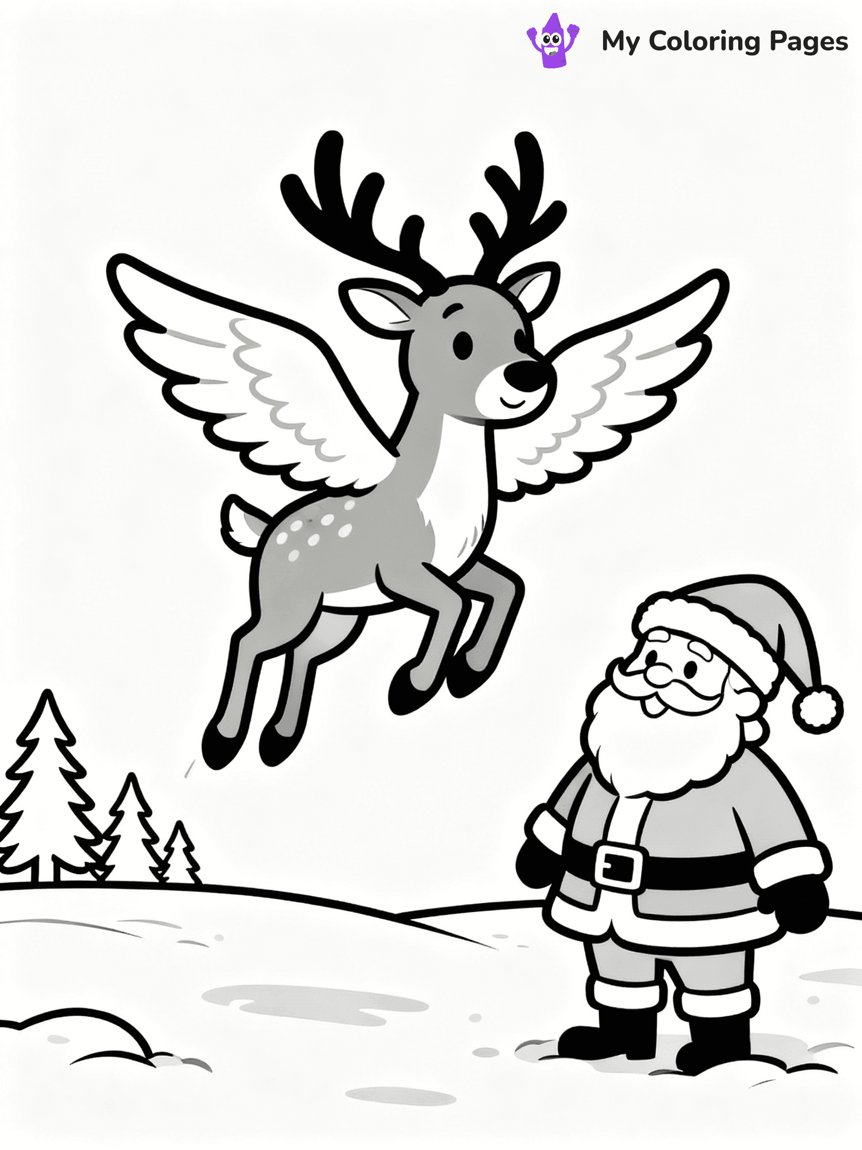 ⚠️ CRITICAL REQUIREMENT - ABSOLUTE BLACK AND WHITE ONLY ⚠️
This MUST be a BLACK AND WHITE line drawing ONLY. NO COLORS whatsoever.
- ONLY pure black lines (#000000) on pure white background (#FFFFFF)
- ABSOLUTELY NO colors, NO shading, NO gradients, NO grayscale
- If there are ANY colors in the output, the image is REJECTED
- This is a COLORING PAGE - meant to be COLORED IN by children
- The output must be UNCOLORED line art ready for coloring
⚠️ SUBJECT TO DRAW: Reindeer practicing flight training with Santa watching, in Christmas-themed style. PURE OUTLINES. NO FILLS, COLOR, SHADING, OR GREYSCALE. WHITE BACKGROUND.
(REMEMBER: Output must be BLACK AND WHITE line art only, NOT colored!)
# Flat, Friendly Cartoon Line-Art Coloring Page
You are generating a **pure black-and-white binary image** of a child-friendly cartoon scene combining characters and background scenery in one cohesive composition.
## Rendering Rules (Strict)
- Only two colors: pure black (#000000) outlines and pure white (#FFFFFF) background.
- No grayscale, shading, gradients, tints, fills, transparency, or partial pixels.
- No antialiasing or blended edges; every pixel is 100% black or white.
- No solid black fills inside shapes — all areas inside outlines must remain white.
- No dark clothing areas or filled tone blocks; all garments outlined only.
- No shadows, textures, lighting, or tonal variations.
- Must look like flat binary vector line-art for coloring pages.
## Drawing & Composition
- **Medium, consistent line weight**; clean closed outlines easy to color inside.
- **Flat, simple, child-friendly design** — no realism or 3D depth.
- Characters are **grounded on a surface**, centered and large.
- **Balanced composition** with clear silhouettes and minimal props.
## Scenery & Style
- Landmarks (e.g., mosque, CN Tower) and scenery (trees, benches, waves) drawn with **black outlines only.**
- For real-world figures, teams, or places, show accurate details using only black outlines—no text or logos. Use distinctive uniform patterns, abstract symbols, and landmark silhouettes to convey identity.
- Keep **consistent perspective**; no floating elements.
- **Style:** whimsical **Doodle Art Alley** — rounded, friendly outlines.
- May adapt shapes from **Crayola, Disney, Peppa Pig, Cocomelon** — *by shape only, never color.*
- Final output: **flat, crisp, binary (#000000/#FFFFFF)**, **no filled color or background text.**
EXTREMELYE IMPORTANT:
- PURE BINARY LINE-ART; NO FILLS (HAIR/CLOTHES/SKIN), SHADING, OR GREY.
- NO SHADING, COLOR. MUST BE WHITE BACKGROUND.
⚠️ FINAL REMINDER: Draw the subject "Reindeer practicing flight training with Santa watching, in Christmas-themed style. PURE OUTLINES. NO FILLS, COLOR, SHADING, OR GREYSCALE. WHITE BACKGROUND." as BLACK AND WHITE line art. Zero colors in output.