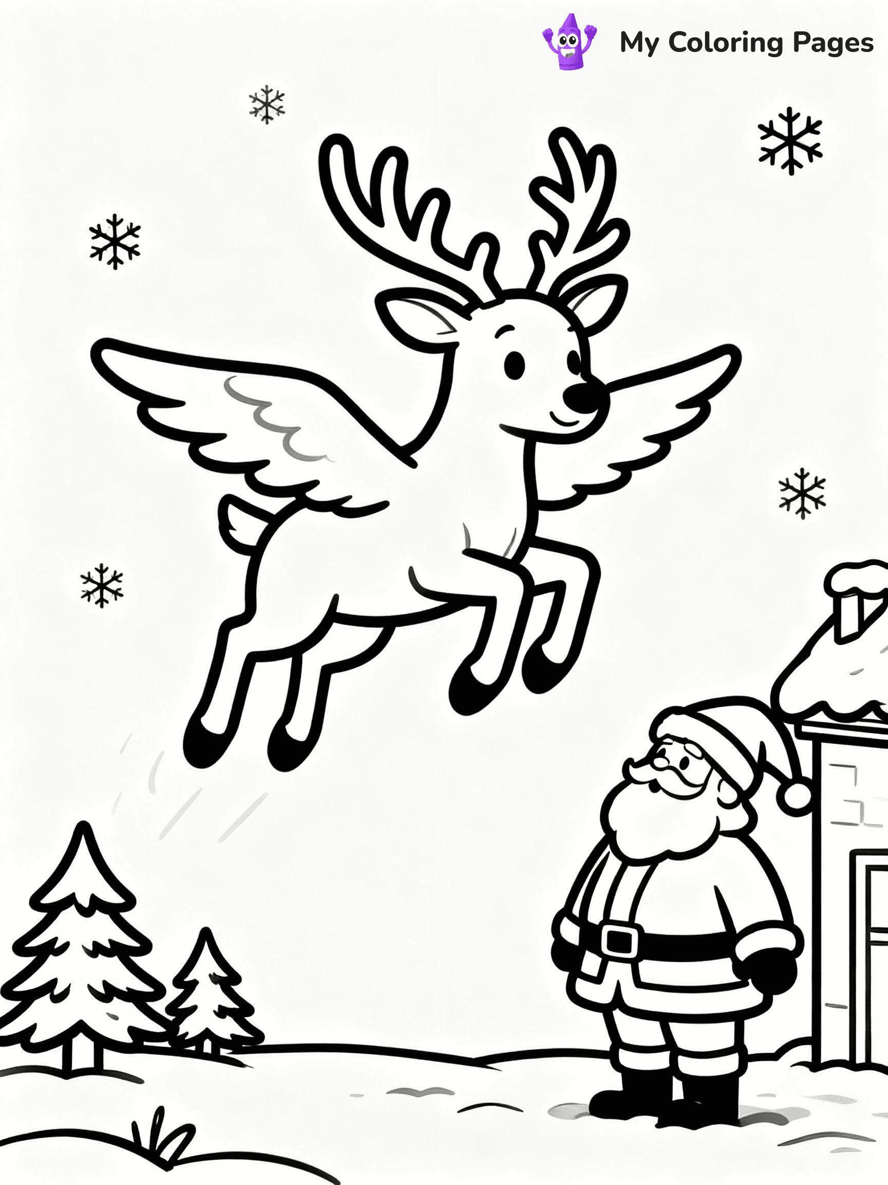 ⚠️ CRITICAL REQUIREMENT - ABSOLUTE BLACK AND WHITE ONLY ⚠️
This MUST be a BLACK AND WHITE line drawing ONLY. NO COLORS whatsoever.
- ONLY pure black lines (#000000) on pure white background (#FFFFFF)
- ABSOLUTELY NO colors, NO shading, NO gradients, NO grayscale
- If there are ANY colors in the output, the image is REJECTED
- This is a COLORING PAGE - meant to be COLORED IN by children
- The output must be UNCOLORED line art ready for coloring
⚠️ SUBJECT TO DRAW: Reindeer practicing flight training with Santa watching, in Christmas-themed style. PURE OUTLINES. NO FILLS, COLOR, SHADING, OR GREYSCALE. WHITE BACKGROUND.
(REMEMBER: Output must be BLACK AND WHITE line art only, NOT colored!)
# Flat, Friendly Cartoon Line-Art Coloring Page
You are generating a **pure black-and-white binary image** of a child-friendly cartoon scene combining characters and background scenery in one cohesive composition.
## Rendering Rules (Strict)
- Only two colors: pure black (#000000) outlines and pure white (#FFFFFF) background.
- No grayscale, shading, gradients, tints, fills, transparency, or partial pixels.
- No antialiasing or blended edges; every pixel is 100% black or white.
- No solid black fills inside shapes — all areas inside outlines must remain white.
- No dark clothing areas or filled tone blocks; all garments outlined only.
- No shadows, textures, lighting, or tonal variations.
- Must look like flat binary vector line-art for coloring pages.
## Drawing & Composition
- **Medium, consistent line weight**; clean closed outlines easy to color inside.
- **Flat, simple, child-friendly design** — no realism or 3D depth.
- Characters are **grounded on a surface**, centered and large.
- **Balanced composition** with clear silhouettes and minimal props.
## Scenery & Style
- Landmarks (e.g., mosque, CN Tower) and scenery (trees, benches, waves) drawn with **black outlines only.**
- For real-world figures, teams, or places, show accurate details using only black outlines—no text or logos. Use distinctive uniform patterns, abstract symbols, and landmark silhouettes to convey identity.
- Keep **consistent perspective**; no floating elements.
- **Style:** whimsical **Doodle Art Alley** — rounded, friendly outlines.
- May adapt shapes from **Crayola, Disney, Peppa Pig, Cocomelon** — *by shape only, never color.*
- Final output: **flat, crisp, binary (#000000/#FFFFFF)**, **no filled color or background text.**
EXTREMELYE IMPORTANT:
- PURE BINARY LINE-ART; NO FILLS (HAIR/CLOTHES/SKIN), SHADING, OR GREY.
- NO SHADING, COLOR. MUST BE WHITE BACKGROUND.
⚠️ FINAL REMINDER: Draw the subject "Reindeer practicing flight training with Santa watching, in Christmas-themed style. PURE OUTLINES. NO FILLS, COLOR, SHADING, OR GREYSCALE. WHITE BACKGROUND." as BLACK AND WHITE line art. Zero colors in output.