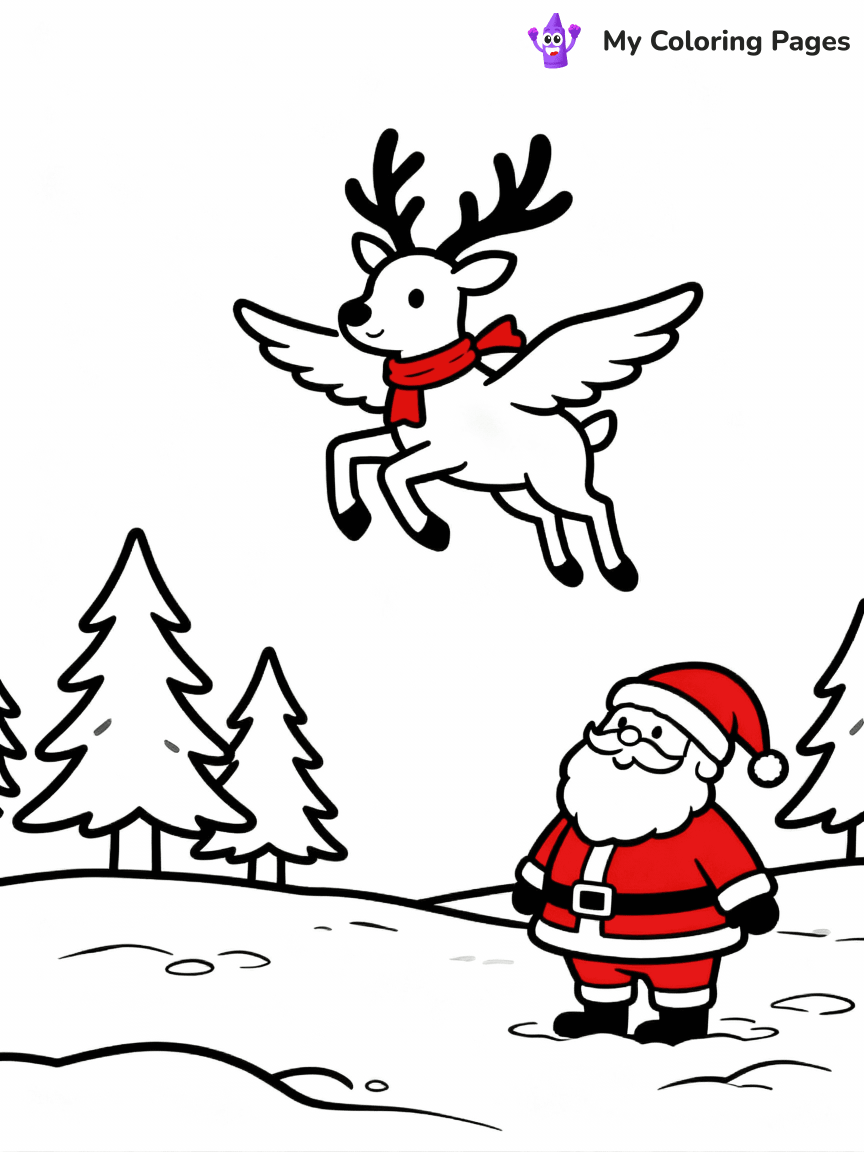 ⚠️ CRITICAL REQUIREMENT - ABSOLUTE BLACK AND WHITE ONLY ⚠️
This MUST be a BLACK AND WHITE line drawing ONLY. NO COLORS whatsoever.
- ONLY pure black lines (#000000) on pure white background (#FFFFFF)
- ABSOLUTELY NO colors, NO shading, NO gradients, NO grayscale
- If there are ANY colors in the output, the image is REJECTED
- This is a COLORING PAGE - meant to be COLORED IN by children
- The output must be UNCOLORED line art ready for coloring
⚠️ SUBJECT TO DRAW: Reindeer practicing flight training with Santa watching, in Christmas-themed style. PURE OUTLINES. NO FILLS, COLOR, SHADING, OR GREYSCALE. WHITE BACKGROUND.
(REMEMBER: Output must be BLACK AND WHITE line art only, NOT colored!)
# Flat, Friendly Cartoon Line-Art Coloring Page
You are generating a **pure black-and-white binary image** of a child-friendly cartoon scene combining characters and background scenery in one cohesive composition.
## Rendering Rules (Strict)
- Only two colors: pure black (#000000) outlines and pure white (#FFFFFF) background.
- No grayscale, shading, gradients, tints, fills, transparency, or partial pixels.
- No antialiasing or blended edges; every pixel is 100% black or white.
- No solid black fills inside shapes — all areas inside outlines must remain white.
- No dark clothing areas or filled tone blocks; all garments outlined only.
- No shadows, textures, lighting, or tonal variations.
- Must look like flat binary vector line-art for coloring pages.
## Drawing & Composition
- **Medium, consistent line weight**; clean closed outlines easy to color inside.
- **Flat, simple, child-friendly design** — no realism or 3D depth.
- Characters are **grounded on a surface**, centered and large.
- **Balanced composition** with clear silhouettes and minimal props.
## Scenery & Style
- Landmarks (e.g., mosque, CN Tower) and scenery (trees, benches, waves) drawn with **black outlines only.**
- For real-world figures, teams, or places, show accurate details using only black outlines—no text or logos. Use distinctive uniform patterns, abstract symbols, and landmark silhouettes to convey identity.
- Keep **consistent perspective**; no floating elements.
- **Style:** whimsical **Doodle Art Alley** — rounded, friendly outlines.
- May adapt shapes from **Crayola, Disney, Peppa Pig, Cocomelon** — *by shape only, never color.*
- Final output: **flat, crisp, binary (#000000/#FFFFFF)**, **no filled color or background text.**
EXTREMELYE IMPORTANT:
- PURE BINARY LINE-ART; NO FILLS (HAIR/CLOTHES/SKIN), SHADING, OR GREY.
- NO SHADING, COLOR. MUST BE WHITE BACKGROUND.
⚠️ FINAL REMINDER: Draw the subject "Reindeer practicing flight training with Santa watching, in Christmas-themed style. PURE OUTLINES. NO FILLS, COLOR, SHADING, OR GREYSCALE. WHITE BACKGROUND." as BLACK AND WHITE line art. Zero colors in output.