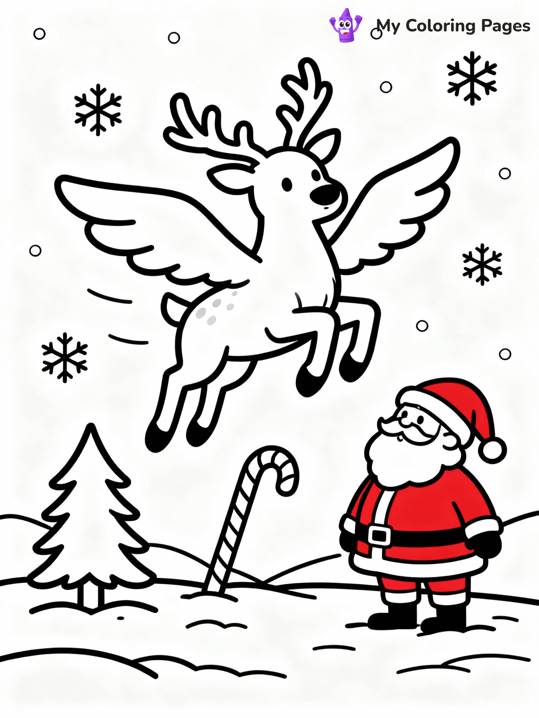 ⚠️ CRITICAL REQUIREMENT - ABSOLUTE BLACK AND WHITE ONLY ⚠️
This MUST be a BLACK AND WHITE line drawing ONLY. NO COLORS whatsoever.
- ONLY pure black lines (#000000) on pure white background (#FFFFFF)
- ABSOLUTELY NO colors, NO shading, NO gradients, NO grayscale
- If there are ANY colors in the output, the image is REJECTED
- This is a COLORING PAGE - meant to be COLORED IN by children
- The output must be UNCOLORED line art ready for coloring
⚠️ SUBJECT TO DRAW: Reindeer practicing flight training with Santa watching, in Christmas-themed style. PURE OUTLINES. NO FILLS, COLOR, SHADING, OR GREYSCALE. WHITE BACKGROUND.
(REMEMBER: Output must be BLACK AND WHITE line art only, NOT colored!)
# Flat, Friendly Cartoon Line-Art Coloring Page
You are generating a **pure black-and-white binary image** of a child-friendly cartoon scene combining characters and background scenery in one cohesive composition.
## Rendering Rules (Strict)
- Only two colors: pure black (#000000) outlines and pure white (#FFFFFF) background.
- No grayscale, shading, gradients, tints, fills, transparency, or partial pixels.
- No antialiasing or blended edges; every pixel is 100% black or white.
- No solid black fills inside shapes — all areas inside outlines must remain white.
- No dark clothing areas or filled tone blocks; all garments outlined only.
- No shadows, textures, lighting, or tonal variations.
- Must look like flat binary vector line-art for coloring pages.
## Drawing & Composition
- **Medium, consistent line weight**; clean closed outlines easy to color inside.
- **Flat, simple, child-friendly design** — no realism or 3D depth.
- Characters are **grounded on a surface**, centered and large.
- **Balanced composition** with clear silhouettes and minimal props.
## Scenery & Style
- Landmarks (e.g., mosque, CN Tower) and scenery (trees, benches, waves) drawn with **black outlines only.**
- For real-world figures, teams, or places, show accurate details using only black outlines—no text or logos. Use distinctive uniform patterns, abstract symbols, and landmark silhouettes to convey identity.
- Keep **consistent perspective**; no floating elements.
- **Style:** whimsical **Doodle Art Alley** — rounded, friendly outlines.
- May adapt shapes from **Crayola, Disney, Peppa Pig, Cocomelon** — *by shape only, never color.*
- Final output: **flat, crisp, binary (#000000/#FFFFFF)**, **no filled color or background text.**
EXTREMELYE IMPORTANT:
- PURE BINARY LINE-ART; NO FILLS (HAIR/CLOTHES/SKIN), SHADING, OR GREY.
- NO SHADING, COLOR. MUST BE WHITE BACKGROUND.
⚠️ FINAL REMINDER: Draw the subject "Reindeer practicing flight training with Santa watching, in Christmas-themed style. PURE OUTLINES. NO FILLS, COLOR, SHADING, OR GREYSCALE. WHITE BACKGROUND." as BLACK AND WHITE line art. Zero colors in output.