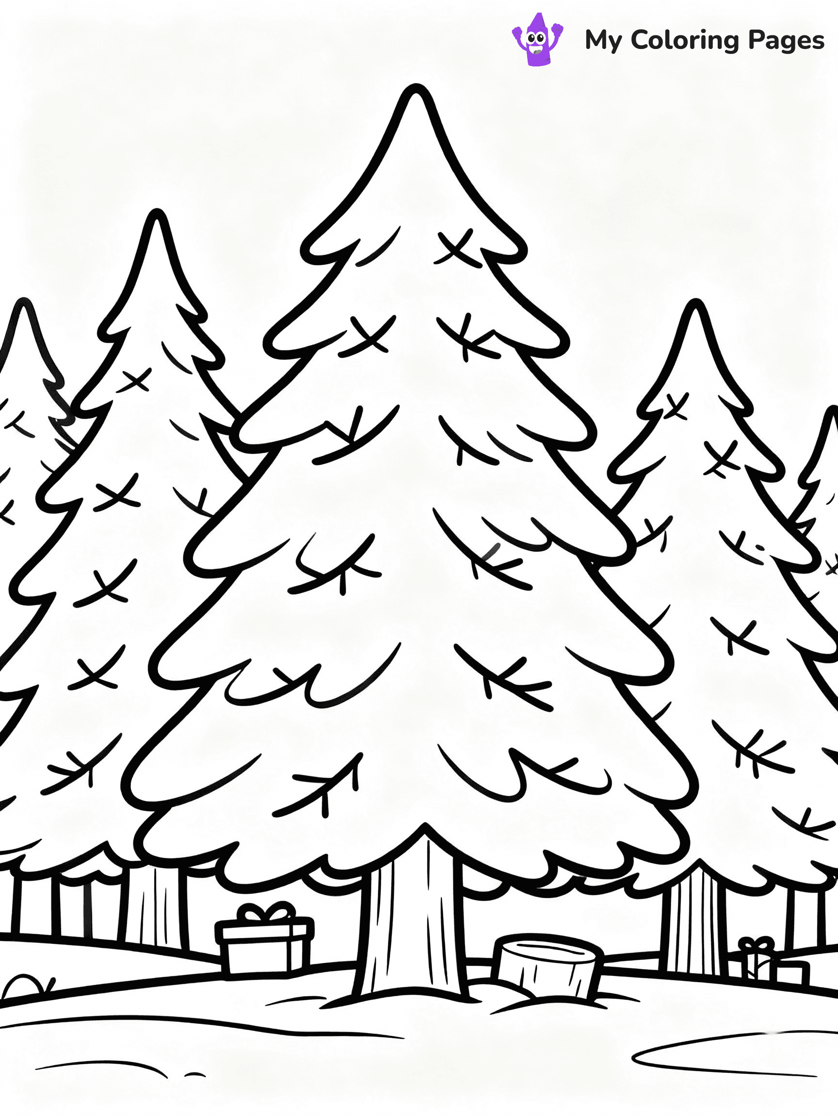 ⚠️ CRITICAL REQUIREMENT - ABSOLUTE BLACK AND WHITE ONLY ⚠️
This MUST be a BLACK AND WHITE line drawing ONLY. NO COLORS whatsoever.
- ONLY pure black lines (#000000) on pure white background (#FFFFFF)
- ABSOLUTELY NO colors, NO shading, NO gradients, NO grayscale
- If there are ANY colors in the output, the image is REJECTED
- This is a COLORING PAGE - meant to be COLORED IN by children
- The output must be UNCOLORED line art ready for coloring
⚠️ SUBJECT TO DRAW: A peaceful winter forest filled with tall pine trees, in Christmas-themed style. PURE OUTLINES. NO FILLS, COLOR, SHADING, OR GREYSCALE. WHITE BACKGROUND.
(REMEMBER: Output must be BLACK AND WHITE line art only, NOT colored!)
# Flat, Friendly Cartoon Line-Art Coloring Page
You are generating a **pure black-and-white binary image** of a child-friendly cartoon scene combining characters and background scenery in one cohesive composition.
## Rendering Rules (Strict)
- Only two colors: pure black (#000000) outlines and pure white (#FFFFFF) background.
- No grayscale, shading, gradients, tints, fills, transparency, or partial pixels.
- No antialiasing or blended edges; every pixel is 100% black or white.
- No solid black fills inside shapes — all areas inside outlines must remain white.
- No dark clothing areas or filled tone blocks; all garments outlined only.
- No shadows, textures, lighting, or tonal variations.
- Must look like flat binary vector line-art for coloring pages.
## Drawing & Composition
- **Medium, consistent line weight**; clean closed outlines easy to color inside.
- **Flat, simple, child-friendly design** — no realism or 3D depth.
- Characters are **grounded on a surface**, centered and large.
- **Balanced composition** with clear silhouettes and minimal props.
## Scenery & Style
- Landmarks (e.g., mosque, CN Tower) and scenery (trees, benches, waves) drawn with **black outlines only.**
- For real-world figures, teams, or places, show accurate details using only black outlines—no text or logos. Use distinctive uniform patterns, abstract symbols, and landmark silhouettes to convey identity.
- Keep **consistent perspective**; no floating elements.
- **Style:** whimsical **Doodle Art Alley** — rounded, friendly outlines.
- May adapt shapes from **Crayola, Disney, Peppa Pig, Cocomelon** — *by shape only, never color.*
- Final output: **flat, crisp, binary (#000000/#FFFFFF)**, **no filled color or background text.**
EXTREMELYE IMPORTANT:
- PURE BINARY LINE-ART; NO FILLS (HAIR/CLOTHES/SKIN), SHADING, OR GREY.
- NO SHADING, COLOR. MUST BE WHITE BACKGROUND.
⚠️ FINAL REMINDER: Draw the subject "A peaceful winter forest filled with tall pine trees, in Christmas-themed style. PURE OUTLINES. NO FILLS, COLOR, SHADING, OR GREYSCALE. WHITE BACKGROUND." as BLACK AND WHITE line art. Zero colors in output.