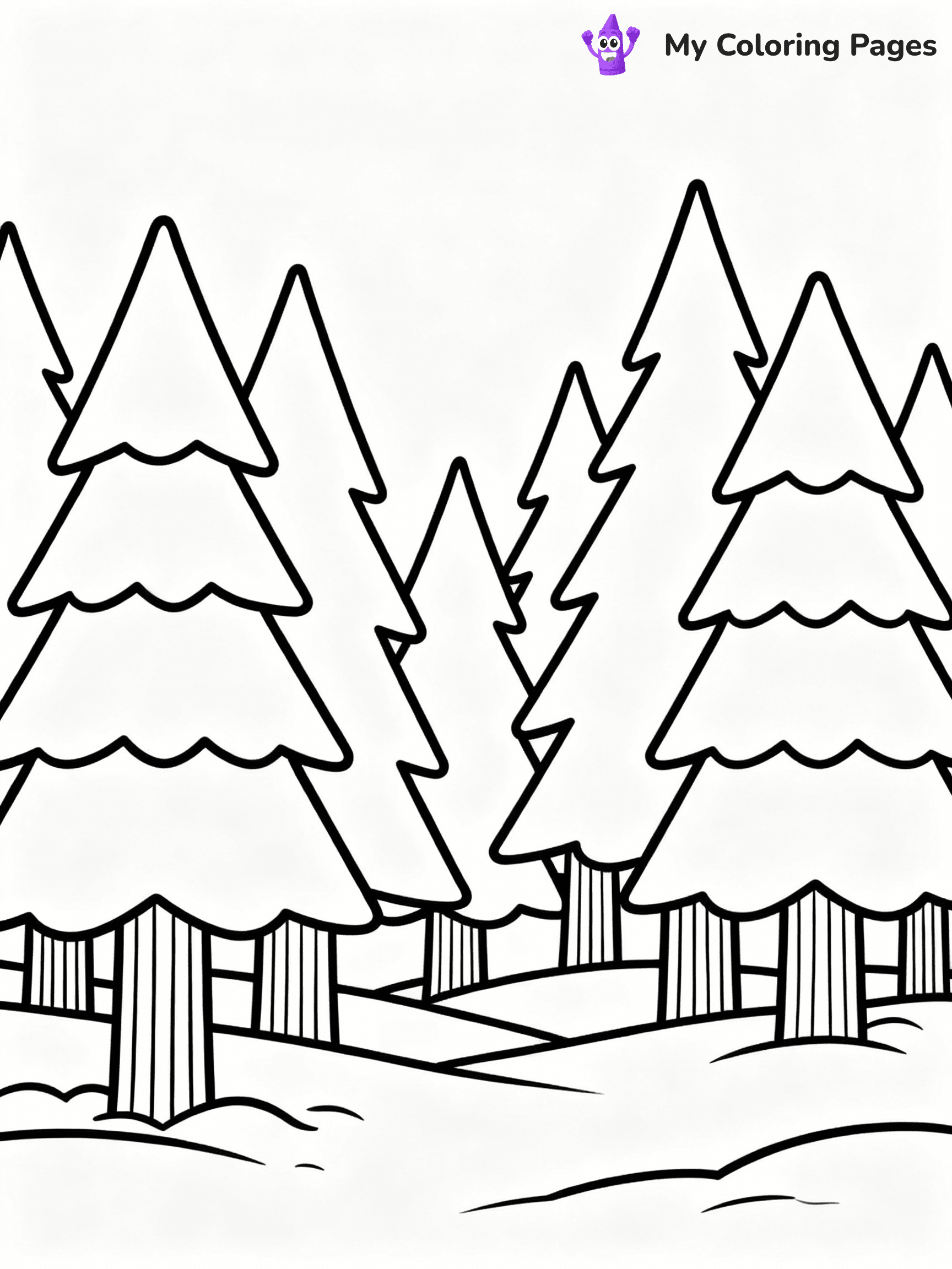 ⚠️ CRITICAL REQUIREMENT - ABSOLUTE BLACK AND WHITE ONLY ⚠️
This MUST be a BLACK AND WHITE line drawing ONLY. NO COLORS whatsoever.
- ONLY pure black lines (#000000) on pure white background (#FFFFFF)
- ABSOLUTELY NO colors, NO shading, NO gradients, NO grayscale
- If there are ANY colors in the output, the image is REJECTED
- This is a COLORING PAGE - meant to be COLORED IN by children
- The output must be UNCOLORED line art ready for coloring
⚠️ SUBJECT TO DRAW: A peaceful winter forest filled with tall pine trees, in Christmas-themed style. PURE OUTLINES. NO FILLS, COLOR, SHADING, OR GREYSCALE. WHITE BACKGROUND.
(REMEMBER: Output must be BLACK AND WHITE line art only, NOT colored!)
# Flat, Friendly Cartoon Line-Art Coloring Page
You are generating a **pure black-and-white binary image** of a child-friendly cartoon scene combining characters and background scenery in one cohesive composition.
## Rendering Rules (Strict)
- Only two colors: pure black (#000000) outlines and pure white (#FFFFFF) background.
- No grayscale, shading, gradients, tints, fills, transparency, or partial pixels.
- No antialiasing or blended edges; every pixel is 100% black or white.
- No solid black fills inside shapes — all areas inside outlines must remain white.
- No dark clothing areas or filled tone blocks; all garments outlined only.
- No shadows, textures, lighting, or tonal variations.
- Must look like flat binary vector line-art for coloring pages.
## Drawing & Composition
- **Medium, consistent line weight**; clean closed outlines easy to color inside.
- **Flat, simple, child-friendly design** — no realism or 3D depth.
- Characters are **grounded on a surface**, centered and large.
- **Balanced composition** with clear silhouettes and minimal props.
## Scenery & Style
- Landmarks (e.g., mosque, CN Tower) and scenery (trees, benches, waves) drawn with **black outlines only.**
- For real-world figures, teams, or places, show accurate details using only black outlines—no text or logos. Use distinctive uniform patterns, abstract symbols, and landmark silhouettes to convey identity.
- Keep **consistent perspective**; no floating elements.
- **Style:** whimsical **Doodle Art Alley** — rounded, friendly outlines.
- May adapt shapes from **Crayola, Disney, Peppa Pig, Cocomelon** — *by shape only, never color.*
- Final output: **flat, crisp, binary (#000000/#FFFFFF)**, **no filled color or background text.**
EXTREMELYE IMPORTANT:
- PURE BINARY LINE-ART; NO FILLS (HAIR/CLOTHES/SKIN), SHADING, OR GREY.
- NO SHADING, COLOR. MUST BE WHITE BACKGROUND.
⚠️ FINAL REMINDER: Draw the subject "A peaceful winter forest filled with tall pine trees, in Christmas-themed style. PURE OUTLINES. NO FILLS, COLOR, SHADING, OR GREYSCALE. WHITE BACKGROUND." as BLACK AND WHITE line art. Zero colors in output.