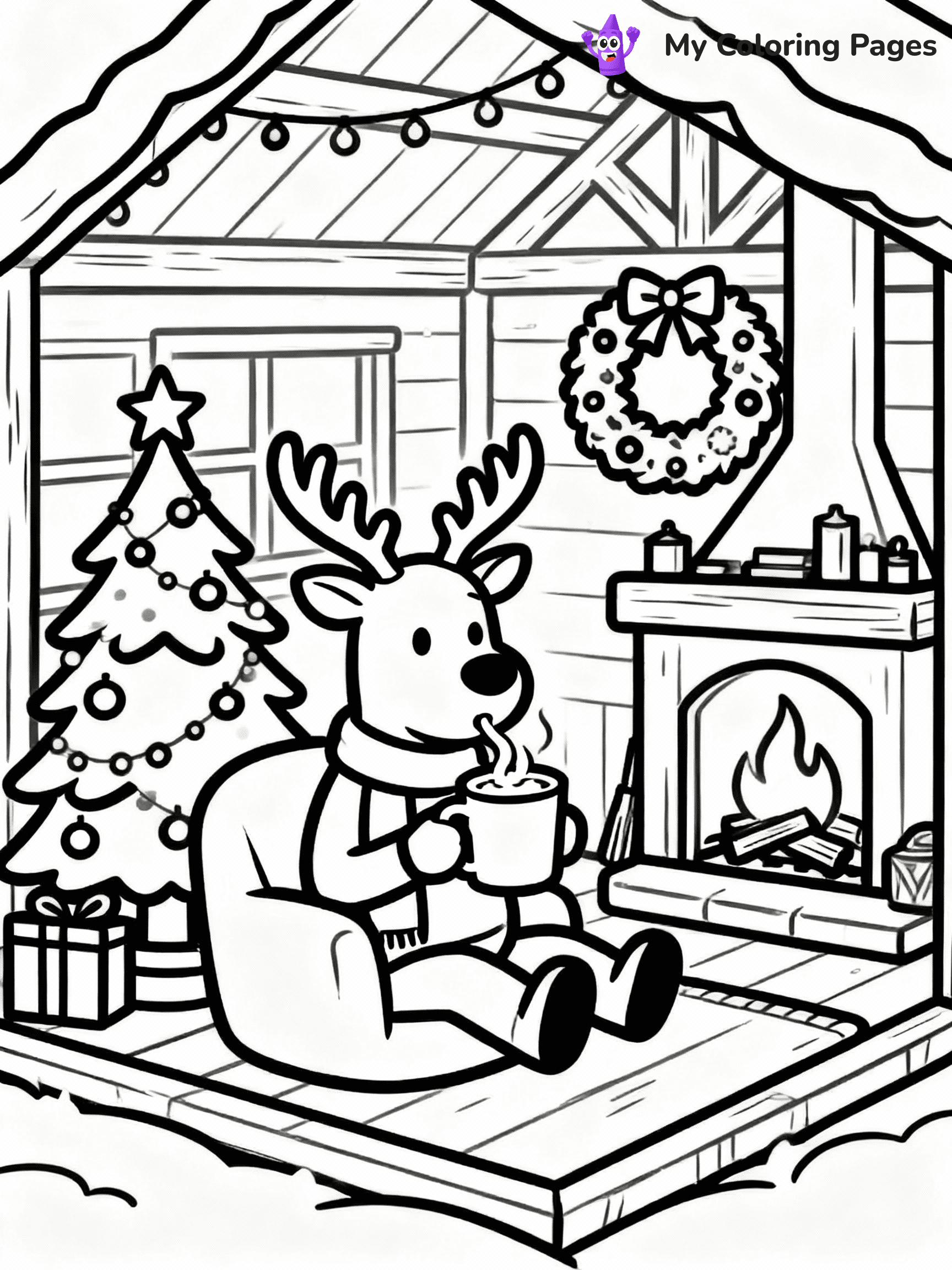 ⚠️ CRITICAL REQUIREMENT - ABSOLUTE BLACK AND WHITE ONLY ⚠️
This MUST be a BLACK AND WHITE line drawing ONLY. NO COLORS whatsoever.
- ONLY pure black lines (#000000) on pure white background (#FFFFFF)
- ABSOLUTELY NO colors, NO shading, NO gradients, NO grayscale
- If there are ANY colors in the output, the image is REJECTED
- This is a COLORING PAGE - meant to be COLORED IN by children
- The output must be UNCOLORED line art ready for coloring
⚠️ SUBJECT TO DRAW: Reindeer drinking hot cocoa in a festive lodge, in Christmas-themed style. PURE OUTLINES. NO FILLS, COLOR, SHADING, OR GREYSCALE. WHITE BACKGROUND.
(REMEMBER: Output must be BLACK AND WHITE line art only, NOT colored!)
# Flat, Friendly Cartoon Line-Art Coloring Page
You are generating a **pure black-and-white binary image** of a child-friendly cartoon scene combining characters and background scenery in one cohesive composition.
## Rendering Rules (Strict)
- Only two colors: pure black (#000000) outlines and pure white (#FFFFFF) background.
- No grayscale, shading, gradients, tints, fills, transparency, or partial pixels.
- No antialiasing or blended edges; every pixel is 100% black or white.
- No solid black fills inside shapes — all areas inside outlines must remain white.
- No dark clothing areas or filled tone blocks; all garments outlined only.
- No shadows, textures, lighting, or tonal variations.
- Must look like flat binary vector line-art for coloring pages.
## Drawing & Composition
- **Medium, consistent line weight**; clean closed outlines easy to color inside.
- **Flat, simple, child-friendly design** — no realism or 3D depth.
- Characters are **grounded on a surface**, centered and large.
- **Balanced composition** with clear silhouettes and minimal props.
## Scenery & Style
- Landmarks (e.g., mosque, CN Tower) and scenery (trees, benches, waves) drawn with **black outlines only.**
- For real-world figures, teams, or places, show accurate details using only black outlines—no text or logos. Use distinctive uniform patterns, abstract symbols, and landmark silhouettes to convey identity.
- Keep **consistent perspective**; no floating elements.
- **Style:** whimsical **Doodle Art Alley** — rounded, friendly outlines.
- May adapt shapes from **Crayola, Disney, Peppa Pig, Cocomelon** — *by shape only, never color.*
- Final output: **flat, crisp, binary (#000000/#FFFFFF)**, **no filled color or background text.**
EXTREMELYE IMPORTANT:
- PURE BINARY LINE-ART; NO FILLS (HAIR/CLOTHES/SKIN), SHADING, OR GREY.
- NO SHADING, COLOR. MUST BE WHITE BACKGROUND.
⚠️ FINAL REMINDER: Draw the subject "Reindeer drinking hot cocoa in a festive lodge, in Christmas-themed style. PURE OUTLINES. NO FILLS, COLOR, SHADING, OR GREYSCALE. WHITE BACKGROUND." as BLACK AND WHITE line art. Zero colors in output.