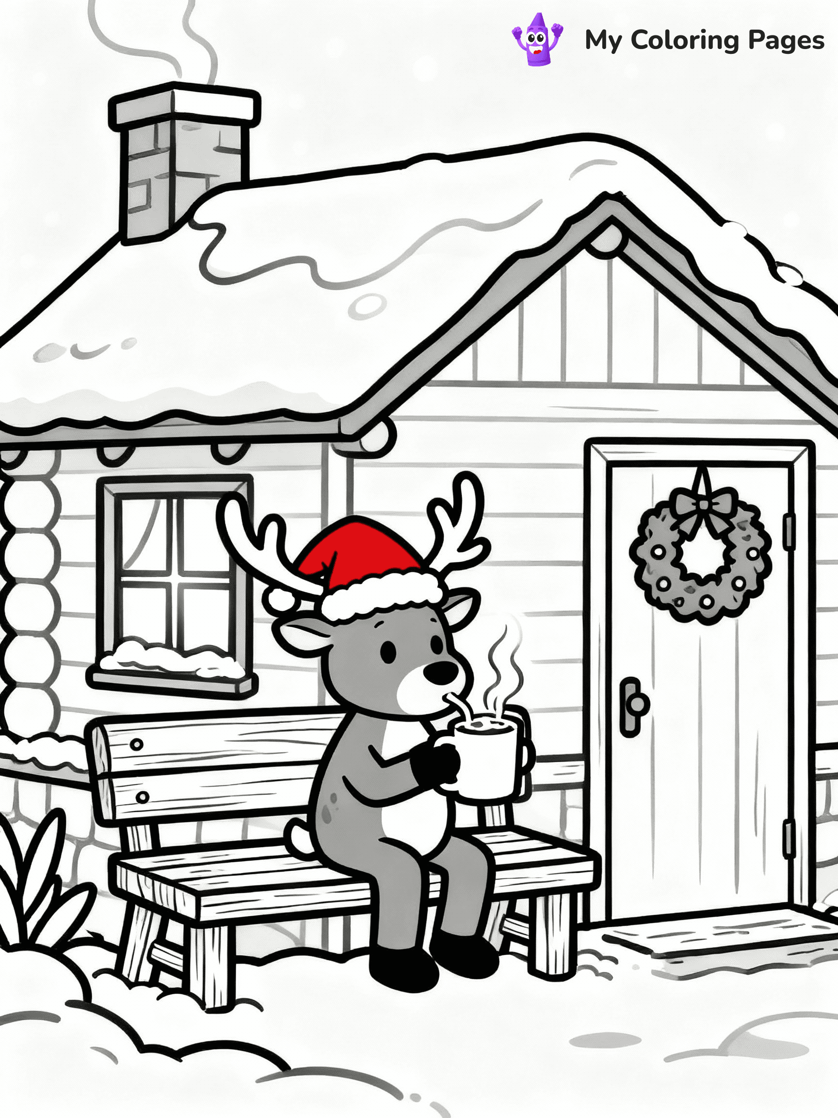 ⚠️ CRITICAL REQUIREMENT - ABSOLUTE BLACK AND WHITE ONLY ⚠️
This MUST be a BLACK AND WHITE line drawing ONLY. NO COLORS whatsoever.
- ONLY pure black lines (#000000) on pure white background (#FFFFFF)
- ABSOLUTELY NO colors, NO shading, NO gradients, NO grayscale
- If there are ANY colors in the output, the image is REJECTED
- This is a COLORING PAGE - meant to be COLORED IN by children
- The output must be UNCOLORED line art ready for coloring
⚠️ SUBJECT TO DRAW: Reindeer drinking hot cocoa in a festive lodge, in Christmas-themed style. PURE OUTLINES. NO FILLS, COLOR, SHADING, OR GREYSCALE. WHITE BACKGROUND.
(REMEMBER: Output must be BLACK AND WHITE line art only, NOT colored!)
# Flat, Friendly Cartoon Line-Art Coloring Page
You are generating a **pure black-and-white binary image** of a child-friendly cartoon scene combining characters and background scenery in one cohesive composition.
## Rendering Rules (Strict)
- Only two colors: pure black (#000000) outlines and pure white (#FFFFFF) background.
- No grayscale, shading, gradients, tints, fills, transparency, or partial pixels.
- No antialiasing or blended edges; every pixel is 100% black or white.
- No solid black fills inside shapes — all areas inside outlines must remain white.
- No dark clothing areas or filled tone blocks; all garments outlined only.
- No shadows, textures, lighting, or tonal variations.
- Must look like flat binary vector line-art for coloring pages.
## Drawing & Composition
- **Medium, consistent line weight**; clean closed outlines easy to color inside.
- **Flat, simple, child-friendly design** — no realism or 3D depth.
- Characters are **grounded on a surface**, centered and large.
- **Balanced composition** with clear silhouettes and minimal props.
## Scenery & Style
- Landmarks (e.g., mosque, CN Tower) and scenery (trees, benches, waves) drawn with **black outlines only.**
- For real-world figures, teams, or places, show accurate details using only black outlines—no text or logos. Use distinctive uniform patterns, abstract symbols, and landmark silhouettes to convey identity.
- Keep **consistent perspective**; no floating elements.
- **Style:** whimsical **Doodle Art Alley** — rounded, friendly outlines.
- May adapt shapes from **Crayola, Disney, Peppa Pig, Cocomelon** — *by shape only, never color.*
- Final output: **flat, crisp, binary (#000000/#FFFFFF)**, **no filled color or background text.**
EXTREMELYE IMPORTANT:
- PURE BINARY LINE-ART; NO FILLS (HAIR/CLOTHES/SKIN), SHADING, OR GREY.
- NO SHADING, COLOR. MUST BE WHITE BACKGROUND.
⚠️ FINAL REMINDER: Draw the subject "Reindeer drinking hot cocoa in a festive lodge, in Christmas-themed style. PURE OUTLINES. NO FILLS, COLOR, SHADING, OR GREYSCALE. WHITE BACKGROUND." as BLACK AND WHITE line art. Zero colors in output.