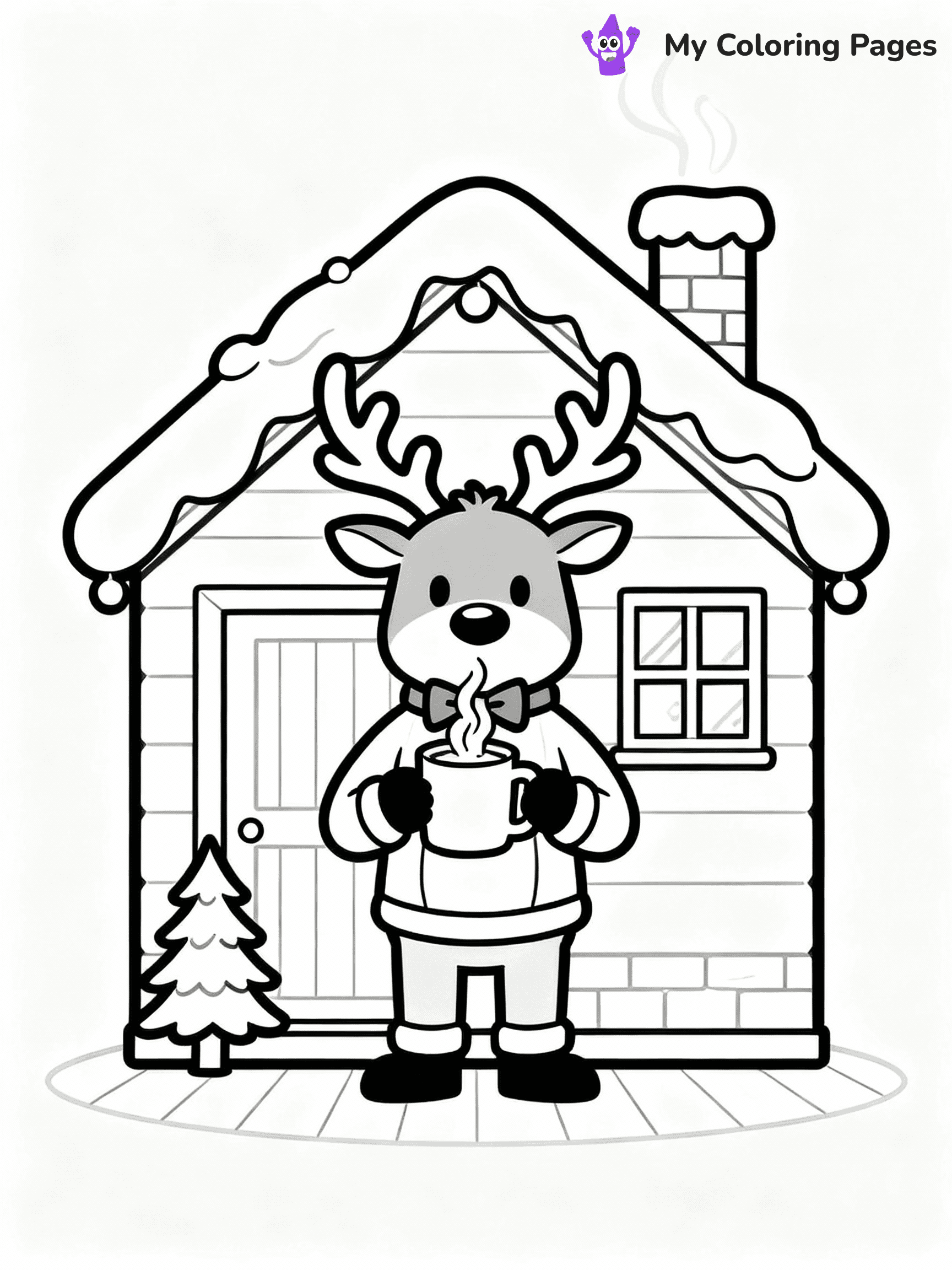 ⚠️ CRITICAL REQUIREMENT - ABSOLUTE BLACK AND WHITE ONLY ⚠️
This MUST be a BLACK AND WHITE line drawing ONLY. NO COLORS whatsoever.
- ONLY pure black lines (#000000) on pure white background (#FFFFFF)
- ABSOLUTELY NO colors, NO shading, NO gradients, NO grayscale
- If there are ANY colors in the output, the image is REJECTED
- This is a COLORING PAGE - meant to be COLORED IN by children
- The output must be UNCOLORED line art ready for coloring
⚠️ SUBJECT TO DRAW: Reindeer drinking hot cocoa in a festive lodge, in Christmas-themed style. PURE OUTLINES. NO FILLS, COLOR, SHADING, OR GREYSCALE. WHITE BACKGROUND.
(REMEMBER: Output must be BLACK AND WHITE line art only, NOT colored!)
# Flat, Friendly Cartoon Line-Art Coloring Page
You are generating a **pure black-and-white binary image** of a child-friendly cartoon scene combining characters and background scenery in one cohesive composition.
## Rendering Rules (Strict)
- Only two colors: pure black (#000000) outlines and pure white (#FFFFFF) background.
- No grayscale, shading, gradients, tints, fills, transparency, or partial pixels.
- No antialiasing or blended edges; every pixel is 100% black or white.
- No solid black fills inside shapes — all areas inside outlines must remain white.
- No dark clothing areas or filled tone blocks; all garments outlined only.
- No shadows, textures, lighting, or tonal variations.
- Must look like flat binary vector line-art for coloring pages.
## Drawing & Composition
- **Medium, consistent line weight**; clean closed outlines easy to color inside.
- **Flat, simple, child-friendly design** — no realism or 3D depth.
- Characters are **grounded on a surface**, centered and large.
- **Balanced composition** with clear silhouettes and minimal props.
## Scenery & Style
- Landmarks (e.g., mosque, CN Tower) and scenery (trees, benches, waves) drawn with **black outlines only.**
- For real-world figures, teams, or places, show accurate details using only black outlines—no text or logos. Use distinctive uniform patterns, abstract symbols, and landmark silhouettes to convey identity.
- Keep **consistent perspective**; no floating elements.
- **Style:** whimsical **Doodle Art Alley** — rounded, friendly outlines.
- May adapt shapes from **Crayola, Disney, Peppa Pig, Cocomelon** — *by shape only, never color.*
- Final output: **flat, crisp, binary (#000000/#FFFFFF)**, **no filled color or background text.**
EXTREMELYE IMPORTANT:
- PURE BINARY LINE-ART; NO FILLS (HAIR/CLOTHES/SKIN), SHADING, OR GREY.
- NO SHADING, COLOR. MUST BE WHITE BACKGROUND.
⚠️ FINAL REMINDER: Draw the subject "Reindeer drinking hot cocoa in a festive lodge, in Christmas-themed style. PURE OUTLINES. NO FILLS, COLOR, SHADING, OR GREYSCALE. WHITE BACKGROUND." as BLACK AND WHITE line art. Zero colors in output.