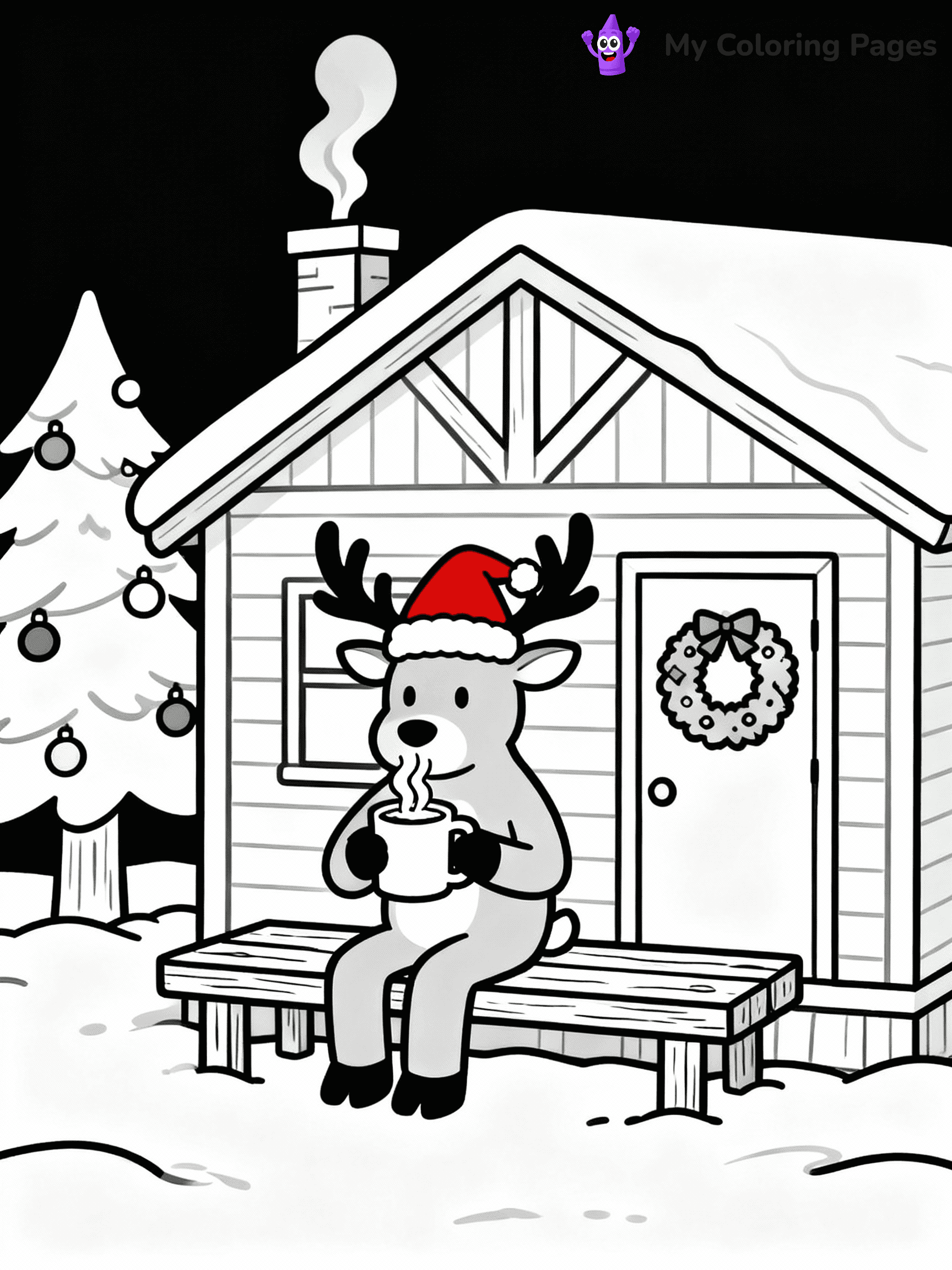 ⚠️ CRITICAL REQUIREMENT - ABSOLUTE BLACK AND WHITE ONLY ⚠️
This MUST be a BLACK AND WHITE line drawing ONLY. NO COLORS whatsoever.
- ONLY pure black lines (#000000) on pure white background (#FFFFFF)
- ABSOLUTELY NO colors, NO shading, NO gradients, NO grayscale
- If there are ANY colors in the output, the image is REJECTED
- This is a COLORING PAGE - meant to be COLORED IN by children
- The output must be UNCOLORED line art ready for coloring
⚠️ SUBJECT TO DRAW: Reindeer drinking hot cocoa in a festive lodge, in Christmas-themed style. PURE OUTLINES. NO FILLS, COLOR, SHADING, OR GREYSCALE. WHITE BACKGROUND.
(REMEMBER: Output must be BLACK AND WHITE line art only, NOT colored!)
# Flat, Friendly Cartoon Line-Art Coloring Page
You are generating a **pure black-and-white binary image** of a child-friendly cartoon scene combining characters and background scenery in one cohesive composition.
## Rendering Rules (Strict)
- Only two colors: pure black (#000000) outlines and pure white (#FFFFFF) background.
- No grayscale, shading, gradients, tints, fills, transparency, or partial pixels.
- No antialiasing or blended edges; every pixel is 100% black or white.
- No solid black fills inside shapes — all areas inside outlines must remain white.
- No dark clothing areas or filled tone blocks; all garments outlined only.
- No shadows, textures, lighting, or tonal variations.
- Must look like flat binary vector line-art for coloring pages.
## Drawing & Composition
- **Medium, consistent line weight**; clean closed outlines easy to color inside.
- **Flat, simple, child-friendly design** — no realism or 3D depth.
- Characters are **grounded on a surface**, centered and large.
- **Balanced composition** with clear silhouettes and minimal props.
## Scenery & Style
- Landmarks (e.g., mosque, CN Tower) and scenery (trees, benches, waves) drawn with **black outlines only.**
- For real-world figures, teams, or places, show accurate details using only black outlines—no text or logos. Use distinctive uniform patterns, abstract symbols, and landmark silhouettes to convey identity.
- Keep **consistent perspective**; no floating elements.
- **Style:** whimsical **Doodle Art Alley** — rounded, friendly outlines.
- May adapt shapes from **Crayola, Disney, Peppa Pig, Cocomelon** — *by shape only, never color.*
- Final output: **flat, crisp, binary (#000000/#FFFFFF)**, **no filled color or background text.**
EXTREMELYE IMPORTANT:
- PURE BINARY LINE-ART; NO FILLS (HAIR/CLOTHES/SKIN), SHADING, OR GREY.
- NO SHADING, COLOR. MUST BE WHITE BACKGROUND.
⚠️ FINAL REMINDER: Draw the subject "Reindeer drinking hot cocoa in a festive lodge, in Christmas-themed style. PURE OUTLINES. NO FILLS, COLOR, SHADING, OR GREYSCALE. WHITE BACKGROUND." as BLACK AND WHITE line art. Zero colors in output.