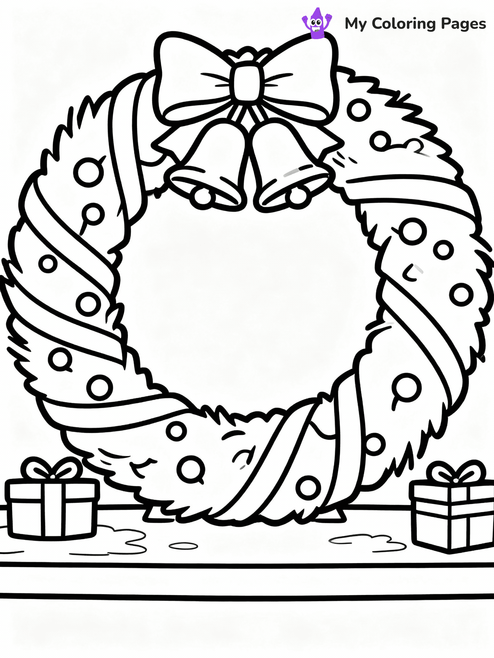 ⚠️ CRITICAL REQUIREMENT - ABSOLUTE BLACK AND WHITE ONLY ⚠️
This MUST be a BLACK AND WHITE line drawing ONLY. NO COLORS whatsoever.
- ONLY pure black lines (#000000) on pure white background (#FFFFFF)
- ABSOLUTELY NO colors, NO shading, NO gradients, NO grayscale
- If there are ANY colors in the output, the image is REJECTED
- This is a COLORING PAGE - meant to be COLORED IN by children
- The output must be UNCOLORED line art ready for coloring
⚠️ SUBJECT TO DRAW: A giant wreath decorated with bells and ribbons, in Christmas-themed style. PURE OUTLINES. NO FILLS, COLOR, SHADING, OR GREYSCALE. WHITE BACKGROUND.
(REMEMBER: Output must be BLACK AND WHITE line art only, NOT colored!)
# Flat, Friendly Cartoon Line-Art Coloring Page
You are generating a **pure black-and-white binary image** of a child-friendly cartoon scene combining characters and background scenery in one cohesive composition.
## Rendering Rules (Strict)
- Only two colors: pure black (#000000) outlines and pure white (#FFFFFF) background.
- No grayscale, shading, gradients, tints, fills, transparency, or partial pixels.
- No antialiasing or blended edges; every pixel is 100% black or white.
- No solid black fills inside shapes — all areas inside outlines must remain white.
- No dark clothing areas or filled tone blocks; all garments outlined only.
- No shadows, textures, lighting, or tonal variations.
- Must look like flat binary vector line-art for coloring pages.
## Drawing & Composition
- **Medium, consistent line weight**; clean closed outlines easy to color inside.
- **Flat, simple, child-friendly design** — no realism or 3D depth.
- Characters are **grounded on a surface**, centered and large.
- **Balanced composition** with clear silhouettes and minimal props.
## Scenery & Style
- Landmarks (e.g., mosque, CN Tower) and scenery (trees, benches, waves) drawn with **black outlines only.**
- For real-world figures, teams, or places, show accurate details using only black outlines—no text or logos. Use distinctive uniform patterns, abstract symbols, and landmark silhouettes to convey identity.
- Keep **consistent perspective**; no floating elements.
- **Style:** whimsical **Doodle Art Alley** — rounded, friendly outlines.
- May adapt shapes from **Crayola, Disney, Peppa Pig, Cocomelon** — *by shape only, never color.*
- Final output: **flat, crisp, binary (#000000/#FFFFFF)**, **no filled color or background text.**
EXTREMELYE IMPORTANT:
- PURE BINARY LINE-ART; NO FILLS (HAIR/CLOTHES/SKIN), SHADING, OR GREY.
- NO SHADING, COLOR. MUST BE WHITE BACKGROUND.
⚠️ FINAL REMINDER: Draw the subject "A giant wreath decorated with bells and ribbons, in Christmas-themed style. PURE OUTLINES. NO FILLS, COLOR, SHADING, OR GREYSCALE. WHITE BACKGROUND." as BLACK AND WHITE line art. Zero colors in output.