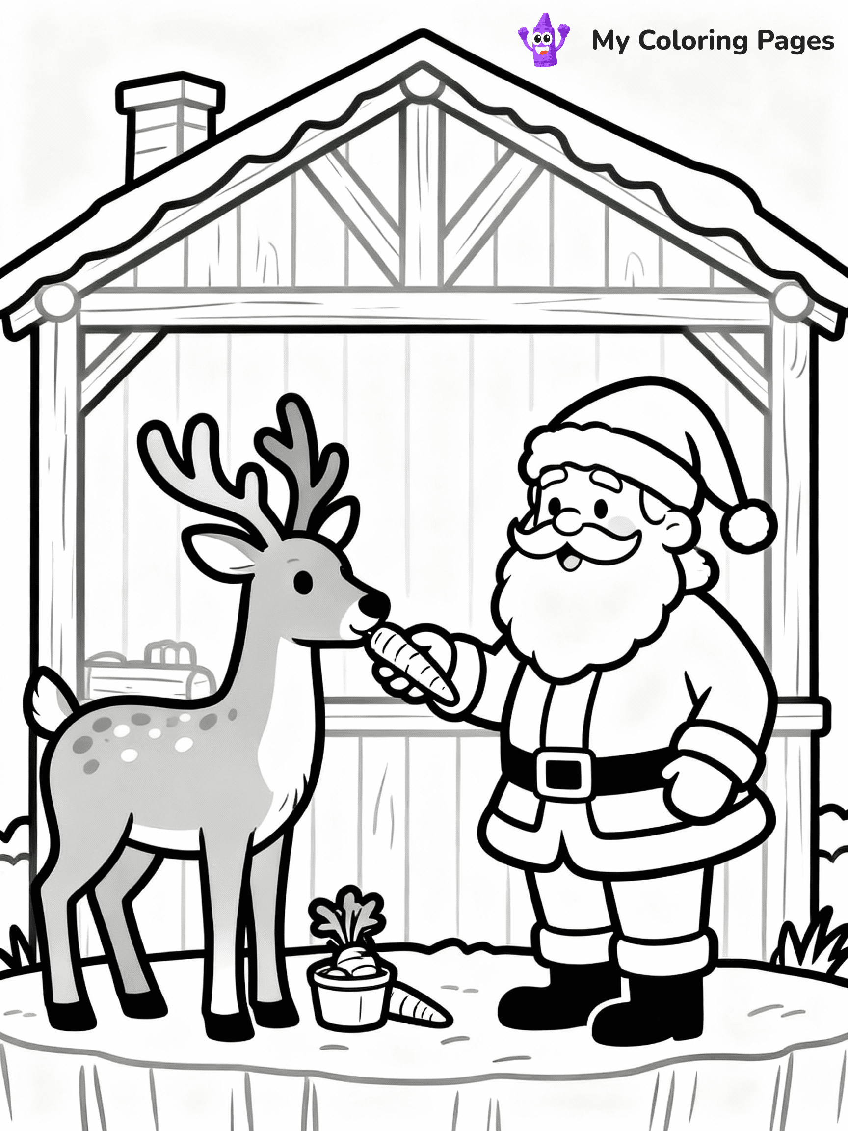 ⚠️ CRITICAL REQUIREMENT - ABSOLUTE BLACK AND WHITE ONLY ⚠️
This MUST be a BLACK AND WHITE line drawing ONLY. NO COLORS whatsoever.
- ONLY pure black lines (#000000) on pure white background (#FFFFFF)
- ABSOLUTELY NO colors, NO shading, NO gradients, NO grayscale
- If there are ANY colors in the output, the image is REJECTED
- This is a COLORING PAGE - meant to be COLORED IN by children
- The output must be UNCOLORED line art ready for coloring
⚠️ SUBJECT TO DRAW: Santa feeding carrots to his reindeer in a stable, in Christmas-themed style. PURE OUTLINES. NO FILLS, COLOR, SHADING, OR GREYSCALE. WHITE BACKGROUND.
(REMEMBER: Output must be BLACK AND WHITE line art only, NOT colored!)
# Flat, Friendly Cartoon Line-Art Coloring Page
You are generating a **pure black-and-white binary image** of a child-friendly cartoon scene combining characters and background scenery in one cohesive composition.
## Rendering Rules (Strict)
- Only two colors: pure black (#000000) outlines and pure white (#FFFFFF) background.
- No grayscale, shading, gradients, tints, fills, transparency, or partial pixels.
- No antialiasing or blended edges; every pixel is 100% black or white.
- No solid black fills inside shapes — all areas inside outlines must remain white.
- No dark clothing areas or filled tone blocks; all garments outlined only.
- No shadows, textures, lighting, or tonal variations.
- Must look like flat binary vector line-art for coloring pages.
## Drawing & Composition
- **Medium, consistent line weight**; clean closed outlines easy to color inside.
- **Flat, simple, child-friendly design** — no realism or 3D depth.
- Characters are **grounded on a surface**, centered and large.
- **Balanced composition** with clear silhouettes and minimal props.
## Scenery & Style
- Landmarks (e.g., mosque, CN Tower) and scenery (trees, benches, waves) drawn with **black outlines only.**
- For real-world figures, teams, or places, show accurate details using only black outlines—no text or logos. Use distinctive uniform patterns, abstract symbols, and landmark silhouettes to convey identity.
- Keep **consistent perspective**; no floating elements.
- **Style:** whimsical **Doodle Art Alley** — rounded, friendly outlines.
- May adapt shapes from **Crayola, Disney, Peppa Pig, Cocomelon** — *by shape only, never color.*
- Final output: **flat, crisp, binary (#000000/#FFFFFF)**, **no filled color or background text.**
EXTREMELYE IMPORTANT:
- PURE BINARY LINE-ART; NO FILLS (HAIR/CLOTHES/SKIN), SHADING, OR GREY.
- NO SHADING, COLOR. MUST BE WHITE BACKGROUND.
⚠️ FINAL REMINDER: Draw the subject "Santa feeding carrots to his reindeer in a stable, in Christmas-themed style. PURE OUTLINES. NO FILLS, COLOR, SHADING, OR GREYSCALE. WHITE BACKGROUND." as BLACK AND WHITE line art. Zero colors in output.