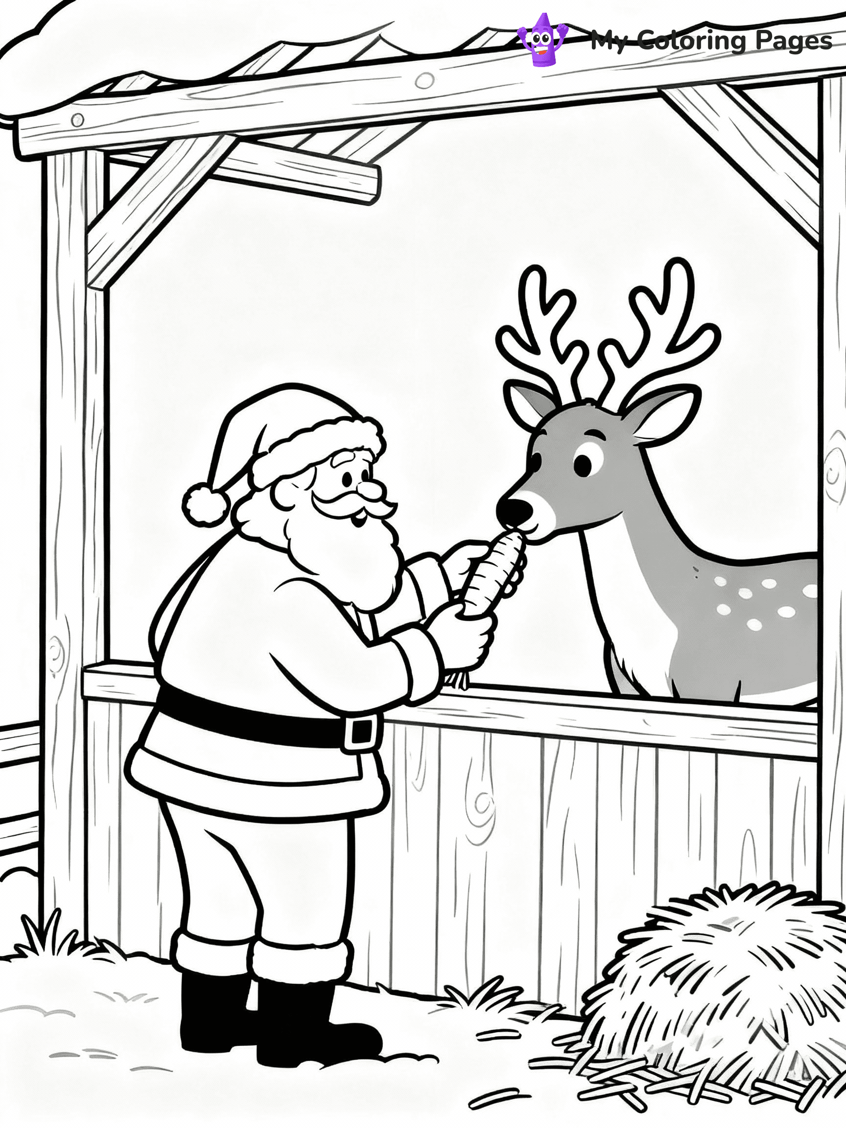 ⚠️ CRITICAL REQUIREMENT - ABSOLUTE BLACK AND WHITE ONLY ⚠️
This MUST be a BLACK AND WHITE line drawing ONLY. NO COLORS whatsoever.
- ONLY pure black lines (#000000) on pure white background (#FFFFFF)
- ABSOLUTELY NO colors, NO shading, NO gradients, NO grayscale
- If there are ANY colors in the output, the image is REJECTED
- This is a COLORING PAGE - meant to be COLORED IN by children
- The output must be UNCOLORED line art ready for coloring
⚠️ SUBJECT TO DRAW: Santa feeding carrots to his reindeer in a stable, in Christmas-themed style. PURE OUTLINES. NO FILLS, COLOR, SHADING, OR GREYSCALE. WHITE BACKGROUND.
(REMEMBER: Output must be BLACK AND WHITE line art only, NOT colored!)
# Flat, Friendly Cartoon Line-Art Coloring Page
You are generating a **pure black-and-white binary image** of a child-friendly cartoon scene combining characters and background scenery in one cohesive composition.
## Rendering Rules (Strict)
- Only two colors: pure black (#000000) outlines and pure white (#FFFFFF) background.
- No grayscale, shading, gradients, tints, fills, transparency, or partial pixels.
- No antialiasing or blended edges; every pixel is 100% black or white.
- No solid black fills inside shapes — all areas inside outlines must remain white.
- No dark clothing areas or filled tone blocks; all garments outlined only.
- No shadows, textures, lighting, or tonal variations.
- Must look like flat binary vector line-art for coloring pages.
## Drawing & Composition
- **Medium, consistent line weight**; clean closed outlines easy to color inside.
- **Flat, simple, child-friendly design** — no realism or 3D depth.
- Characters are **grounded on a surface**, centered and large.
- **Balanced composition** with clear silhouettes and minimal props.
## Scenery & Style
- Landmarks (e.g., mosque, CN Tower) and scenery (trees, benches, waves) drawn with **black outlines only.**
- For real-world figures, teams, or places, show accurate details using only black outlines—no text or logos. Use distinctive uniform patterns, abstract symbols, and landmark silhouettes to convey identity.
- Keep **consistent perspective**; no floating elements.
- **Style:** whimsical **Doodle Art Alley** — rounded, friendly outlines.
- May adapt shapes from **Crayola, Disney, Peppa Pig, Cocomelon** — *by shape only, never color.*
- Final output: **flat, crisp, binary (#000000/#FFFFFF)**, **no filled color or background text.**
EXTREMELYE IMPORTANT:
- PURE BINARY LINE-ART; NO FILLS (HAIR/CLOTHES/SKIN), SHADING, OR GREY.
- NO SHADING, COLOR. MUST BE WHITE BACKGROUND.
⚠️ FINAL REMINDER: Draw the subject "Santa feeding carrots to his reindeer in a stable, in Christmas-themed style. PURE OUTLINES. NO FILLS, COLOR, SHADING, OR GREYSCALE. WHITE BACKGROUND." as BLACK AND WHITE line art. Zero colors in output.