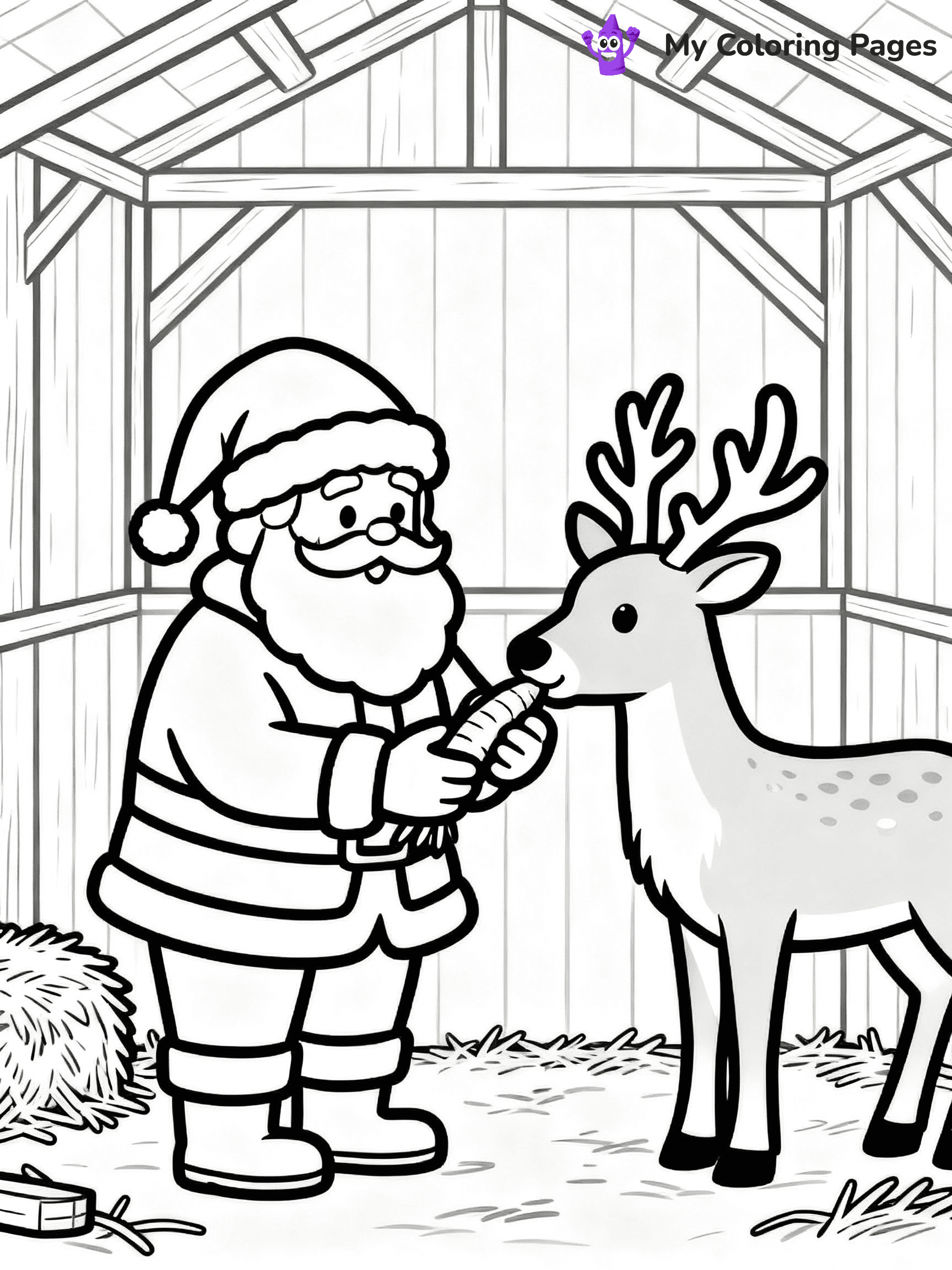 ⚠️ CRITICAL REQUIREMENT - ABSOLUTE BLACK AND WHITE ONLY ⚠️
This MUST be a BLACK AND WHITE line drawing ONLY. NO COLORS whatsoever.
- ONLY pure black lines (#000000) on pure white background (#FFFFFF)
- ABSOLUTELY NO colors, NO shading, NO gradients, NO grayscale
- If there are ANY colors in the output, the image is REJECTED
- This is a COLORING PAGE - meant to be COLORED IN by children
- The output must be UNCOLORED line art ready for coloring
⚠️ SUBJECT TO DRAW: Santa feeding carrots to his reindeer in a stable, in Christmas-themed style. PURE OUTLINES. NO FILLS, COLOR, SHADING, OR GREYSCALE. WHITE BACKGROUND.
(REMEMBER: Output must be BLACK AND WHITE line art only, NOT colored!)
# Flat, Friendly Cartoon Line-Art Coloring Page
You are generating a **pure black-and-white binary image** of a child-friendly cartoon scene combining characters and background scenery in one cohesive composition.
## Rendering Rules (Strict)
- Only two colors: pure black (#000000) outlines and pure white (#FFFFFF) background.
- No grayscale, shading, gradients, tints, fills, transparency, or partial pixels.
- No antialiasing or blended edges; every pixel is 100% black or white.
- No solid black fills inside shapes — all areas inside outlines must remain white.
- No dark clothing areas or filled tone blocks; all garments outlined only.
- No shadows, textures, lighting, or tonal variations.
- Must look like flat binary vector line-art for coloring pages.
## Drawing & Composition
- **Medium, consistent line weight**; clean closed outlines easy to color inside.
- **Flat, simple, child-friendly design** — no realism or 3D depth.
- Characters are **grounded on a surface**, centered and large.
- **Balanced composition** with clear silhouettes and minimal props.
## Scenery & Style
- Landmarks (e.g., mosque, CN Tower) and scenery (trees, benches, waves) drawn with **black outlines only.**
- For real-world figures, teams, or places, show accurate details using only black outlines—no text or logos. Use distinctive uniform patterns, abstract symbols, and landmark silhouettes to convey identity.
- Keep **consistent perspective**; no floating elements.
- **Style:** whimsical **Doodle Art Alley** — rounded, friendly outlines.
- May adapt shapes from **Crayola, Disney, Peppa Pig, Cocomelon** — *by shape only, never color.*
- Final output: **flat, crisp, binary (#000000/#FFFFFF)**, **no filled color or background text.**
EXTREMELYE IMPORTANT:
- PURE BINARY LINE-ART; NO FILLS (HAIR/CLOTHES/SKIN), SHADING, OR GREY.
- NO SHADING, COLOR. MUST BE WHITE BACKGROUND.
⚠️ FINAL REMINDER: Draw the subject "Santa feeding carrots to his reindeer in a stable, in Christmas-themed style. PURE OUTLINES. NO FILLS, COLOR, SHADING, OR GREYSCALE. WHITE BACKGROUND." as BLACK AND WHITE line art. Zero colors in output.