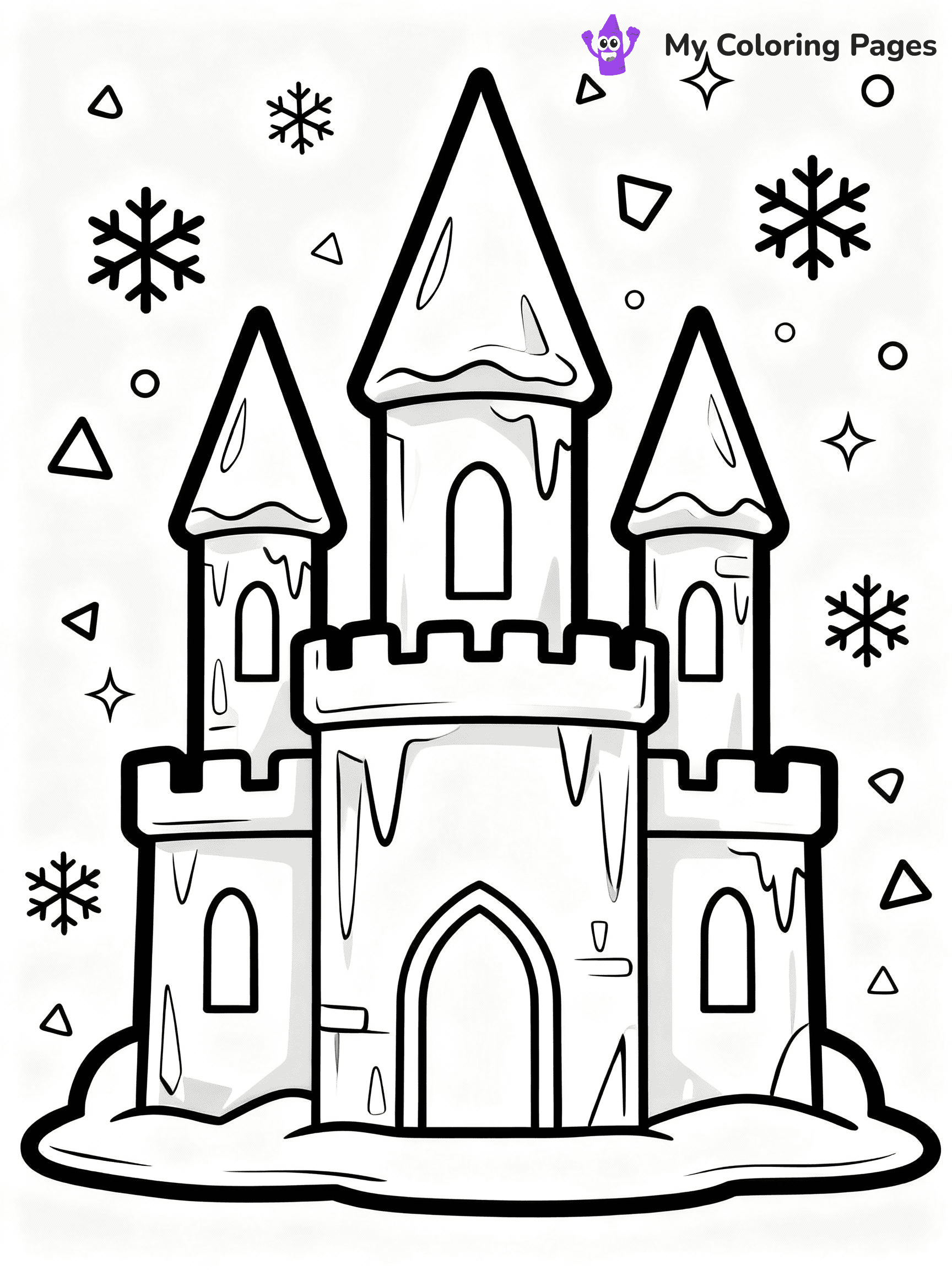 ⚠️ CRITICAL REQUIREMENT - ABSOLUTE BLACK AND WHITE ONLY ⚠️
This MUST be a BLACK AND WHITE line drawing ONLY. NO COLORS whatsoever.
- ONLY pure black lines (#000000) on pure white background (#FFFFFF)
- ABSOLUTELY NO colors, NO shading, NO gradients, NO grayscale
- If there are ANY colors in the output, the image is REJECTED
- This is a COLORING PAGE - meant to be COLORED IN by children
- The output must be UNCOLORED line art ready for coloring
⚠️ SUBJECT TO DRAW: A winter castle made of ice and sparkling snowflakes, in Christmas-themed style. PURE OUTLINES. NO FILLS, COLOR, SHADING, OR GREYSCALE. WHITE BACKGROUND.
(REMEMBER: Output must be BLACK AND WHITE line art only, NOT colored!)
# Flat, Friendly Cartoon Line-Art Coloring Page
You are generating a **pure black-and-white binary image** of a child-friendly cartoon scene combining characters and background scenery in one cohesive composition.
## Rendering Rules (Strict)
- Only two colors: pure black (#000000) outlines and pure white (#FFFFFF) background.
- No grayscale, shading, gradients, tints, fills, transparency, or partial pixels.
- No antialiasing or blended edges; every pixel is 100% black or white.
- No solid black fills inside shapes — all areas inside outlines must remain white.
- No dark clothing areas or filled tone blocks; all garments outlined only.
- No shadows, textures, lighting, or tonal variations.
- Must look like flat binary vector line-art for coloring pages.
## Drawing & Composition
- **Medium, consistent line weight**; clean closed outlines easy to color inside.
- **Flat, simple, child-friendly design** — no realism or 3D depth.
- Characters are **grounded on a surface**, centered and large.
- **Balanced composition** with clear silhouettes and minimal props.
## Scenery & Style
- Landmarks (e.g., mosque, CN Tower) and scenery (trees, benches, waves) drawn with **black outlines only.**
- For real-world figures, teams, or places, show accurate details using only black outlines—no text or logos. Use distinctive uniform patterns, abstract symbols, and landmark silhouettes to convey identity.
- Keep **consistent perspective**; no floating elements.
- **Style:** whimsical **Doodle Art Alley** — rounded, friendly outlines.
- May adapt shapes from **Crayola, Disney, Peppa Pig, Cocomelon** — *by shape only, never color.*
- Final output: **flat, crisp, binary (#000000/#FFFFFF)**, **no filled color or background text.**
EXTREMELYE IMPORTANT:
- PURE BINARY LINE-ART; NO FILLS (HAIR/CLOTHES/SKIN), SHADING, OR GREY.
- NO SHADING, COLOR. MUST BE WHITE BACKGROUND.
⚠️ FINAL REMINDER: Draw the subject "A winter castle made of ice and sparkling snowflakes, in Christmas-themed style. PURE OUTLINES. NO FILLS, COLOR, SHADING, OR GREYSCALE. WHITE BACKGROUND." as BLACK AND WHITE line art. Zero colors in output.