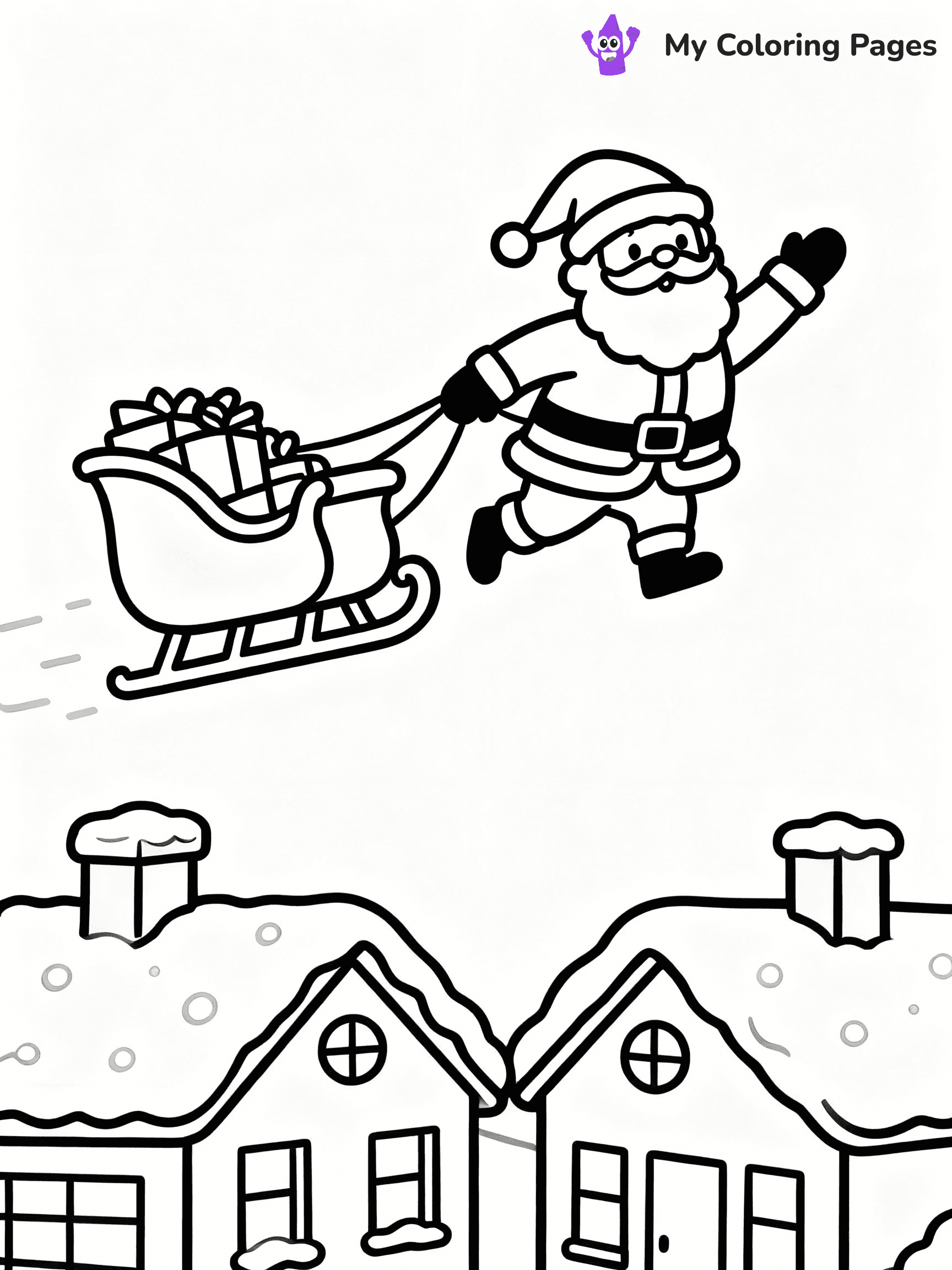 ⚠️ CRITICAL REQUIREMENT - ABSOLUTE BLACK AND WHITE ONLY ⚠️
This MUST be a BLACK AND WHITE line drawing ONLY. NO COLORS whatsoever.
- ONLY pure black lines (#000000) on pure white background (#FFFFFF)
- ABSOLUTELY NO colors, NO shading, NO gradients, NO grayscale
- If there are ANY colors in the output, the image is REJECTED
- This is a COLORING PAGE - meant to be COLORED IN by children
- The output must be UNCOLORED line art ready for coloring
⚠️ SUBJECT TO DRAW: Santa flying over snowy rooftops with his sleigh, in Christmas-themed style. PURE OUTLINES. NO FILLS, COLOR, SHADING, OR GREYSCALE. WHITE BACKGROUND.
(REMEMBER: Output must be BLACK AND WHITE line art only, NOT colored!)
# Flat, Friendly Cartoon Line-Art Coloring Page
You are generating a **pure black-and-white binary image** of a child-friendly cartoon scene combining characters and background scenery in one cohesive composition.
## Rendering Rules (Strict)
- Only two colors: pure black (#000000) outlines and pure white (#FFFFFF) background.
- No grayscale, shading, gradients, tints, fills, transparency, or partial pixels.
- No antialiasing or blended edges; every pixel is 100% black or white.
- No solid black fills inside shapes — all areas inside outlines must remain white.
- No dark clothing areas or filled tone blocks; all garments outlined only.
- No shadows, textures, lighting, or tonal variations.
- Must look like flat binary vector line-art for coloring pages.
## Drawing & Composition
- **Medium, consistent line weight**; clean closed outlines easy to color inside.
- **Flat, simple, child-friendly design** — no realism or 3D depth.
- Characters are **grounded on a surface**, centered and large.
- **Balanced composition** with clear silhouettes and minimal props.
## Scenery & Style
- Landmarks (e.g., mosque, CN Tower) and scenery (trees, benches, waves) drawn with **black outlines only.**
- For real-world figures, teams, or places, show accurate details using only black outlines—no text or logos. Use distinctive uniform patterns, abstract symbols, and landmark silhouettes to convey identity.
- Keep **consistent perspective**; no floating elements.
- **Style:** whimsical **Doodle Art Alley** — rounded, friendly outlines.
- May adapt shapes from **Crayola, Disney, Peppa Pig, Cocomelon** — *by shape only, never color.*
- Final output: **flat, crisp, binary (#000000/#FFFFFF)**, **no filled color or background text.**
EXTREMELYE IMPORTANT:
- PURE BINARY LINE-ART; NO FILLS (HAIR/CLOTHES/SKIN), SHADING, OR GREY.
- NO SHADING, COLOR. MUST BE WHITE BACKGROUND.
⚠️ FINAL REMINDER: Draw the subject "Santa flying over snowy rooftops with his sleigh, in Christmas-themed style. PURE OUTLINES. NO FILLS, COLOR, SHADING, OR GREYSCALE. WHITE BACKGROUND." as BLACK AND WHITE line art. Zero colors in output.