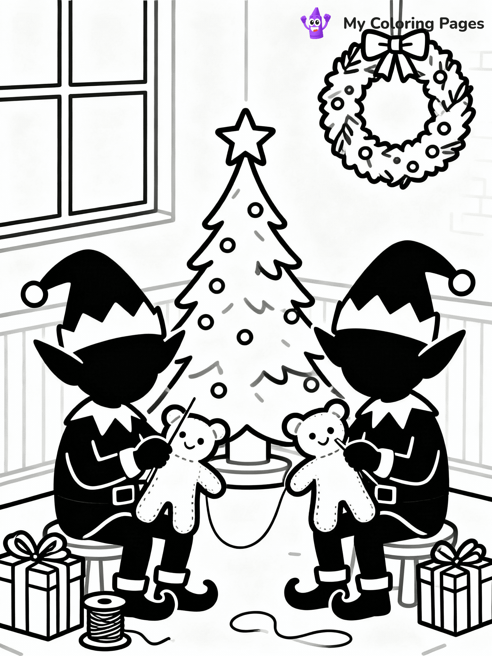 ⚠️ CRITICAL REQUIREMENT - ABSOLUTE BLACK AND WHITE ONLY ⚠️
This MUST be a BLACK AND WHITE line drawing ONLY. NO COLORS whatsoever.
- ONLY pure black lines (#000000) on pure white background (#FFFFFF)
- ABSOLUTELY NO colors, NO shading, NO gradients, NO grayscale
- If there are ANY colors in the output, the image is REJECTED
- This is a COLORING PAGE - meant to be COLORED IN by children
- The output must be UNCOLORED line art ready for coloring
⚠️ SUBJECT TO DRAW: Elves sewing plush toys in a workshop corner, in Christmas-themed style. PURE OUTLINES. NO FILLS, COLOR, SHADING, OR GREYSCALE. WHITE BACKGROUND.
(REMEMBER: Output must be BLACK AND WHITE line art only, NOT colored!)
# Flat, Friendly Cartoon Line-Art Coloring Page
You are generating a **pure black-and-white binary image** of a child-friendly cartoon scene combining characters and background scenery in one cohesive composition.
## Rendering Rules (Strict)
- Only two colors: pure black (#000000) outlines and pure white (#FFFFFF) background.
- No grayscale, shading, gradients, tints, fills, transparency, or partial pixels.
- No antialiasing or blended edges; every pixel is 100% black or white.
- No solid black fills inside shapes — all areas inside outlines must remain white.
- No dark clothing areas or filled tone blocks; all garments outlined only.
- No shadows, textures, lighting, or tonal variations.
- Must look like flat binary vector line-art for coloring pages.
## Drawing & Composition
- **Medium, consistent line weight**; clean closed outlines easy to color inside.
- **Flat, simple, child-friendly design** — no realism or 3D depth.
- Characters are **grounded on a surface**, centered and large.
- **Balanced composition** with clear silhouettes and minimal props.
## Scenery & Style
- Landmarks (e.g., mosque, CN Tower) and scenery (trees, benches, waves) drawn with **black outlines only.**
- For real-world figures, teams, or places, show accurate details using only black outlines—no text or logos. Use distinctive uniform patterns, abstract symbols, and landmark silhouettes to convey identity.
- Keep **consistent perspective**; no floating elements.
- **Style:** whimsical **Doodle Art Alley** — rounded, friendly outlines.
- May adapt shapes from **Crayola, Disney, Peppa Pig, Cocomelon** — *by shape only, never color.*
- Final output: **flat, crisp, binary (#000000/#FFFFFF)**, **no filled color or background text.**
EXTREMELYE IMPORTANT:
- PURE BINARY LINE-ART; NO FILLS (HAIR/CLOTHES/SKIN), SHADING, OR GREY.
- NO SHADING, COLOR. MUST BE WHITE BACKGROUND.
⚠️ FINAL REMINDER: Draw the subject "Elves sewing plush toys in a workshop corner, in Christmas-themed style. PURE OUTLINES. NO FILLS, COLOR, SHADING, OR GREYSCALE. WHITE BACKGROUND." as BLACK AND WHITE line art. Zero colors in output.