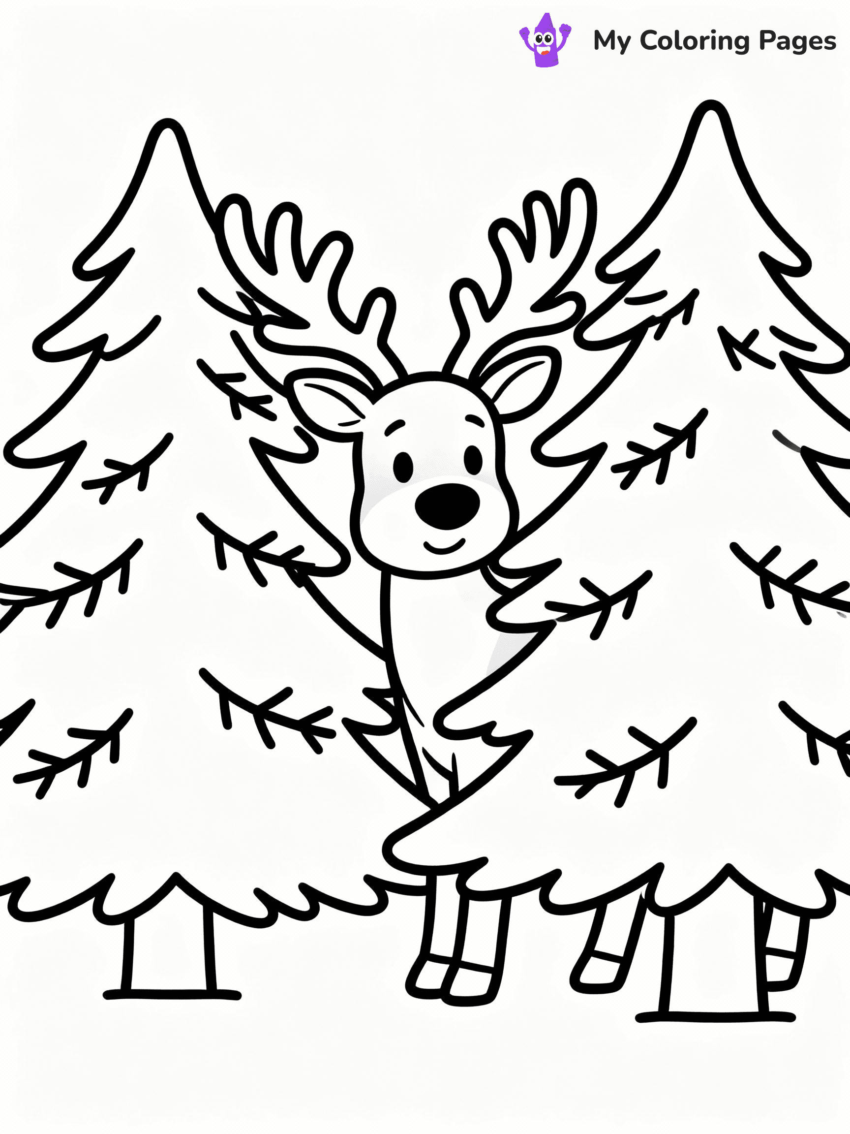 ⚠️ CRITICAL REQUIREMENT - ABSOLUTE BLACK AND WHITE ONLY ⚠️
This MUST be a BLACK AND WHITE line drawing ONLY. NO COLORS whatsoever.
- ONLY pure black lines (#000000) on pure white background (#FFFFFF)
- ABSOLUTELY NO colors, NO shading, NO gradients, NO grayscale
- If there are ANY colors in the output, the image is REJECTED
- This is a COLORING PAGE - meant to be COLORED IN by children
- The output must be UNCOLORED line art ready for coloring
⚠️ SUBJECT TO DRAW: Reindeer playing hide-and-seek behind pine trees, in Christmas-themed style. PURE OUTLINES. NO FILLS, COLOR, SHADING, OR GREYSCALE. WHITE BACKGROUND.
(REMEMBER: Output must be BLACK AND WHITE line art only, NOT colored!)
# Flat, Friendly Cartoon Line-Art Coloring Page
You are generating a **pure black-and-white binary image** of a child-friendly cartoon scene combining characters and background scenery in one cohesive composition.
## Rendering Rules (Strict)
- Only two colors: pure black (#000000) outlines and pure white (#FFFFFF) background.
- No grayscale, shading, gradients, tints, fills, transparency, or partial pixels.
- No antialiasing or blended edges; every pixel is 100% black or white.
- No solid black fills inside shapes — all areas inside outlines must remain white.
- No dark clothing areas or filled tone blocks; all garments outlined only.
- No shadows, textures, lighting, or tonal variations.
- Must look like flat binary vector line-art for coloring pages.
## Drawing & Composition
- **Medium, consistent line weight**; clean closed outlines easy to color inside.
- **Flat, simple, child-friendly design** — no realism or 3D depth.
- Characters are **grounded on a surface**, centered and large.
- **Balanced composition** with clear silhouettes and minimal props.
## Scenery & Style
- Landmarks (e.g., mosque, CN Tower) and scenery (trees, benches, waves) drawn with **black outlines only.**
- For real-world figures, teams, or places, show accurate details using only black outlines—no text or logos. Use distinctive uniform patterns, abstract symbols, and landmark silhouettes to convey identity.
- Keep **consistent perspective**; no floating elements.
- **Style:** whimsical **Doodle Art Alley** — rounded, friendly outlines.
- May adapt shapes from **Crayola, Disney, Peppa Pig, Cocomelon** — *by shape only, never color.*
- Final output: **flat, crisp, binary (#000000/#FFFFFF)**, **no filled color or background text.**
EXTREMELYE IMPORTANT:
- PURE BINARY LINE-ART; NO FILLS (HAIR/CLOTHES/SKIN), SHADING, OR GREY.
- NO SHADING, COLOR. MUST BE WHITE BACKGROUND.
⚠️ FINAL REMINDER: Draw the subject "Reindeer playing hide-and-seek behind pine trees, in Christmas-themed style. PURE OUTLINES. NO FILLS, COLOR, SHADING, OR GREYSCALE. WHITE BACKGROUND." as BLACK AND WHITE line art. Zero colors in output.