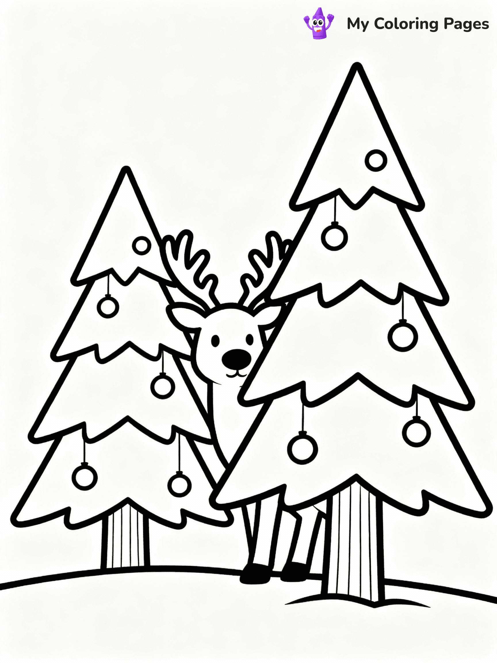 ⚠️ CRITICAL REQUIREMENT - ABSOLUTE BLACK AND WHITE ONLY ⚠️
This MUST be a BLACK AND WHITE line drawing ONLY. NO COLORS whatsoever.
- ONLY pure black lines (#000000) on pure white background (#FFFFFF)
- ABSOLUTELY NO colors, NO shading, NO gradients, NO grayscale
- If there are ANY colors in the output, the image is REJECTED
- This is a COLORING PAGE - meant to be COLORED IN by children
- The output must be UNCOLORED line art ready for coloring
⚠️ SUBJECT TO DRAW: Reindeer playing hide-and-seek behind pine trees, in Christmas-themed style. PURE OUTLINES. NO FILLS, COLOR, SHADING, OR GREYSCALE. WHITE BACKGROUND.
(REMEMBER: Output must be BLACK AND WHITE line art only, NOT colored!)
# Flat, Friendly Cartoon Line-Art Coloring Page
You are generating a **pure black-and-white binary image** of a child-friendly cartoon scene combining characters and background scenery in one cohesive composition.
## Rendering Rules (Strict)
- Only two colors: pure black (#000000) outlines and pure white (#FFFFFF) background.
- No grayscale, shading, gradients, tints, fills, transparency, or partial pixels.
- No antialiasing or blended edges; every pixel is 100% black or white.
- No solid black fills inside shapes — all areas inside outlines must remain white.
- No dark clothing areas or filled tone blocks; all garments outlined only.
- No shadows, textures, lighting, or tonal variations.
- Must look like flat binary vector line-art for coloring pages.
## Drawing & Composition
- **Medium, consistent line weight**; clean closed outlines easy to color inside.
- **Flat, simple, child-friendly design** — no realism or 3D depth.
- Characters are **grounded on a surface**, centered and large.
- **Balanced composition** with clear silhouettes and minimal props.
## Scenery & Style
- Landmarks (e.g., mosque, CN Tower) and scenery (trees, benches, waves) drawn with **black outlines only.**
- For real-world figures, teams, or places, show accurate details using only black outlines—no text or logos. Use distinctive uniform patterns, abstract symbols, and landmark silhouettes to convey identity.
- Keep **consistent perspective**; no floating elements.
- **Style:** whimsical **Doodle Art Alley** — rounded, friendly outlines.
- May adapt shapes from **Crayola, Disney, Peppa Pig, Cocomelon** — *by shape only, never color.*
- Final output: **flat, crisp, binary (#000000/#FFFFFF)**, **no filled color or background text.**
EXTREMELYE IMPORTANT:
- PURE BINARY LINE-ART; NO FILLS (HAIR/CLOTHES/SKIN), SHADING, OR GREY.
- NO SHADING, COLOR. MUST BE WHITE BACKGROUND.
⚠️ FINAL REMINDER: Draw the subject "Reindeer playing hide-and-seek behind pine trees, in Christmas-themed style. PURE OUTLINES. NO FILLS, COLOR, SHADING, OR GREYSCALE. WHITE BACKGROUND." as BLACK AND WHITE line art. Zero colors in output.