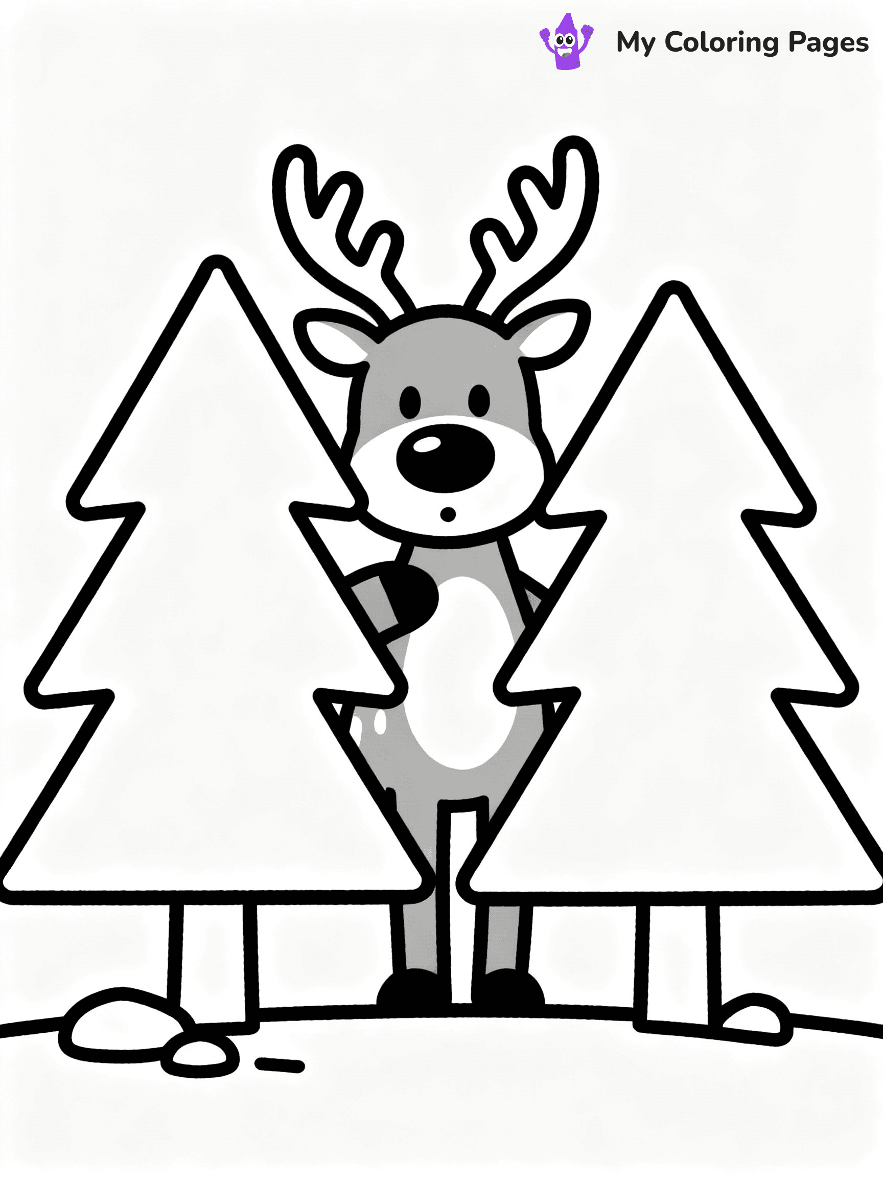 ⚠️ CRITICAL REQUIREMENT - ABSOLUTE BLACK AND WHITE ONLY ⚠️
This MUST be a BLACK AND WHITE line drawing ONLY. NO COLORS whatsoever.
- ONLY pure black lines (#000000) on pure white background (#FFFFFF)
- ABSOLUTELY NO colors, NO shading, NO gradients, NO grayscale
- If there are ANY colors in the output, the image is REJECTED
- This is a COLORING PAGE - meant to be COLORED IN by children
- The output must be UNCOLORED line art ready for coloring
⚠️ SUBJECT TO DRAW: Reindeer playing hide-and-seek behind pine trees, in Christmas-themed style. PURE OUTLINES. NO FILLS, COLOR, SHADING, OR GREYSCALE. WHITE BACKGROUND.
(REMEMBER: Output must be BLACK AND WHITE line art only, NOT colored!)
# Flat, Friendly Cartoon Line-Art Coloring Page
You are generating a **pure black-and-white binary image** of a child-friendly cartoon scene combining characters and background scenery in one cohesive composition.
## Rendering Rules (Strict)
- Only two colors: pure black (#000000) outlines and pure white (#FFFFFF) background.
- No grayscale, shading, gradients, tints, fills, transparency, or partial pixels.
- No antialiasing or blended edges; every pixel is 100% black or white.
- No solid black fills inside shapes — all areas inside outlines must remain white.
- No dark clothing areas or filled tone blocks; all garments outlined only.
- No shadows, textures, lighting, or tonal variations.
- Must look like flat binary vector line-art for coloring pages.
## Drawing & Composition
- **Medium, consistent line weight**; clean closed outlines easy to color inside.
- **Flat, simple, child-friendly design** — no realism or 3D depth.
- Characters are **grounded on a surface**, centered and large.
- **Balanced composition** with clear silhouettes and minimal props.
## Scenery & Style
- Landmarks (e.g., mosque, CN Tower) and scenery (trees, benches, waves) drawn with **black outlines only.**
- For real-world figures, teams, or places, show accurate details using only black outlines—no text or logos. Use distinctive uniform patterns, abstract symbols, and landmark silhouettes to convey identity.
- Keep **consistent perspective**; no floating elements.
- **Style:** whimsical **Doodle Art Alley** — rounded, friendly outlines.
- May adapt shapes from **Crayola, Disney, Peppa Pig, Cocomelon** — *by shape only, never color.*
- Final output: **flat, crisp, binary (#000000/#FFFFFF)**, **no filled color or background text.**
EXTREMELYE IMPORTANT:
- PURE BINARY LINE-ART; NO FILLS (HAIR/CLOTHES/SKIN), SHADING, OR GREY.
- NO SHADING, COLOR. MUST BE WHITE BACKGROUND.
⚠️ FINAL REMINDER: Draw the subject "Reindeer playing hide-and-seek behind pine trees, in Christmas-themed style. PURE OUTLINES. NO FILLS, COLOR, SHADING, OR GREYSCALE. WHITE BACKGROUND." as BLACK AND WHITE line art. Zero colors in output.