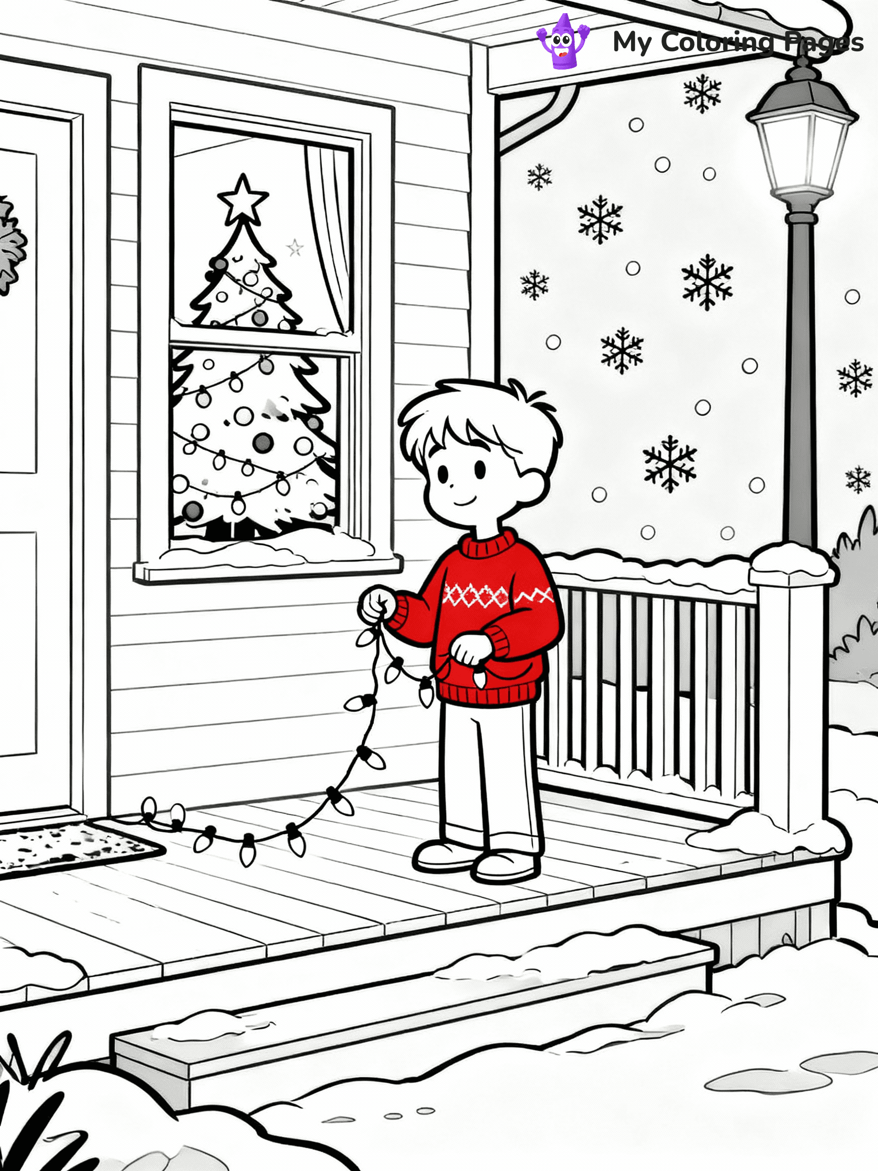 ⚠️ CRITICAL REQUIREMENT - ABSOLUTE BLACK AND WHITE ONLY ⚠️
This MUST be a BLACK AND WHITE line drawing ONLY. NO COLORS whatsoever.
- ONLY pure black lines (#000000) on pure white background (#FFFFFF)
- ABSOLUTELY NO colors, NO shading, NO gradients, NO grayscale
- If there are ANY colors in the output, the image is REJECTED
- This is a COLORING PAGE - meant to be COLORED IN by children
- The output must be UNCOLORED line art ready for coloring
⚠️ SUBJECT TO DRAW: A magical Home Alone movie scene (1990), in Christmas-themed style. PURE OUTLINES. NO FILLS, COLOR, SHADING, OR GREYSCALE. WHITE BACKGROUND.
(REMEMBER: Output must be BLACK AND WHITE line art only, NOT colored!)
# Flat, Friendly Cartoon Line-Art Coloring Page
You are generating a **pure black-and-white binary image** of a child-friendly cartoon scene combining characters and background scenery in one cohesive composition.
## Rendering Rules (Strict)
- Only two colors: pure black (#000000) outlines and pure white (#FFFFFF) background.
- No grayscale, shading, gradients, tints, fills, transparency, or partial pixels.
- No antialiasing or blended edges; every pixel is 100% black or white.
- No solid black fills inside shapes — all areas inside outlines must remain white.
- No dark clothing areas or filled tone blocks; all garments outlined only.
- No shadows, textures, lighting, or tonal variations.
- Must look like flat binary vector line-art for coloring pages.
## Drawing & Composition
- **Medium, consistent line weight**; clean closed outlines easy to color inside.
- **Flat, simple, child-friendly design** — no realism or 3D depth.
- Characters are **grounded on a surface**, centered and large.
- **Balanced composition** with clear silhouettes and minimal props.
## Scenery & Style
- Landmarks (e.g., mosque, CN Tower) and scenery (trees, benches, waves) drawn with **black outlines only.**
- For real-world figures, teams, or places, show accurate details using only black outlines—no text or logos. Use distinctive uniform patterns, abstract symbols, and landmark silhouettes to convey identity.
- Keep **consistent perspective**; no floating elements.
- **Style:** whimsical **Doodle Art Alley** — rounded, friendly outlines.
- May adapt shapes from **Crayola, Disney, Peppa Pig, Cocomelon** — *by shape only, never color.*
- Final output: **flat, crisp, binary (#000000/#FFFFFF)**, **no filled color or background text.**
EXTREMELYE IMPORTANT:
- PURE BINARY LINE-ART; NO FILLS (HAIR/CLOTHES/SKIN), SHADING, OR GREY.
- NO SHADING, COLOR. MUST BE WHITE BACKGROUND.
⚠️ FINAL REMINDER: Draw the subject "A magical Home Alone movie scene (1990), in Christmas-themed style. PURE OUTLINES. NO FILLS, COLOR, SHADING, OR GREYSCALE. WHITE BACKGROUND." as BLACK AND WHITE line art. Zero colors in output.