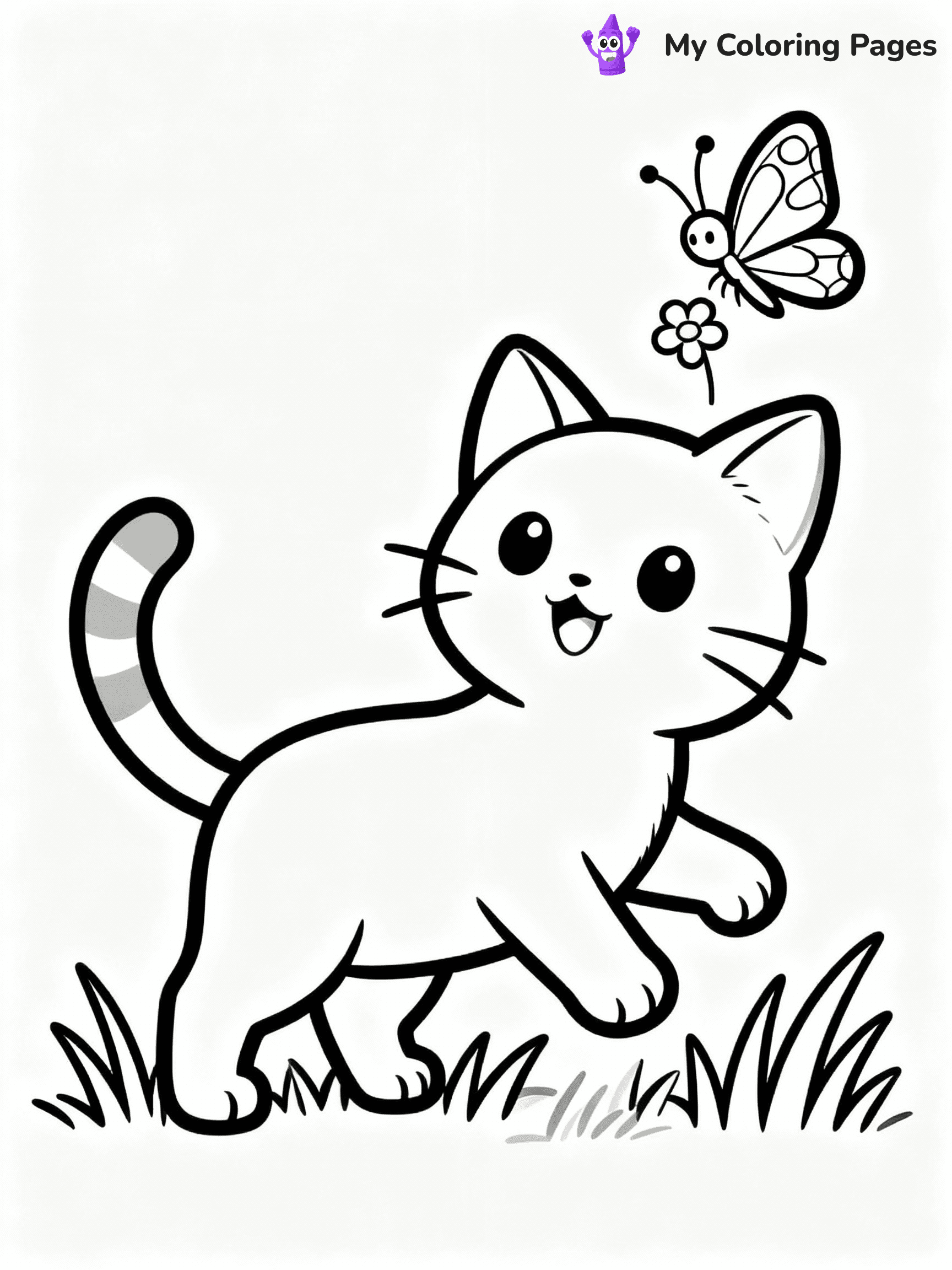 ⚠️ CRITICAL REQUIREMENT - ABSOLUTE BLACK AND WHITE ONLY ⚠️
This MUST be a BLACK AND WHITE line drawing ONLY. NO COLORS whatsoever.
- ONLY pure black lines (#000000) on pure white background (#FFFFFF)
- ABSOLUTELY NO colors, NO shading, NO gradients, NO grayscale
- If there are ANY colors in the output, the image is REJECTED
- This is a COLORING PAGE - meant to be COLORED IN by children
- The output must be UNCOLORED line art ready for coloring
⚠️ SUBJECT TO DRAW: Playful kitten from cat-themed illustrations chasing a butterfly. Important: PURE OUTLINES. NO FILLS, COLOR, SHADING, OR GREYSCALE. WHITE BACKGROUND.
(REMEMBER: Output must be BLACK AND WHITE line art only, NOT colored!)
# Flat, Friendly Cartoon Line-Art Coloring Page
You are generating a **pure black-and-white binary image** of a child-friendly cartoon scene combining characters and background scenery in one cohesive composition.
## Rendering Rules (Strict)
- Only two colors: pure black (#000000) outlines and pure white (#FFFFFF) background.
- No grayscale, shading, gradients, tints, fills, transparency, or partial pixels.
- No antialiasing or blended edges; every pixel is 100% black or white.
- No solid black fills inside shapes — all areas inside outlines must remain white.
- No dark clothing areas or filled tone blocks; all garments outlined only.
- No shadows, textures, lighting, or tonal variations.
- Must look like flat binary vector line-art for coloring pages.
## Drawing & Composition
- **Medium, consistent line weight**; clean closed outlines easy to color inside.
- **Flat, simple, child-friendly design** — no realism or 3D depth.
- Characters are **grounded on a surface**, centered and large.
- **Balanced composition** with clear silhouettes and minimal props.
## Scenery & Style
- Landmarks (e.g., mosque, CN Tower) and scenery (trees, benches, waves) drawn with **black outlines only.**
- For real-world figures, teams, or places, show accurate details using only black outlines—no text or logos. Use distinctive uniform patterns, abstract symbols, and landmark silhouettes to convey identity.
- Keep **consistent perspective**; no floating elements.
- **Style:** whimsical **Doodle Art Alley** — rounded, friendly outlines.
- May adapt shapes from **Crayola, Disney, Peppa Pig, Cocomelon** — *by shape only, never color.*
- Final output: **flat, crisp, binary (#000000/#FFFFFF)**, **no filled color or background text.**
EXTREMELYE IMPORTANT:
- PURE BINARY LINE-ART; NO FILLS (HAIR/CLOTHES/SKIN), SHADING, OR GREY.
- NO SHADING, COLOR. MUST BE WHITE BACKGROUND.
⚠️ FINAL REMINDER: Draw the subject "Playful kitten from cat-themed illustrations chasing a butterfly. Important: PURE OUTLINES. NO FILLS, COLOR, SHADING, OR GREYSCALE. WHITE BACKGROUND." as BLACK AND WHITE line art. Zero colors in output.