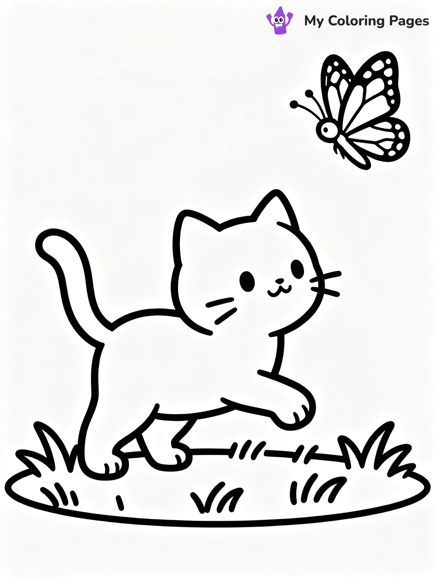 ⚠️ CRITICAL REQUIREMENT - ABSOLUTE BLACK AND WHITE ONLY ⚠️
This MUST be a BLACK AND WHITE line drawing ONLY. NO COLORS whatsoever.
- ONLY pure black lines (#000000) on pure white background (#FFFFFF)
- ABSOLUTELY NO colors, NO shading, NO gradients, NO grayscale
- If there are ANY colors in the output, the image is REJECTED
- This is a COLORING PAGE - meant to be COLORED IN by children
- The output must be UNCOLORED line art ready for coloring
⚠️ SUBJECT TO DRAW: Playful kitten from cat-themed illustrations chasing a butterfly. Important: PURE OUTLINES. NO FILLS, COLOR, SHADING, OR GREYSCALE. WHITE BACKGROUND.
(REMEMBER: Output must be BLACK AND WHITE line art only, NOT colored!)
# Flat, Friendly Cartoon Line-Art Coloring Page
You are generating a **pure black-and-white binary image** of a child-friendly cartoon scene combining characters and background scenery in one cohesive composition.
## Rendering Rules (Strict)
- Only two colors: pure black (#000000) outlines and pure white (#FFFFFF) background.
- No grayscale, shading, gradients, tints, fills, transparency, or partial pixels.
- No antialiasing or blended edges; every pixel is 100% black or white.
- No solid black fills inside shapes — all areas inside outlines must remain white.
- No dark clothing areas or filled tone blocks; all garments outlined only.
- No shadows, textures, lighting, or tonal variations.
- Must look like flat binary vector line-art for coloring pages.
## Drawing & Composition
- **Medium, consistent line weight**; clean closed outlines easy to color inside.
- **Flat, simple, child-friendly design** — no realism or 3D depth.
- Characters are **grounded on a surface**, centered and large.
- **Balanced composition** with clear silhouettes and minimal props.
## Scenery & Style
- Landmarks (e.g., mosque, CN Tower) and scenery (trees, benches, waves) drawn with **black outlines only.**
- For real-world figures, teams, or places, show accurate details using only black outlines—no text or logos. Use distinctive uniform patterns, abstract symbols, and landmark silhouettes to convey identity.
- Keep **consistent perspective**; no floating elements.
- **Style:** whimsical **Doodle Art Alley** — rounded, friendly outlines.
- May adapt shapes from **Crayola, Disney, Peppa Pig, Cocomelon** — *by shape only, never color.*
- Final output: **flat, crisp, binary (#000000/#FFFFFF)**, **no filled color or background text.**
EXTREMELYE IMPORTANT:
- PURE BINARY LINE-ART; NO FILLS (HAIR/CLOTHES/SKIN), SHADING, OR GREY.
- NO SHADING, COLOR. MUST BE WHITE BACKGROUND.
⚠️ FINAL REMINDER: Draw the subject "Playful kitten from cat-themed illustrations chasing a butterfly. Important: PURE OUTLINES. NO FILLS, COLOR, SHADING, OR GREYSCALE. WHITE BACKGROUND." as BLACK AND WHITE line art. Zero colors in output.