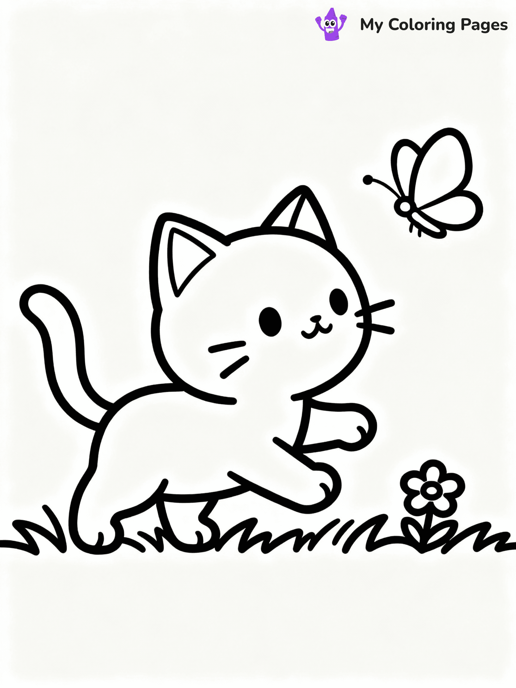 ⚠️ CRITICAL REQUIREMENT - ABSOLUTE BLACK AND WHITE ONLY ⚠️
This MUST be a BLACK AND WHITE line drawing ONLY. NO COLORS whatsoever.
- ONLY pure black lines (#000000) on pure white background (#FFFFFF)
- ABSOLUTELY NO colors, NO shading, NO gradients, NO grayscale
- If there are ANY colors in the output, the image is REJECTED
- This is a COLORING PAGE - meant to be COLORED IN by children
- The output must be UNCOLORED line art ready for coloring
⚠️ SUBJECT TO DRAW: Playful kitten from cat-themed illustrations chasing a butterfly. Important: PURE OUTLINES. NO FILLS, COLOR, SHADING, OR GREYSCALE. WHITE BACKGROUND.
(REMEMBER: Output must be BLACK AND WHITE line art only, NOT colored!)
# Flat, Friendly Cartoon Line-Art Coloring Page
You are generating a **pure black-and-white binary image** of a child-friendly cartoon scene combining characters and background scenery in one cohesive composition.
## Rendering Rules (Strict)
- Only two colors: pure black (#000000) outlines and pure white (#FFFFFF) background.
- No grayscale, shading, gradients, tints, fills, transparency, or partial pixels.
- No antialiasing or blended edges; every pixel is 100% black or white.
- No solid black fills inside shapes — all areas inside outlines must remain white.
- No dark clothing areas or filled tone blocks; all garments outlined only.
- No shadows, textures, lighting, or tonal variations.
- Must look like flat binary vector line-art for coloring pages.
## Drawing & Composition
- **Medium, consistent line weight**; clean closed outlines easy to color inside.
- **Flat, simple, child-friendly design** — no realism or 3D depth.
- Characters are **grounded on a surface**, centered and large.
- **Balanced composition** with clear silhouettes and minimal props.
## Scenery & Style
- Landmarks (e.g., mosque, CN Tower) and scenery (trees, benches, waves) drawn with **black outlines only.**
- For real-world figures, teams, or places, show accurate details using only black outlines—no text or logos. Use distinctive uniform patterns, abstract symbols, and landmark silhouettes to convey identity.
- Keep **consistent perspective**; no floating elements.
- **Style:** whimsical **Doodle Art Alley** — rounded, friendly outlines.
- May adapt shapes from **Crayola, Disney, Peppa Pig, Cocomelon** — *by shape only, never color.*
- Final output: **flat, crisp, binary (#000000/#FFFFFF)**, **no filled color or background text.**
EXTREMELYE IMPORTANT:
- PURE BINARY LINE-ART; NO FILLS (HAIR/CLOTHES/SKIN), SHADING, OR GREY.
- NO SHADING, COLOR. MUST BE WHITE BACKGROUND.
⚠️ FINAL REMINDER: Draw the subject "Playful kitten from cat-themed illustrations chasing a butterfly. Important: PURE OUTLINES. NO FILLS, COLOR, SHADING, OR GREYSCALE. WHITE BACKGROUND." as BLACK AND WHITE line art. Zero colors in output.