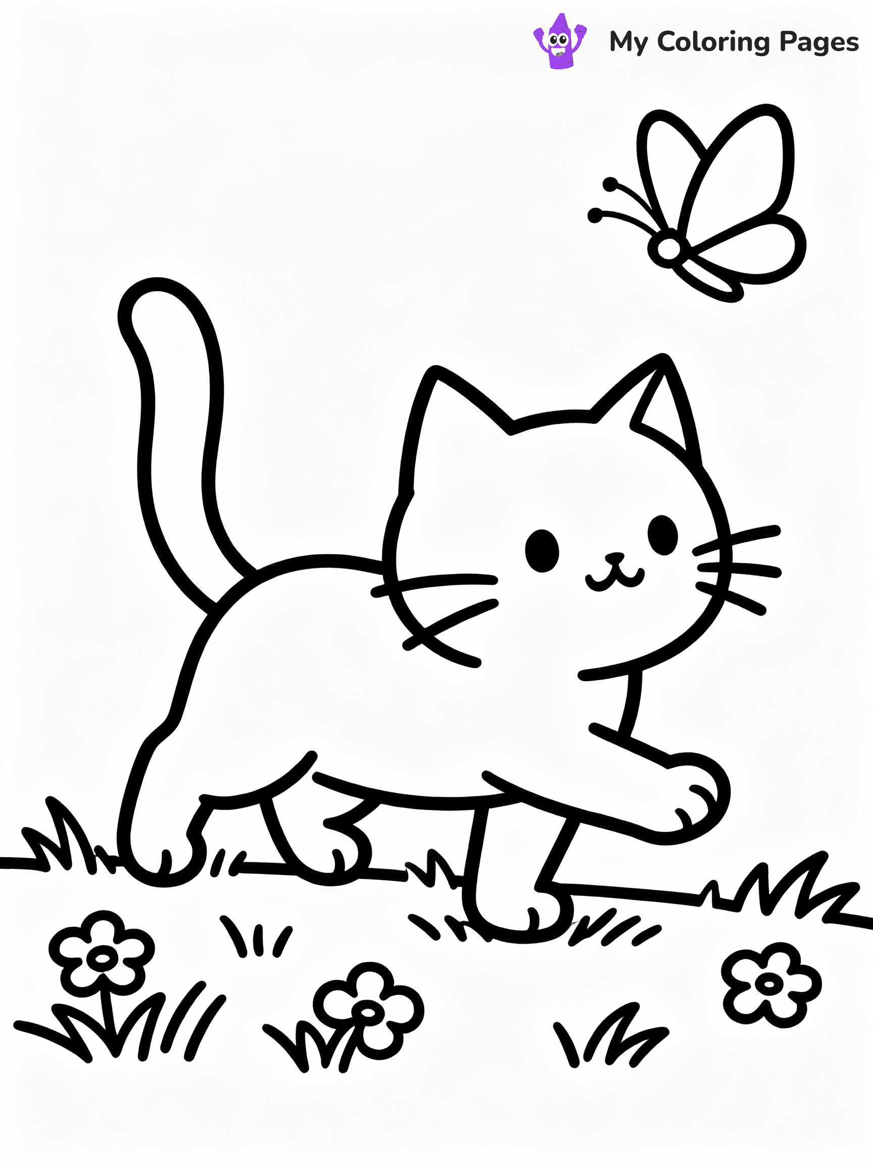 ⚠️ CRITICAL REQUIREMENT - ABSOLUTE BLACK AND WHITE ONLY ⚠️
This MUST be a BLACK AND WHITE line drawing ONLY. NO COLORS whatsoever.
- ONLY pure black lines (#000000) on pure white background (#FFFFFF)
- ABSOLUTELY NO colors, NO shading, NO gradients, NO grayscale
- If there are ANY colors in the output, the image is REJECTED
- This is a COLORING PAGE - meant to be COLORED IN by children
- The output must be UNCOLORED line art ready for coloring
⚠️ SUBJECT TO DRAW: Playful kitten from cat-themed illustrations chasing a butterfly. Important: PURE OUTLINES. NO FILLS, COLOR, SHADING, OR GREYSCALE. WHITE BACKGROUND.
(REMEMBER: Output must be BLACK AND WHITE line art only, NOT colored!)
# Flat, Friendly Cartoon Line-Art Coloring Page
You are generating a **pure black-and-white binary image** of a child-friendly cartoon scene combining characters and background scenery in one cohesive composition.
## Rendering Rules (Strict)
- Only two colors: pure black (#000000) outlines and pure white (#FFFFFF) background.
- No grayscale, shading, gradients, tints, fills, transparency, or partial pixels.
- No antialiasing or blended edges; every pixel is 100% black or white.
- No solid black fills inside shapes — all areas inside outlines must remain white.
- No dark clothing areas or filled tone blocks; all garments outlined only.
- No shadows, textures, lighting, or tonal variations.
- Must look like flat binary vector line-art for coloring pages.
## Drawing & Composition
- **Medium, consistent line weight**; clean closed outlines easy to color inside.
- **Flat, simple, child-friendly design** — no realism or 3D depth.
- Characters are **grounded on a surface**, centered and large.
- **Balanced composition** with clear silhouettes and minimal props.
## Scenery & Style
- Landmarks (e.g., mosque, CN Tower) and scenery (trees, benches, waves) drawn with **black outlines only.**
- For real-world figures, teams, or places, show accurate details using only black outlines—no text or logos. Use distinctive uniform patterns, abstract symbols, and landmark silhouettes to convey identity.
- Keep **consistent perspective**; no floating elements.
- **Style:** whimsical **Doodle Art Alley** — rounded, friendly outlines.
- May adapt shapes from **Crayola, Disney, Peppa Pig, Cocomelon** — *by shape only, never color.*
- Final output: **flat, crisp, binary (#000000/#FFFFFF)**, **no filled color or background text.**
EXTREMELYE IMPORTANT:
- PURE BINARY LINE-ART; NO FILLS (HAIR/CLOTHES/SKIN), SHADING, OR GREY.
- NO SHADING, COLOR. MUST BE WHITE BACKGROUND.
⚠️ FINAL REMINDER: Draw the subject "Playful kitten from cat-themed illustrations chasing a butterfly. Important: PURE OUTLINES. NO FILLS, COLOR, SHADING, OR GREYSCALE. WHITE BACKGROUND." as BLACK AND WHITE line art. Zero colors in output.