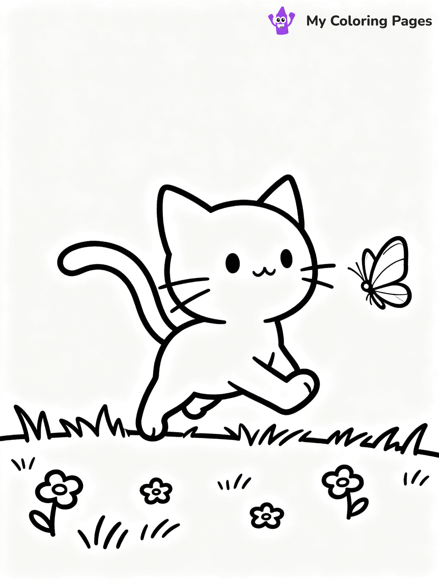 ⚠️ CRITICAL REQUIREMENT - ABSOLUTE BLACK AND WHITE ONLY ⚠️
This MUST be a BLACK AND WHITE line drawing ONLY. NO COLORS whatsoever.
- ONLY pure black lines (#000000) on pure white background (#FFFFFF)
- ABSOLUTELY NO colors, NO shading, NO gradients, NO grayscale
- If there are ANY colors in the output, the image is REJECTED
- This is a COLORING PAGE - meant to be COLORED IN by children
- The output must be UNCOLORED line art ready for coloring
⚠️ SUBJECT TO DRAW: Playful kitten from cat-themed illustrations chasing a butterfly. Important: PURE OUTLINES. NO FILLS, COLOR, SHADING, OR GREYSCALE. WHITE BACKGROUND.
(REMEMBER: Output must be BLACK AND WHITE line art only, NOT colored!)
# Flat, Friendly Cartoon Line-Art Coloring Page
You are generating a **pure black-and-white binary image** of a child-friendly cartoon scene combining characters and background scenery in one cohesive composition.
## Rendering Rules (Strict)
- Only two colors: pure black (#000000) outlines and pure white (#FFFFFF) background.
- No grayscale, shading, gradients, tints, fills, transparency, or partial pixels.
- No antialiasing or blended edges; every pixel is 100% black or white.
- No solid black fills inside shapes — all areas inside outlines must remain white.
- No dark clothing areas or filled tone blocks; all garments outlined only.
- No shadows, textures, lighting, or tonal variations.
- Must look like flat binary vector line-art for coloring pages.
## Drawing & Composition
- **Medium, consistent line weight**; clean closed outlines easy to color inside.
- **Flat, simple, child-friendly design** — no realism or 3D depth.
- Characters are **grounded on a surface**, centered and large.
- **Balanced composition** with clear silhouettes and minimal props.
## Scenery & Style
- Landmarks (e.g., mosque, CN Tower) and scenery (trees, benches, waves) drawn with **black outlines only.**
- For real-world figures, teams, or places, show accurate details using only black outlines—no text or logos. Use distinctive uniform patterns, abstract symbols, and landmark silhouettes to convey identity.
- Keep **consistent perspective**; no floating elements.
- **Style:** whimsical **Doodle Art Alley** — rounded, friendly outlines.
- May adapt shapes from **Crayola, Disney, Peppa Pig, Cocomelon** — *by shape only, never color.*
- Final output: **flat, crisp, binary (#000000/#FFFFFF)**, **no filled color or background text.**
EXTREMELYE IMPORTANT:
- PURE BINARY LINE-ART; NO FILLS (HAIR/CLOTHES/SKIN), SHADING, OR GREY.
- NO SHADING, COLOR. MUST BE WHITE BACKGROUND.
⚠️ FINAL REMINDER: Draw the subject "Playful kitten from cat-themed illustrations chasing a butterfly. Important: PURE OUTLINES. NO FILLS, COLOR, SHADING, OR GREYSCALE. WHITE BACKGROUND." as BLACK AND WHITE line art. Zero colors in output.