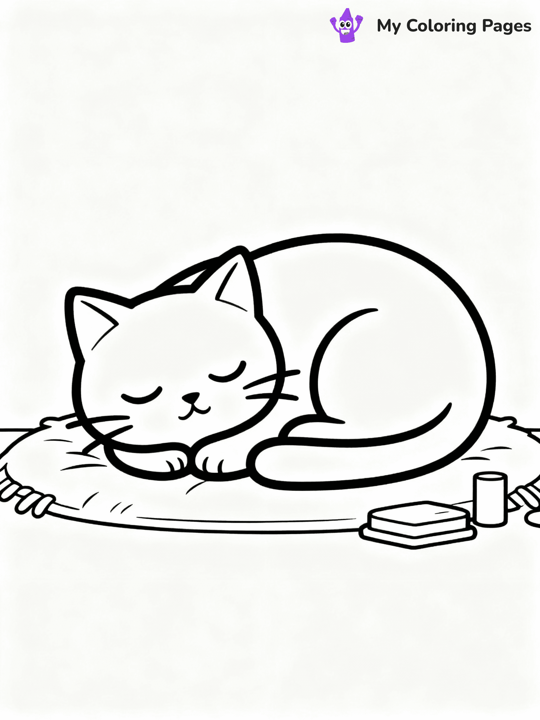 ⚠️ CRITICAL REQUIREMENT - ABSOLUTE BLACK AND WHITE ONLY ⚠️
This MUST be a BLACK AND WHITE line drawing ONLY. NO COLORS whatsoever.
- ONLY pure black lines (#000000) on pure white background (#FFFFFF)
- ABSOLUTELY NO colors, NO shading, NO gradients, NO grayscale
- If there are ANY colors in the output, the image is REJECTED
- This is a COLORING PAGE - meant to be COLORED IN by children
- The output must be UNCOLORED line art ready for coloring
⚠️ SUBJECT TO DRAW: Cute cat from cat-themed illustrations curled up sleeping. Important: PURE OUTLINES. NO FILLS, COLOR, SHADING, OR GREYSCALE. WHITE BACKGROUND.
(REMEMBER: Output must be BLACK AND WHITE line art only, NOT colored!)
# Flat, Friendly Cartoon Line-Art Coloring Page
You are generating a **pure black-and-white binary image** of a child-friendly cartoon scene combining characters and background scenery in one cohesive composition.
## Rendering Rules (Strict)
- Only two colors: pure black (#000000) outlines and pure white (#FFFFFF) background.
- No grayscale, shading, gradients, tints, fills, transparency, or partial pixels.
- No antialiasing or blended edges; every pixel is 100% black or white.
- No solid black fills inside shapes — all areas inside outlines must remain white.
- No dark clothing areas or filled tone blocks; all garments outlined only.
- No shadows, textures, lighting, or tonal variations.
- Must look like flat binary vector line-art for coloring pages.
## Drawing & Composition
- **Medium, consistent line weight**; clean closed outlines easy to color inside.
- **Flat, simple, child-friendly design** — no realism or 3D depth.
- Characters are **grounded on a surface**, centered and large.
- **Balanced composition** with clear silhouettes and minimal props.
## Scenery & Style
- Landmarks (e.g., mosque, CN Tower) and scenery (trees, benches, waves) drawn with **black outlines only.**
- For real-world figures, teams, or places, show accurate details using only black outlines—no text or logos. Use distinctive uniform patterns, abstract symbols, and landmark silhouettes to convey identity.
- Keep **consistent perspective**; no floating elements.
- **Style:** whimsical **Doodle Art Alley** — rounded, friendly outlines.
- May adapt shapes from **Crayola, Disney, Peppa Pig, Cocomelon** — *by shape only, never color.*
- Final output: **flat, crisp, binary (#000000/#FFFFFF)**, **no filled color or background text.**
EXTREMELYE IMPORTANT:
- PURE BINARY LINE-ART; NO FILLS (HAIR/CLOTHES/SKIN), SHADING, OR GREY.
- NO SHADING, COLOR. MUST BE WHITE BACKGROUND.
⚠️ FINAL REMINDER: Draw the subject "Cute cat from cat-themed illustrations curled up sleeping. Important: PURE OUTLINES. NO FILLS, COLOR, SHADING, OR GREYSCALE. WHITE BACKGROUND." as BLACK AND WHITE line art. Zero colors in output.