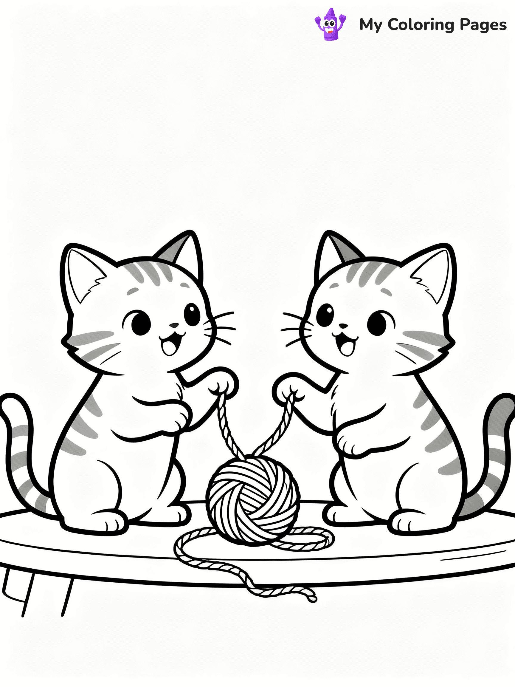 ⚠️ CRITICAL REQUIREMENT - ABSOLUTE BLACK AND WHITE ONLY ⚠️
This MUST be a BLACK AND WHITE line drawing ONLY. NO COLORS whatsoever.
- ONLY pure black lines (#000000) on pure white background (#FFFFFF)
- ABSOLUTELY NO colors, NO shading, NO gradients, NO grayscale
- If there are ANY colors in the output, the image is REJECTED
- This is a COLORING PAGE - meant to be COLORED IN by children
- The output must be UNCOLORED line art ready for coloring
⚠️ SUBJECT TO DRAW: Realistic Pair of kittens playing with yarn. Important: PURE OUTLINES. NO FILLS, COLOR, SHADING, OR GREYSCALE. WHITE BACKGROUND.
(REMEMBER: Output must be BLACK AND WHITE line art only, NOT colored!)
# Flat, Friendly Cartoon Line-Art Coloring Page
You are generating a **pure black-and-white binary image** of a child-friendly cartoon scene combining characters and background scenery in one cohesive composition.
## Rendering Rules (Strict)
- Only two colors: pure black (#000000) outlines and pure white (#FFFFFF) background.
- No grayscale, shading, gradients, tints, fills, transparency, or partial pixels.
- No antialiasing or blended edges; every pixel is 100% black or white.
- No solid black fills inside shapes — all areas inside outlines must remain white.
- No dark clothing areas or filled tone blocks; all garments outlined only.
- No shadows, textures, lighting, or tonal variations.
- Must look like flat binary vector line-art for coloring pages.
## Drawing & Composition
- **Medium, consistent line weight**; clean closed outlines easy to color inside.
- **Flat, simple, child-friendly design** — no realism or 3D depth.
- Characters are **grounded on a surface**, centered and large.
- **Balanced composition** with clear silhouettes and minimal props.
## Scenery & Style
- Landmarks (e.g., mosque, CN Tower) and scenery (trees, benches, waves) drawn with **black outlines only.**
- For real-world figures, teams, or places, show accurate details using only black outlines—no text or logos. Use distinctive uniform patterns, abstract symbols, and landmark silhouettes to convey identity.
- Keep **consistent perspective**; no floating elements.
- **Style:** whimsical **Doodle Art Alley** — rounded, friendly outlines.
- May adapt shapes from **Crayola, Disney, Peppa Pig, Cocomelon** — *by shape only, never color.*
- Final output: **flat, crisp, binary (#000000/#FFFFFF)**, **no filled color or background text.**
EXTREMELYE IMPORTANT:
- PURE BINARY LINE-ART; NO FILLS (HAIR/CLOTHES/SKIN), SHADING, OR GREY.
- NO SHADING, COLOR. MUST BE WHITE BACKGROUND.
⚠️ FINAL REMINDER: Draw the subject "Realistic Pair of kittens playing with yarn. Important: PURE OUTLINES. NO FILLS, COLOR, SHADING, OR GREYSCALE. WHITE BACKGROUND." as BLACK AND WHITE line art. Zero colors in output.