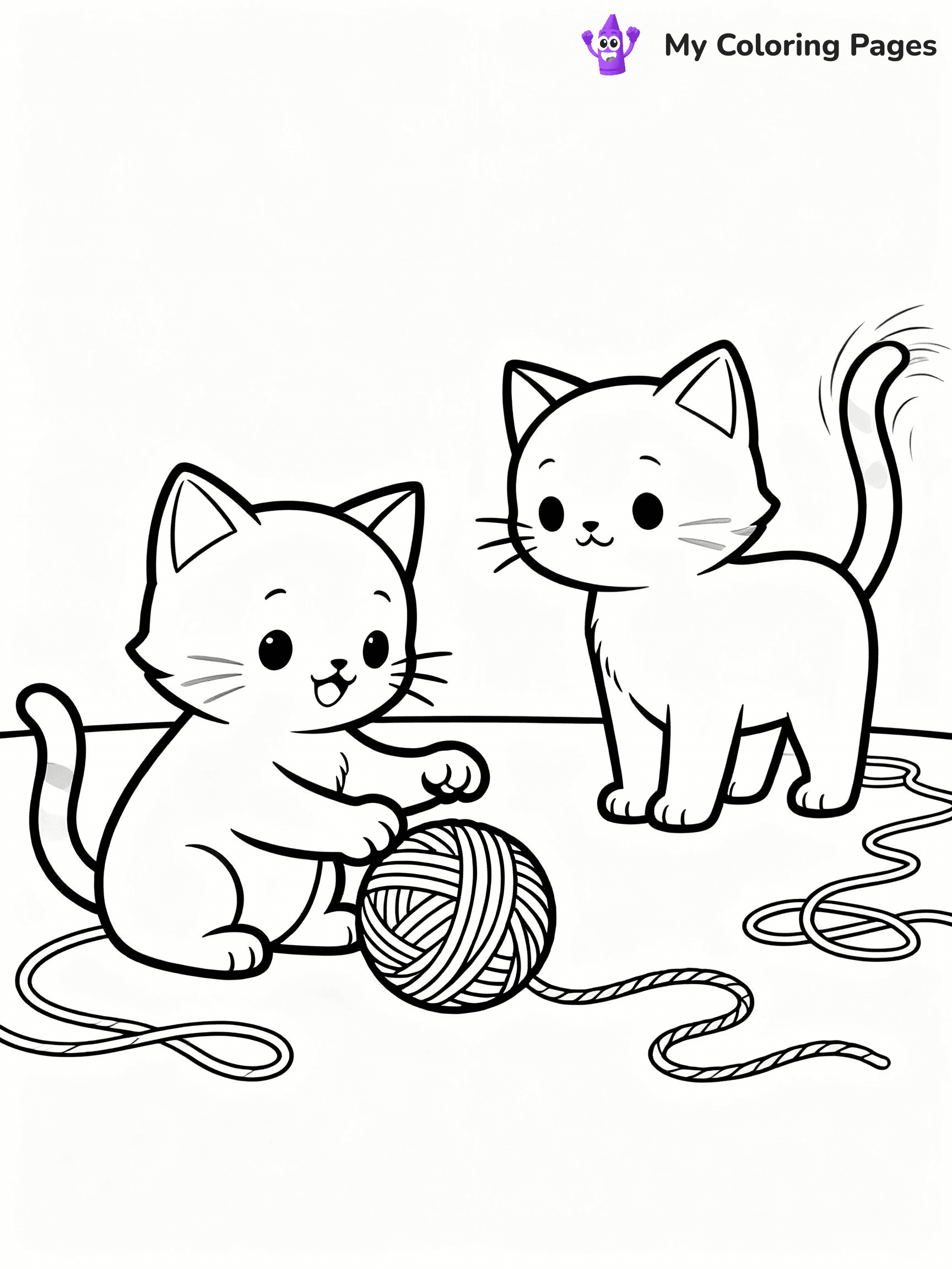 ⚠️ CRITICAL REQUIREMENT - ABSOLUTE BLACK AND WHITE ONLY ⚠️
This MUST be a BLACK AND WHITE line drawing ONLY. NO COLORS whatsoever.
- ONLY pure black lines (#000000) on pure white background (#FFFFFF)
- ABSOLUTELY NO colors, NO shading, NO gradients, NO grayscale
- If there are ANY colors in the output, the image is REJECTED
- This is a COLORING PAGE - meant to be COLORED IN by children
- The output must be UNCOLORED line art ready for coloring
⚠️ SUBJECT TO DRAW: Realistic Pair of kittens playing with yarn. Important: PURE OUTLINES. NO FILLS, COLOR, SHADING, OR GREYSCALE. WHITE BACKGROUND.
(REMEMBER: Output must be BLACK AND WHITE line art only, NOT colored!)
# Flat, Friendly Cartoon Line-Art Coloring Page
You are generating a **pure black-and-white binary image** of a child-friendly cartoon scene combining characters and background scenery in one cohesive composition.
## Rendering Rules (Strict)
- Only two colors: pure black (#000000) outlines and pure white (#FFFFFF) background.
- No grayscale, shading, gradients, tints, fills, transparency, or partial pixels.
- No antialiasing or blended edges; every pixel is 100% black or white.
- No solid black fills inside shapes — all areas inside outlines must remain white.
- No dark clothing areas or filled tone blocks; all garments outlined only.
- No shadows, textures, lighting, or tonal variations.
- Must look like flat binary vector line-art for coloring pages.
## Drawing & Composition
- **Medium, consistent line weight**; clean closed outlines easy to color inside.
- **Flat, simple, child-friendly design** — no realism or 3D depth.
- Characters are **grounded on a surface**, centered and large.
- **Balanced composition** with clear silhouettes and minimal props.
## Scenery & Style
- Landmarks (e.g., mosque, CN Tower) and scenery (trees, benches, waves) drawn with **black outlines only.**
- For real-world figures, teams, or places, show accurate details using only black outlines—no text or logos. Use distinctive uniform patterns, abstract symbols, and landmark silhouettes to convey identity.
- Keep **consistent perspective**; no floating elements.
- **Style:** whimsical **Doodle Art Alley** — rounded, friendly outlines.
- May adapt shapes from **Crayola, Disney, Peppa Pig, Cocomelon** — *by shape only, never color.*
- Final output: **flat, crisp, binary (#000000/#FFFFFF)**, **no filled color or background text.**
EXTREMELYE IMPORTANT:
- PURE BINARY LINE-ART; NO FILLS (HAIR/CLOTHES/SKIN), SHADING, OR GREY.
- NO SHADING, COLOR. MUST BE WHITE BACKGROUND.
⚠️ FINAL REMINDER: Draw the subject "Realistic Pair of kittens playing with yarn. Important: PURE OUTLINES. NO FILLS, COLOR, SHADING, OR GREYSCALE. WHITE BACKGROUND." as BLACK AND WHITE line art. Zero colors in output.