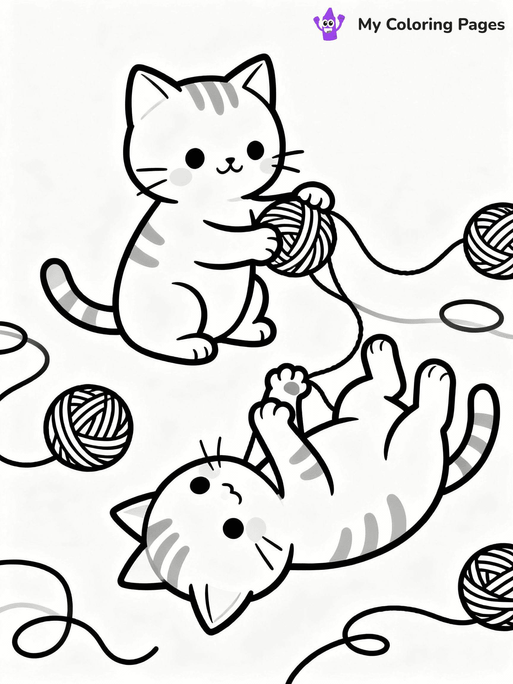 ⚠️ CRITICAL REQUIREMENT - ABSOLUTE BLACK AND WHITE ONLY ⚠️
This MUST be a BLACK AND WHITE line drawing ONLY. NO COLORS whatsoever.
- ONLY pure black lines (#000000) on pure white background (#FFFFFF)
- ABSOLUTELY NO colors, NO shading, NO gradients, NO grayscale
- If there are ANY colors in the output, the image is REJECTED
- This is a COLORING PAGE - meant to be COLORED IN by children
- The output must be UNCOLORED line art ready for coloring
⚠️ SUBJECT TO DRAW: Realistic Pair of kittens playing with yarn. Important: PURE OUTLINES. NO FILLS, COLOR, SHADING, OR GREYSCALE. WHITE BACKGROUND.
(REMEMBER: Output must be BLACK AND WHITE line art only, NOT colored!)
# Flat, Friendly Cartoon Line-Art Coloring Page
You are generating a **pure black-and-white binary image** of a child-friendly cartoon scene combining characters and background scenery in one cohesive composition.
## Rendering Rules (Strict)
- Only two colors: pure black (#000000) outlines and pure white (#FFFFFF) background.
- No grayscale, shading, gradients, tints, fills, transparency, or partial pixels.
- No antialiasing or blended edges; every pixel is 100% black or white.
- No solid black fills inside shapes — all areas inside outlines must remain white.
- No dark clothing areas or filled tone blocks; all garments outlined only.
- No shadows, textures, lighting, or tonal variations.
- Must look like flat binary vector line-art for coloring pages.
## Drawing & Composition
- **Medium, consistent line weight**; clean closed outlines easy to color inside.
- **Flat, simple, child-friendly design** — no realism or 3D depth.
- Characters are **grounded on a surface**, centered and large.
- **Balanced composition** with clear silhouettes and minimal props.
## Scenery & Style
- Landmarks (e.g., mosque, CN Tower) and scenery (trees, benches, waves) drawn with **black outlines only.**
- For real-world figures, teams, or places, show accurate details using only black outlines—no text or logos. Use distinctive uniform patterns, abstract symbols, and landmark silhouettes to convey identity.
- Keep **consistent perspective**; no floating elements.
- **Style:** whimsical **Doodle Art Alley** — rounded, friendly outlines.
- May adapt shapes from **Crayola, Disney, Peppa Pig, Cocomelon** — *by shape only, never color.*
- Final output: **flat, crisp, binary (#000000/#FFFFFF)**, **no filled color or background text.**
EXTREMELYE IMPORTANT:
- PURE BINARY LINE-ART; NO FILLS (HAIR/CLOTHES/SKIN), SHADING, OR GREY.
- NO SHADING, COLOR. MUST BE WHITE BACKGROUND.
⚠️ FINAL REMINDER: Draw the subject "Realistic Pair of kittens playing with yarn. Important: PURE OUTLINES. NO FILLS, COLOR, SHADING, OR GREYSCALE. WHITE BACKGROUND." as BLACK AND WHITE line art. Zero colors in output.