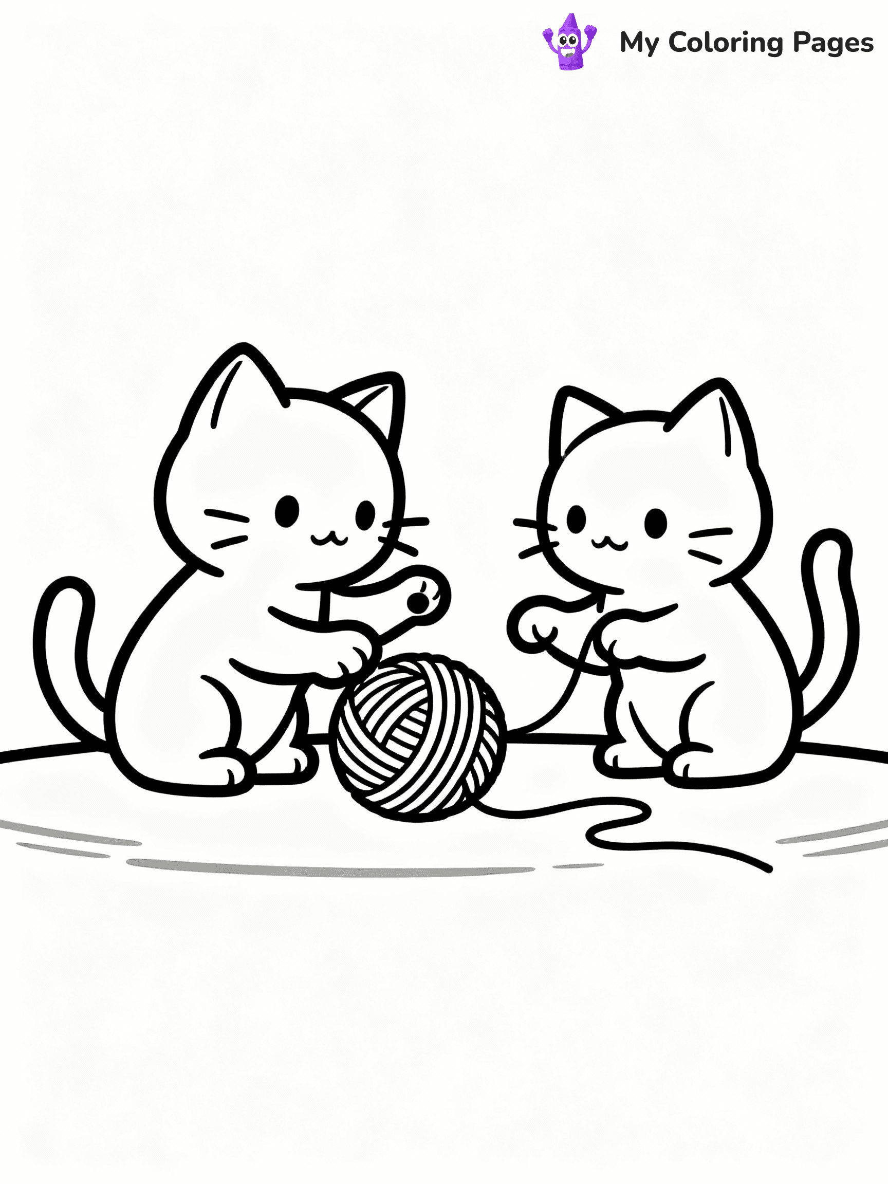 ⚠️ CRITICAL REQUIREMENT - ABSOLUTE BLACK AND WHITE ONLY ⚠️
This MUST be a BLACK AND WHITE line drawing ONLY. NO COLORS whatsoever.
- ONLY pure black lines (#000000) on pure white background (#FFFFFF)
- ABSOLUTELY NO colors, NO shading, NO gradients, NO grayscale
- If there are ANY colors in the output, the image is REJECTED
- This is a COLORING PAGE - meant to be COLORED IN by children
- The output must be UNCOLORED line art ready for coloring
⚠️ SUBJECT TO DRAW: Realistic Pair of kittens playing with yarn. Important: PURE OUTLINES. NO FILLS, COLOR, SHADING, OR GREYSCALE. WHITE BACKGROUND.
(REMEMBER: Output must be BLACK AND WHITE line art only, NOT colored!)
# Flat, Friendly Cartoon Line-Art Coloring Page
You are generating a **pure black-and-white binary image** of a child-friendly cartoon scene combining characters and background scenery in one cohesive composition.
## Rendering Rules (Strict)
- Only two colors: pure black (#000000) outlines and pure white (#FFFFFF) background.
- No grayscale, shading, gradients, tints, fills, transparency, or partial pixels.
- No antialiasing or blended edges; every pixel is 100% black or white.
- No solid black fills inside shapes — all areas inside outlines must remain white.
- No dark clothing areas or filled tone blocks; all garments outlined only.
- No shadows, textures, lighting, or tonal variations.
- Must look like flat binary vector line-art for coloring pages.
## Drawing & Composition
- **Medium, consistent line weight**; clean closed outlines easy to color inside.
- **Flat, simple, child-friendly design** — no realism or 3D depth.
- Characters are **grounded on a surface**, centered and large.
- **Balanced composition** with clear silhouettes and minimal props.
## Scenery & Style
- Landmarks (e.g., mosque, CN Tower) and scenery (trees, benches, waves) drawn with **black outlines only.**
- For real-world figures, teams, or places, show accurate details using only black outlines—no text or logos. Use distinctive uniform patterns, abstract symbols, and landmark silhouettes to convey identity.
- Keep **consistent perspective**; no floating elements.
- **Style:** whimsical **Doodle Art Alley** — rounded, friendly outlines.
- May adapt shapes from **Crayola, Disney, Peppa Pig, Cocomelon** — *by shape only, never color.*
- Final output: **flat, crisp, binary (#000000/#FFFFFF)**, **no filled color or background text.**
EXTREMELYE IMPORTANT:
- PURE BINARY LINE-ART; NO FILLS (HAIR/CLOTHES/SKIN), SHADING, OR GREY.
- NO SHADING, COLOR. MUST BE WHITE BACKGROUND.
⚠️ FINAL REMINDER: Draw the subject "Realistic Pair of kittens playing with yarn. Important: PURE OUTLINES. NO FILLS, COLOR, SHADING, OR GREYSCALE. WHITE BACKGROUND." as BLACK AND WHITE line art. Zero colors in output.