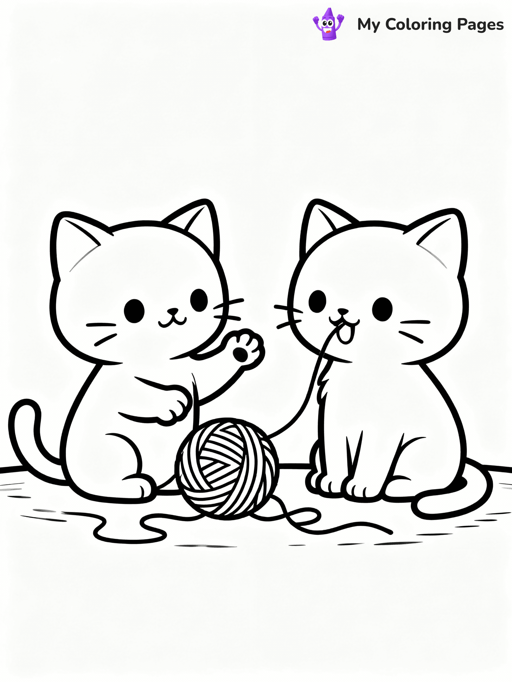 ⚠️ CRITICAL REQUIREMENT - ABSOLUTE BLACK AND WHITE ONLY ⚠️
This MUST be a BLACK AND WHITE line drawing ONLY. NO COLORS whatsoever.
- ONLY pure black lines (#000000) on pure white background (#FFFFFF)
- ABSOLUTELY NO colors, NO shading, NO gradients, NO grayscale
- If there are ANY colors in the output, the image is REJECTED
- This is a COLORING PAGE - meant to be COLORED IN by children
- The output must be UNCOLORED line art ready for coloring
⚠️ SUBJECT TO DRAW: Realistic Pair of kittens playing with yarn. Important: PURE OUTLINES. NO FILLS, COLOR, SHADING, OR GREYSCALE. WHITE BACKGROUND.
(REMEMBER: Output must be BLACK AND WHITE line art only, NOT colored!)
# Flat, Friendly Cartoon Line-Art Coloring Page
You are generating a **pure black-and-white binary image** of a child-friendly cartoon scene combining characters and background scenery in one cohesive composition.
## Rendering Rules (Strict)
- Only two colors: pure black (#000000) outlines and pure white (#FFFFFF) background.
- No grayscale, shading, gradients, tints, fills, transparency, or partial pixels.
- No antialiasing or blended edges; every pixel is 100% black or white.
- No solid black fills inside shapes — all areas inside outlines must remain white.
- No dark clothing areas or filled tone blocks; all garments outlined only.
- No shadows, textures, lighting, or tonal variations.
- Must look like flat binary vector line-art for coloring pages.
## Drawing & Composition
- **Medium, consistent line weight**; clean closed outlines easy to color inside.
- **Flat, simple, child-friendly design** — no realism or 3D depth.
- Characters are **grounded on a surface**, centered and large.
- **Balanced composition** with clear silhouettes and minimal props.
## Scenery & Style
- Landmarks (e.g., mosque, CN Tower) and scenery (trees, benches, waves) drawn with **black outlines only.**
- For real-world figures, teams, or places, show accurate details using only black outlines—no text or logos. Use distinctive uniform patterns, abstract symbols, and landmark silhouettes to convey identity.
- Keep **consistent perspective**; no floating elements.
- **Style:** whimsical **Doodle Art Alley** — rounded, friendly outlines.
- May adapt shapes from **Crayola, Disney, Peppa Pig, Cocomelon** — *by shape only, never color.*
- Final output: **flat, crisp, binary (#000000/#FFFFFF)**, **no filled color or background text.**
EXTREMELYE IMPORTANT:
- PURE BINARY LINE-ART; NO FILLS (HAIR/CLOTHES/SKIN), SHADING, OR GREY.
- NO SHADING, COLOR. MUST BE WHITE BACKGROUND.
⚠️ FINAL REMINDER: Draw the subject "Realistic Pair of kittens playing with yarn. Important: PURE OUTLINES. NO FILLS, COLOR, SHADING, OR GREYSCALE. WHITE BACKGROUND." as BLACK AND WHITE line art. Zero colors in output.