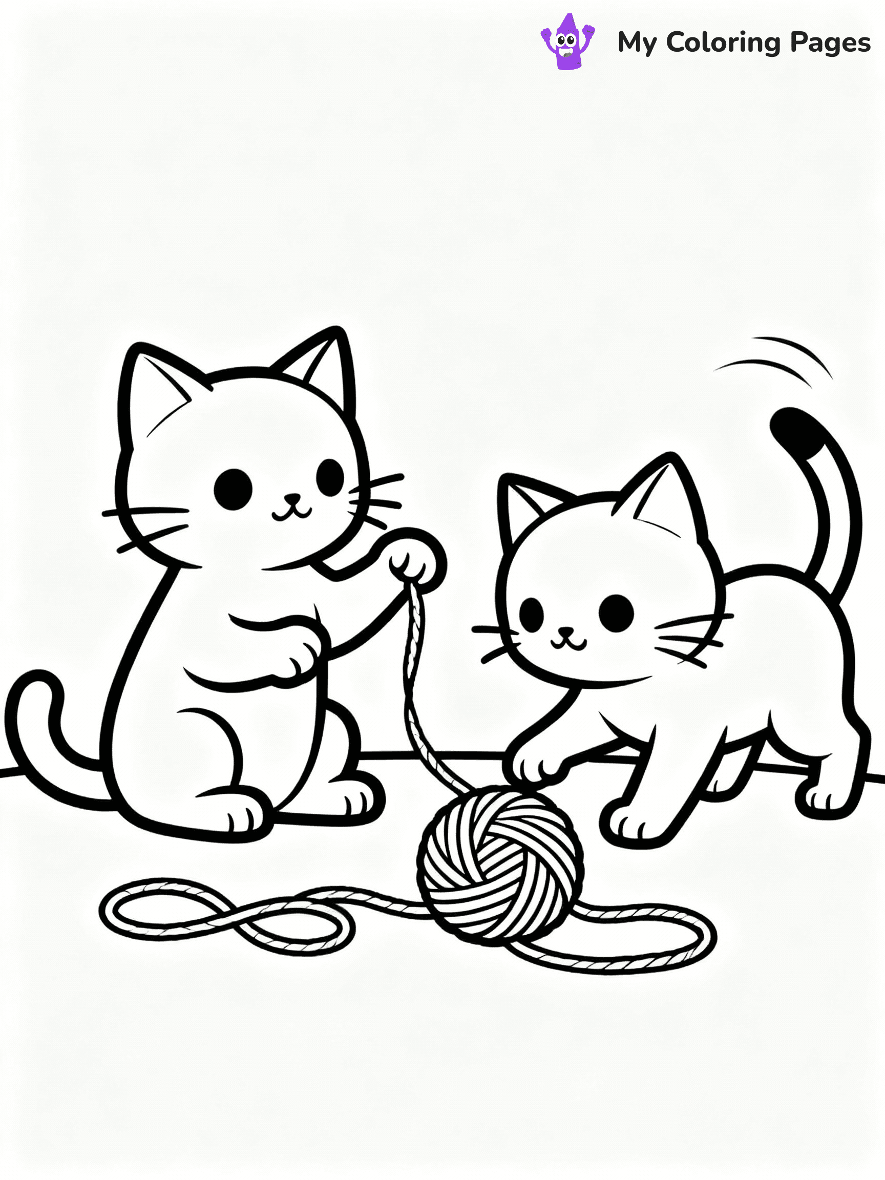 ⚠️ CRITICAL REQUIREMENT - ABSOLUTE BLACK AND WHITE ONLY ⚠️
This MUST be a BLACK AND WHITE line drawing ONLY. NO COLORS whatsoever.
- ONLY pure black lines (#000000) on pure white background (#FFFFFF)
- ABSOLUTELY NO colors, NO shading, NO gradients, NO grayscale
- If there are ANY colors in the output, the image is REJECTED
- This is a COLORING PAGE - meant to be COLORED IN by children
- The output must be UNCOLORED line art ready for coloring
⚠️ SUBJECT TO DRAW: Realistic Pair of kittens playing with yarn. Important: PURE OUTLINES. NO FILLS, COLOR, SHADING, OR GREYSCALE. WHITE BACKGROUND.
(REMEMBER: Output must be BLACK AND WHITE line art only, NOT colored!)
# Flat, Friendly Cartoon Line-Art Coloring Page
You are generating a **pure black-and-white binary image** of a child-friendly cartoon scene combining characters and background scenery in one cohesive composition.
## Rendering Rules (Strict)
- Only two colors: pure black (#000000) outlines and pure white (#FFFFFF) background.
- No grayscale, shading, gradients, tints, fills, transparency, or partial pixels.
- No antialiasing or blended edges; every pixel is 100% black or white.
- No solid black fills inside shapes — all areas inside outlines must remain white.
- No dark clothing areas or filled tone blocks; all garments outlined only.
- No shadows, textures, lighting, or tonal variations.
- Must look like flat binary vector line-art for coloring pages.
## Drawing & Composition
- **Medium, consistent line weight**; clean closed outlines easy to color inside.
- **Flat, simple, child-friendly design** — no realism or 3D depth.
- Characters are **grounded on a surface**, centered and large.
- **Balanced composition** with clear silhouettes and minimal props.
## Scenery & Style
- Landmarks (e.g., mosque, CN Tower) and scenery (trees, benches, waves) drawn with **black outlines only.**
- For real-world figures, teams, or places, show accurate details using only black outlines—no text or logos. Use distinctive uniform patterns, abstract symbols, and landmark silhouettes to convey identity.
- Keep **consistent perspective**; no floating elements.
- **Style:** whimsical **Doodle Art Alley** — rounded, friendly outlines.
- May adapt shapes from **Crayola, Disney, Peppa Pig, Cocomelon** — *by shape only, never color.*
- Final output: **flat, crisp, binary (#000000/#FFFFFF)**, **no filled color or background text.**
EXTREMELYE IMPORTANT:
- PURE BINARY LINE-ART; NO FILLS (HAIR/CLOTHES/SKIN), SHADING, OR GREY.
- NO SHADING, COLOR. MUST BE WHITE BACKGROUND.
⚠️ FINAL REMINDER: Draw the subject "Realistic Pair of kittens playing with yarn. Important: PURE OUTLINES. NO FILLS, COLOR, SHADING, OR GREYSCALE. WHITE BACKGROUND." as BLACK AND WHITE line art. Zero colors in output.