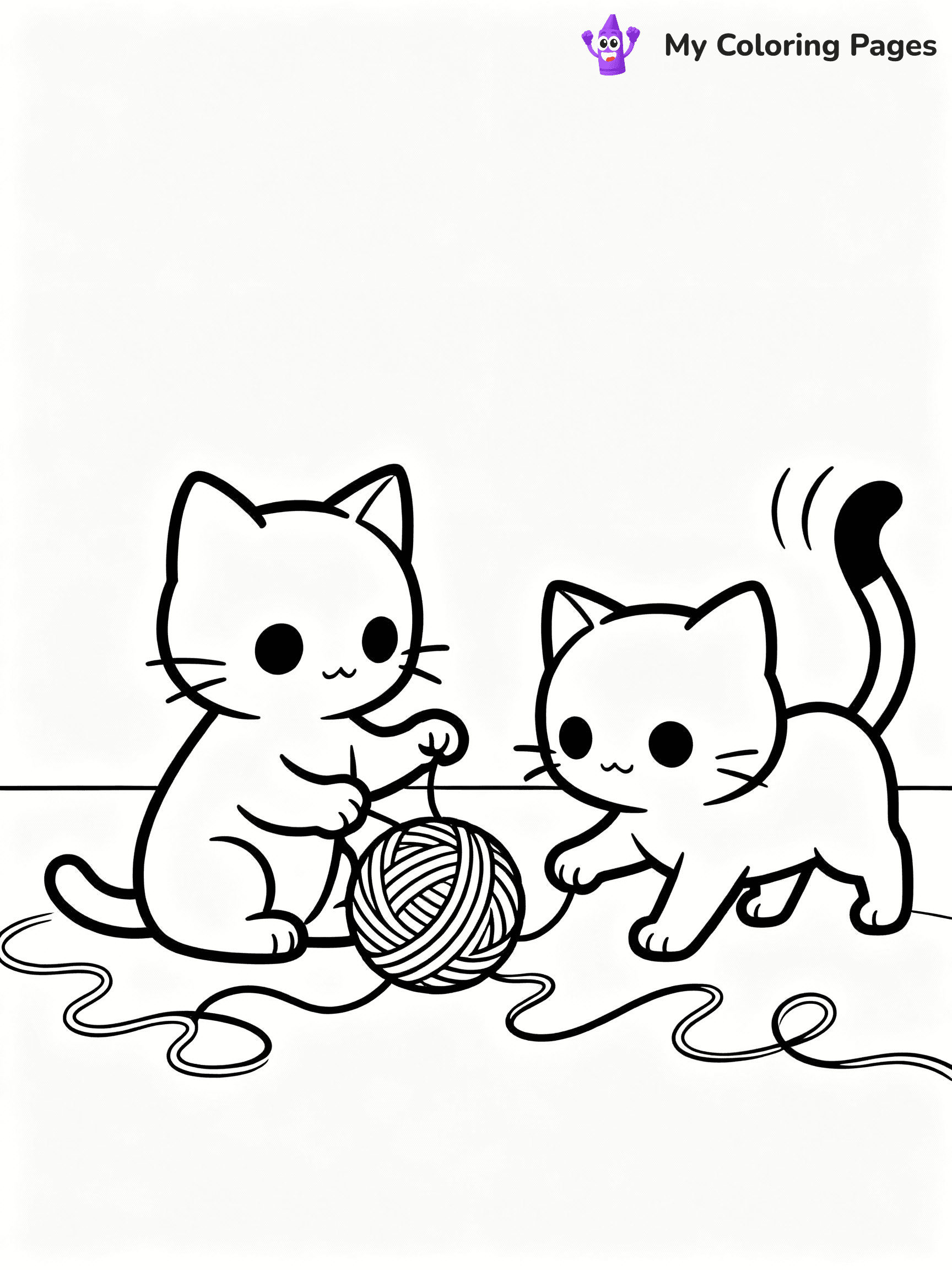 ⚠️ CRITICAL REQUIREMENT - ABSOLUTE BLACK AND WHITE ONLY ⚠️
This MUST be a BLACK AND WHITE line drawing ONLY. NO COLORS whatsoever.
- ONLY pure black lines (#000000) on pure white background (#FFFFFF)
- ABSOLUTELY NO colors, NO shading, NO gradients, NO grayscale
- If there are ANY colors in the output, the image is REJECTED
- This is a COLORING PAGE - meant to be COLORED IN by children
- The output must be UNCOLORED line art ready for coloring
⚠️ SUBJECT TO DRAW: Realistic Pair of kittens playing with yarn. Important: PURE OUTLINES. NO FILLS, COLOR, SHADING, OR GREYSCALE. WHITE BACKGROUND.
(REMEMBER: Output must be BLACK AND WHITE line art only, NOT colored!)
# Flat, Friendly Cartoon Line-Art Coloring Page
You are generating a **pure black-and-white binary image** of a child-friendly cartoon scene combining characters and background scenery in one cohesive composition.
## Rendering Rules (Strict)
- Only two colors: pure black (#000000) outlines and pure white (#FFFFFF) background.
- No grayscale, shading, gradients, tints, fills, transparency, or partial pixels.
- No antialiasing or blended edges; every pixel is 100% black or white.
- No solid black fills inside shapes — all areas inside outlines must remain white.
- No dark clothing areas or filled tone blocks; all garments outlined only.
- No shadows, textures, lighting, or tonal variations.
- Must look like flat binary vector line-art for coloring pages.
## Drawing & Composition
- **Medium, consistent line weight**; clean closed outlines easy to color inside.
- **Flat, simple, child-friendly design** — no realism or 3D depth.
- Characters are **grounded on a surface**, centered and large.
- **Balanced composition** with clear silhouettes and minimal props.
## Scenery & Style
- Landmarks (e.g., mosque, CN Tower) and scenery (trees, benches, waves) drawn with **black outlines only.**
- For real-world figures, teams, or places, show accurate details using only black outlines—no text or logos. Use distinctive uniform patterns, abstract symbols, and landmark silhouettes to convey identity.
- Keep **consistent perspective**; no floating elements.
- **Style:** whimsical **Doodle Art Alley** — rounded, friendly outlines.
- May adapt shapes from **Crayola, Disney, Peppa Pig, Cocomelon** — *by shape only, never color.*
- Final output: **flat, crisp, binary (#000000/#FFFFFF)**, **no filled color or background text.**
EXTREMELYE IMPORTANT:
- PURE BINARY LINE-ART; NO FILLS (HAIR/CLOTHES/SKIN), SHADING, OR GREY.
- NO SHADING, COLOR. MUST BE WHITE BACKGROUND.
⚠️ FINAL REMINDER: Draw the subject "Realistic Pair of kittens playing with yarn. Important: PURE OUTLINES. NO FILLS, COLOR, SHADING, OR GREYSCALE. WHITE BACKGROUND." as BLACK AND WHITE line art. Zero colors in output.
