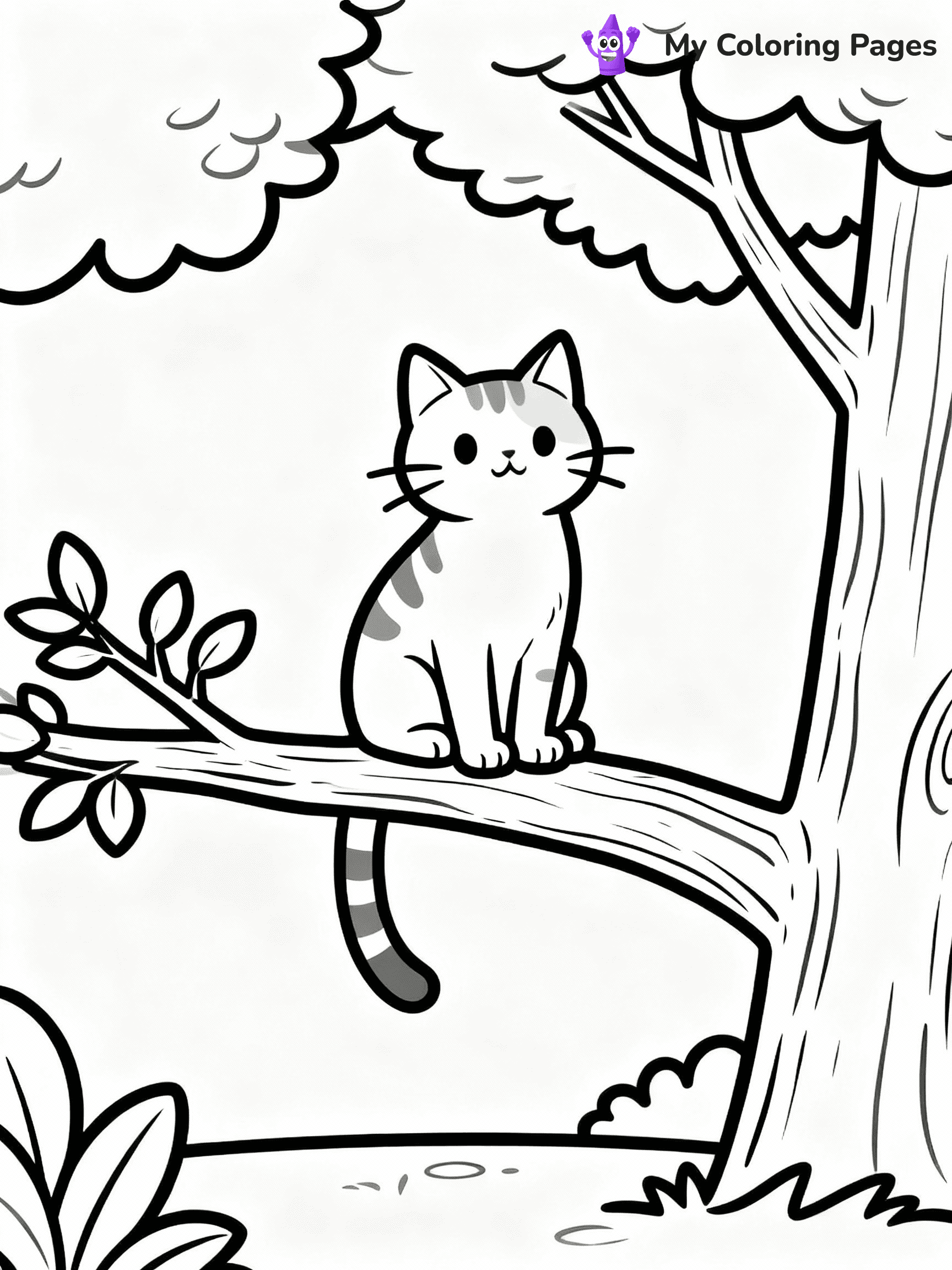 ⚠️ CRITICAL REQUIREMENT - ABSOLUTE BLACK AND WHITE ONLY ⚠️
This MUST be a BLACK AND WHITE line drawing ONLY. NO COLORS whatsoever.
- ONLY pure black lines (#000000) on pure white background (#FFFFFF)
- ABSOLUTELY NO colors, NO shading, NO gradients, NO grayscale
- If there are ANY colors in the output, the image is REJECTED
- This is a COLORING PAGE - meant to be COLORED IN by children
- The output must be UNCOLORED line art ready for coloring
⚠️ SUBJECT TO DRAW: Cat perched on a tree branch. Important: PURE OUTLINES. NO FILLS, COLOR, SHADING, OR GREYSCALE. WHITE BACKGROUND.
(REMEMBER: Output must be BLACK AND WHITE line art only, NOT colored!)
# Flat, Friendly Cartoon Line-Art Coloring Page
You are generating a **pure black-and-white binary image** of a child-friendly cartoon scene combining characters and background scenery in one cohesive composition.
## Rendering Rules (Strict)
- Only two colors: pure black (#000000) outlines and pure white (#FFFFFF) background.
- No grayscale, shading, gradients, tints, fills, transparency, or partial pixels.
- No antialiasing or blended edges; every pixel is 100% black or white.
- No solid black fills inside shapes — all areas inside outlines must remain white.
- No dark clothing areas or filled tone blocks; all garments outlined only.
- No shadows, textures, lighting, or tonal variations.
- Must look like flat binary vector line-art for coloring pages.
## Drawing & Composition
- **Medium, consistent line weight**; clean closed outlines easy to color inside.
- **Flat, simple, child-friendly design** — no realism or 3D depth.
- Characters are **grounded on a surface**, centered and large.
- **Balanced composition** with clear silhouettes and minimal props.
## Scenery & Style
- Landmarks (e.g., mosque, CN Tower) and scenery (trees, benches, waves) drawn with **black outlines only.**
- For real-world figures, teams, or places, show accurate details using only black outlines—no text or logos. Use distinctive uniform patterns, abstract symbols, and landmark silhouettes to convey identity.
- Keep **consistent perspective**; no floating elements.
- **Style:** whimsical **Doodle Art Alley** — rounded, friendly outlines.
- May adapt shapes from **Crayola, Disney, Peppa Pig, Cocomelon** — *by shape only, never color.*
- Final output: **flat, crisp, binary (#000000/#FFFFFF)**, **no filled color or background text.**
EXTREMELYE IMPORTANT:
- PURE BINARY LINE-ART; NO FILLS (HAIR/CLOTHES/SKIN), SHADING, OR GREY.
- NO SHADING, COLOR. MUST BE WHITE BACKGROUND.
⚠️ FINAL REMINDER: Draw the subject "Cat perched on a tree branch. Important: PURE OUTLINES. NO FILLS, COLOR, SHADING, OR GREYSCALE. WHITE BACKGROUND." as BLACK AND WHITE line art. Zero colors in output.