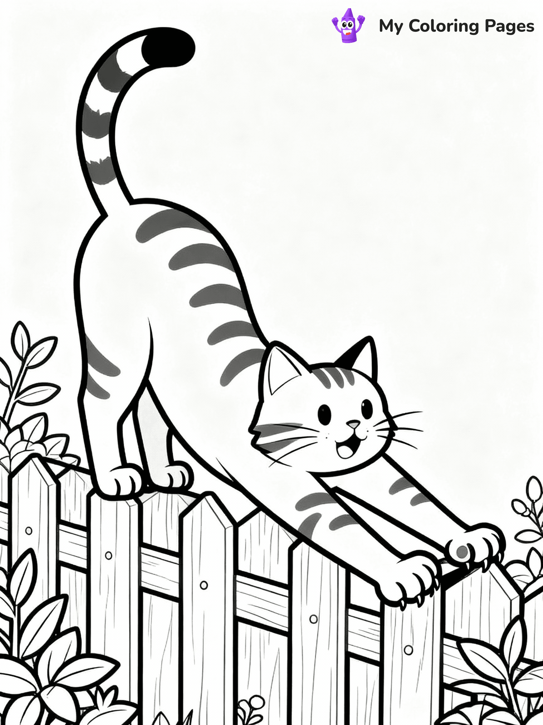 ⚠️ CRITICAL REQUIREMENT - ABSOLUTE BLACK AND WHITE ONLY ⚠️
This MUST be a BLACK AND WHITE line drawing ONLY. NO COLORS whatsoever.
- ONLY pure black lines (#000000) on pure white background (#FFFFFF)
- ABSOLUTELY NO colors, NO shading, NO gradients, NO grayscale
- If there are ANY colors in the output, the image is REJECTED
- This is a COLORING PAGE - meant to be COLORED IN by children
- The output must be UNCOLORED line art ready for coloring
⚠️ SUBJECT TO DRAW: Cat stretching on a garden fence, claws extended, spine arched, individual toe beans and fur tufts detailed. Important: PURE OUTLINES. NO FILLS, COLOR, SHADING, OR GREYSCALE. WHITE BACKGROUND.
(REMEMBER: Output must be BLACK AND WHITE line art only, NOT colored!)
# Flat, Friendly Cartoon Line-Art Coloring Page
You are generating a **pure black-and-white binary image** of a child-friendly cartoon scene combining characters and background scenery in one cohesive composition.
## Rendering Rules (Strict)
- Only two colors: pure black (#000000) outlines and pure white (#FFFFFF) background.
- No grayscale, shading, gradients, tints, fills, transparency, or partial pixels.
- No antialiasing or blended edges; every pixel is 100% black or white.
- No solid black fills inside shapes — all areas inside outlines must remain white.
- No dark clothing areas or filled tone blocks; all garments outlined only.
- No shadows, textures, lighting, or tonal variations.
- Must look like flat binary vector line-art for coloring pages.
## Drawing & Composition
- **Medium, consistent line weight**; clean closed outlines easy to color inside.
- **Flat, simple, child-friendly design** — no realism or 3D depth.
- Characters are **grounded on a surface**, centered and large.
- **Balanced composition** with clear silhouettes and minimal props.
## Scenery & Style
- Landmarks (e.g., mosque, CN Tower) and scenery (trees, benches, waves) drawn with **black outlines only.**
- For real-world figures, teams, or places, show accurate details using only black outlines—no text or logos. Use distinctive uniform patterns, abstract symbols, and landmark silhouettes to convey identity.
- Keep **consistent perspective**; no floating elements.
- **Style:** whimsical **Doodle Art Alley** — rounded, friendly outlines.
- May adapt shapes from **Crayola, Disney, Peppa Pig, Cocomelon** — *by shape only, never color.*
- Final output: **flat, crisp, binary (#000000/#FFFFFF)**, **no filled color or background text.**
EXTREMELYE IMPORTANT:
- PURE BINARY LINE-ART; NO FILLS (HAIR/CLOTHES/SKIN), SHADING, OR GREY.
- NO SHADING, COLOR. MUST BE WHITE BACKGROUND.
⚠️ FINAL REMINDER: Draw the subject "Cat stretching on a garden fence, claws extended, spine arched, individual toe beans and fur tufts detailed. Important: PURE OUTLINES. NO FILLS, COLOR, SHADING, OR GREYSCALE. WHITE BACKGROUND." as BLACK AND WHITE line art. Zero colors in output.