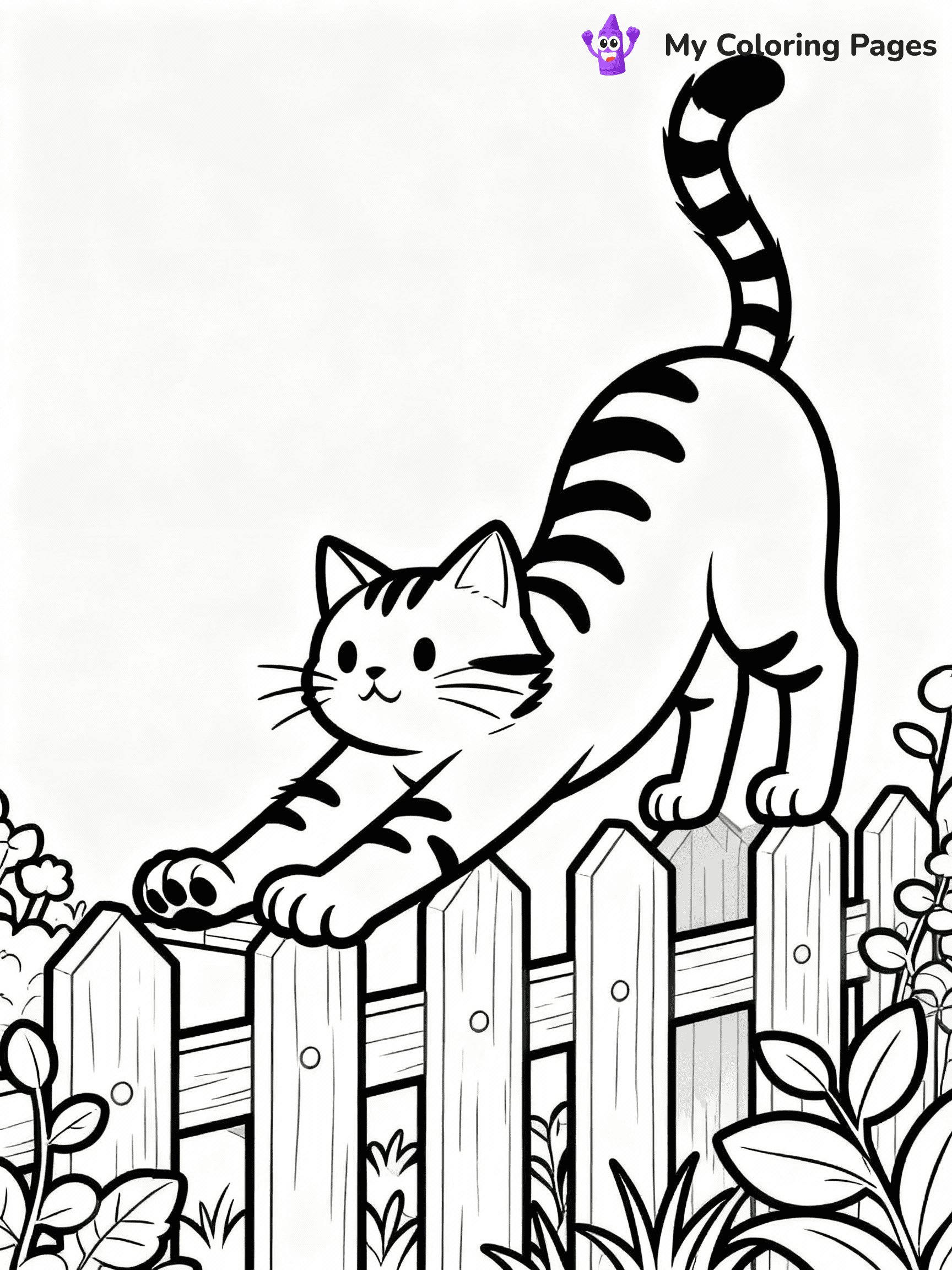 ⚠️ CRITICAL REQUIREMENT - ABSOLUTE BLACK AND WHITE ONLY ⚠️
This MUST be a BLACK AND WHITE line drawing ONLY. NO COLORS whatsoever.
- ONLY pure black lines (#000000) on pure white background (#FFFFFF)
- ABSOLUTELY NO colors, NO shading, NO gradients, NO grayscale
- If there are ANY colors in the output, the image is REJECTED
- This is a COLORING PAGE - meant to be COLORED IN by children
- The output must be UNCOLORED line art ready for coloring
⚠️ SUBJECT TO DRAW: Cat stretching on a garden fence, claws extended, spine arched, individual toe beans and fur tufts detailed. Important: PURE OUTLINES. NO FILLS, COLOR, SHADING, OR GREYSCALE. WHITE BACKGROUND.
(REMEMBER: Output must be BLACK AND WHITE line art only, NOT colored!)
# Flat, Friendly Cartoon Line-Art Coloring Page
You are generating a **pure black-and-white binary image** of a child-friendly cartoon scene combining characters and background scenery in one cohesive composition.
## Rendering Rules (Strict)
- Only two colors: pure black (#000000) outlines and pure white (#FFFFFF) background.
- No grayscale, shading, gradients, tints, fills, transparency, or partial pixels.
- No antialiasing or blended edges; every pixel is 100% black or white.
- No solid black fills inside shapes — all areas inside outlines must remain white.
- No dark clothing areas or filled tone blocks; all garments outlined only.
- No shadows, textures, lighting, or tonal variations.
- Must look like flat binary vector line-art for coloring pages.
## Drawing & Composition
- **Medium, consistent line weight**; clean closed outlines easy to color inside.
- **Flat, simple, child-friendly design** — no realism or 3D depth.
- Characters are **grounded on a surface**, centered and large.
- **Balanced composition** with clear silhouettes and minimal props.
## Scenery & Style
- Landmarks (e.g., mosque, CN Tower) and scenery (trees, benches, waves) drawn with **black outlines only.**
- For real-world figures, teams, or places, show accurate details using only black outlines—no text or logos. Use distinctive uniform patterns, abstract symbols, and landmark silhouettes to convey identity.
- Keep **consistent perspective**; no floating elements.
- **Style:** whimsical **Doodle Art Alley** — rounded, friendly outlines.
- May adapt shapes from **Crayola, Disney, Peppa Pig, Cocomelon** — *by shape only, never color.*
- Final output: **flat, crisp, binary (#000000/#FFFFFF)**, **no filled color or background text.**
EXTREMELYE IMPORTANT:
- PURE BINARY LINE-ART; NO FILLS (HAIR/CLOTHES/SKIN), SHADING, OR GREY.
- NO SHADING, COLOR. MUST BE WHITE BACKGROUND.
⚠️ FINAL REMINDER: Draw the subject "Cat stretching on a garden fence, claws extended, spine arched, individual toe beans and fur tufts detailed. Important: PURE OUTLINES. NO FILLS, COLOR, SHADING, OR GREYSCALE. WHITE BACKGROUND." as BLACK AND WHITE line art. Zero colors in output.