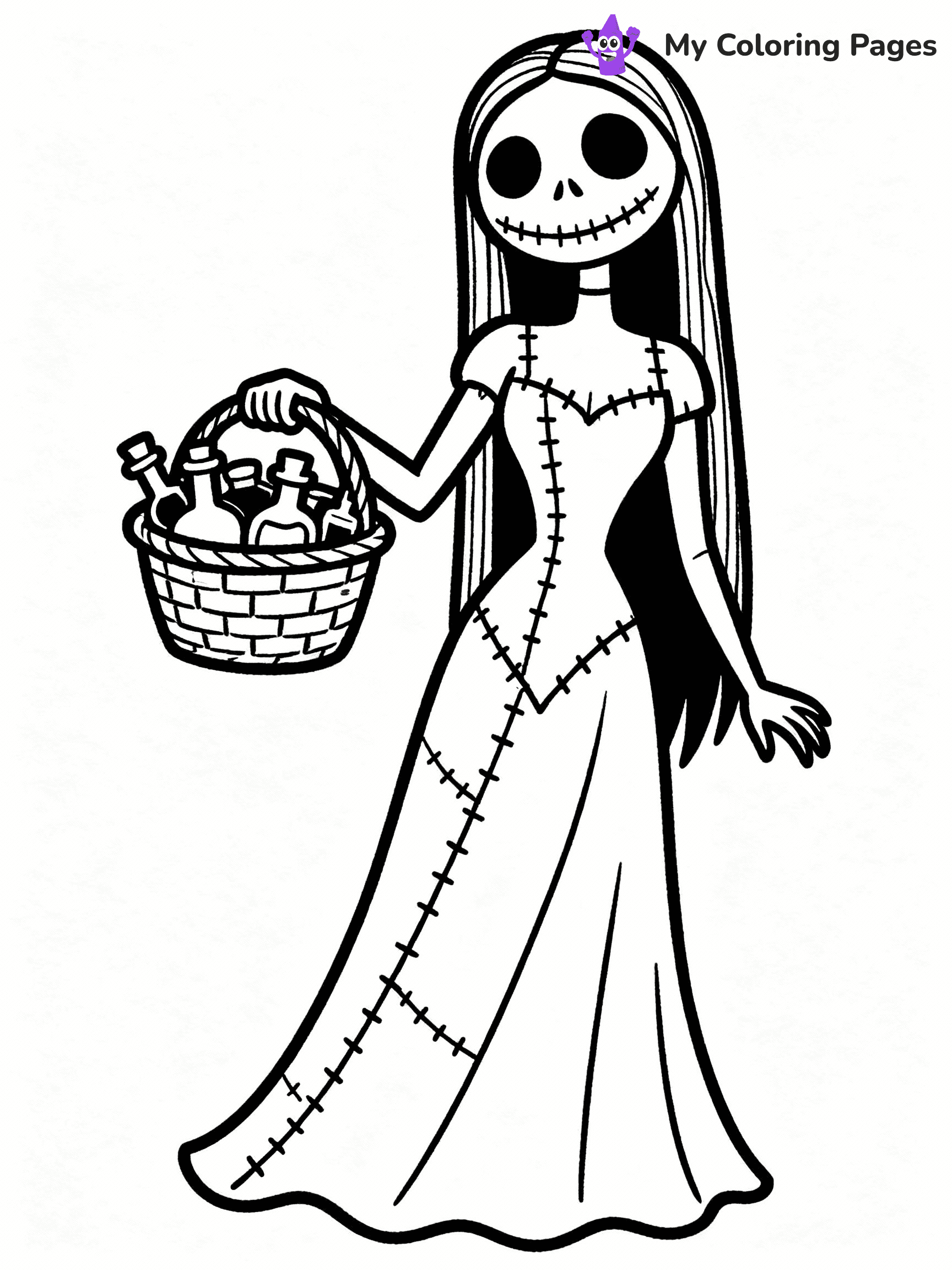 ⚠️ CRITICAL REQUIREMENT - ABSOLUTE BLACK AND WHITE ONLY ⚠️
This MUST be a BLACK AND WHITE line drawing ONLY. NO COLORS whatsoever.
- ONLY pure black lines (#000000) on pure white background (#FFFFFF)
- ABSOLUTELY NO colors, NO shading, NO gradients, NO grayscale
- If there are ANY colors in the output, the image is REJECTED
- This is a COLORING PAGE - meant to be COLORED IN by children
- The output must be UNCOLORED line art ready for coloring
⚠️ SUBJECT TO DRAW: Sally from The Nightmare Before Christmas in Tim Burton style, holding a basket of potions, stitched dress flowing
(REMEMBER: Output must be BLACK AND WHITE line art only, NOT colored!)
# COLORING PAGE: BLACK OUTLINES ONLY - WHITE BACKGROUND MANDATORY
Create a **coloring book page** using EXACTLY two values: black lines, white space.
## NON-NEGOTIABLE BINARY RULES
- **ONLY #000000 (black) and #FFFFFF (white)** - NO other values exist
- **EVERY PIXEL = BLACK OR WHITE** - no gray/shading/antialiasing
- **WHITE BACKGROUND MANDATORY** - entire canvas stays white
- **ALL SHAPES HOLLOW** - everything is empty outlines waiting to be colored
- **FORBIDDEN:** fills, shading, gradients, patterns, textures, colors
- **NO SOLID REGIONS** - if it's not a thin line, it's wrong
## Universal Line Standards
- Black outlines ONLY - thin, uniform weight
- Every shape completely empty inside
- Closed contours suitable for coloring
- Simple flat illustration - zero depth/3D/realism
- **Style:** Whimsical Doodle Art Alley - rounded, friendly outlines (unless specified)
## Everything = Outline Only
- Characters/animals: hollow shapes
- Objects/clothing: empty contours
- Backgrounds/scenery: line work only
- Natural elements: outlined forms
- Dark/night areas: don't exist (use outlined symbols)
- Textures/patterns: convert to simple lines
## The Test
Can a child color EVERY white space with crayons? If any area is pre-filled/shaded/gray or colored in, it FAILS. Every shape must be waiting to receive color.
**FINAL OUTPUT**: Binary coloring page. Black lines define shapes. White spaces ready for coloring. Nothing else exists. No exceptions. Print-ready.
⚠️ FINAL REMINDER: Draw the subject "Sally from The Nightmare Before Christmas in Tim Burton style, holding a basket of potions, stitched dress flowing" as BLACK AND WHITE line art. Zero colors in output.