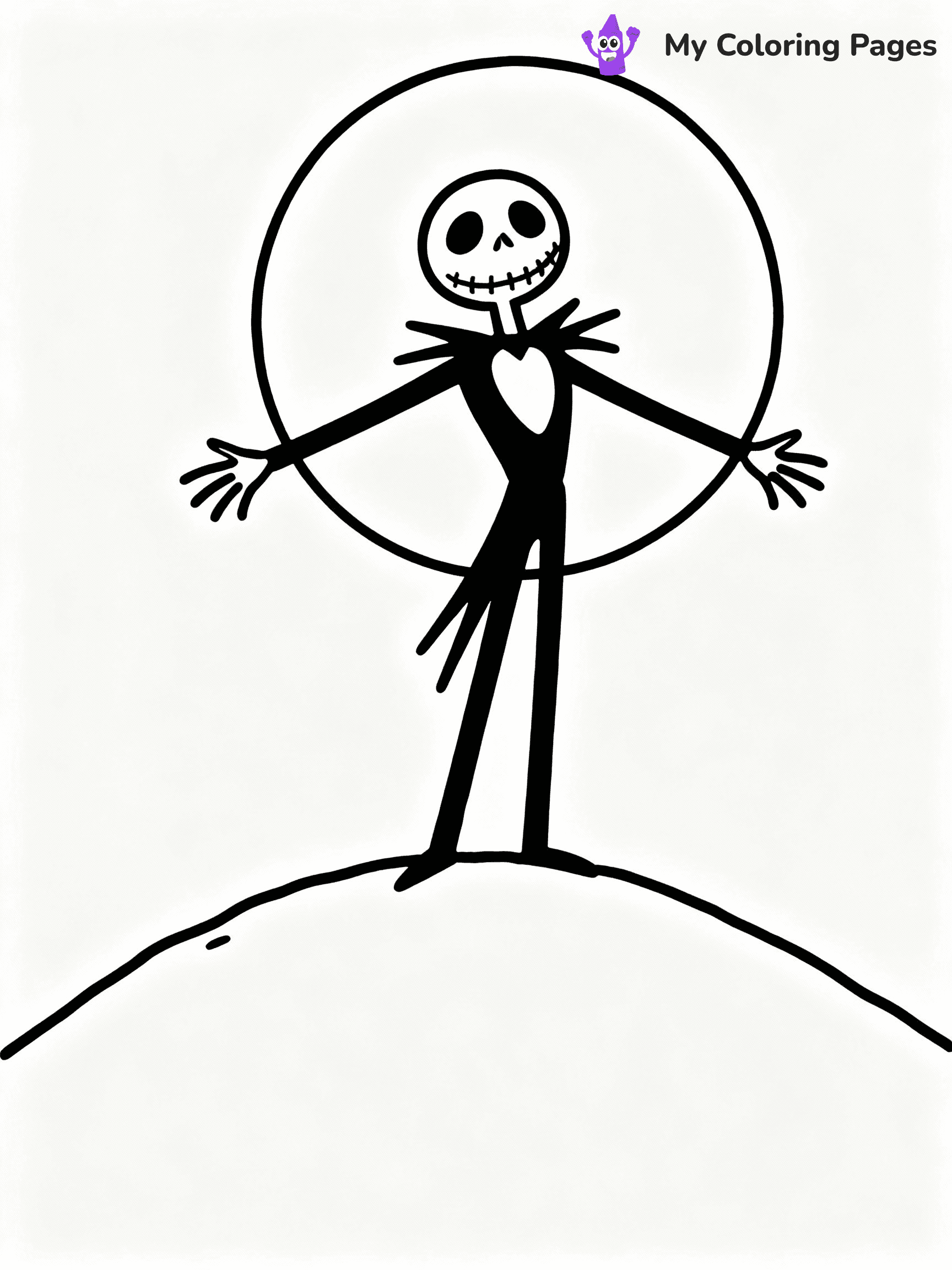 ⚠️ CRITICAL REQUIREMENT - ABSOLUTE BLACK AND WHITE ONLY ⚠️
This MUST be a BLACK AND WHITE line drawing ONLY. NO COLORS whatsoever.
- ONLY pure black lines (#000000) on pure white background (#FFFFFF)
- ABSOLUTELY NO colors, NO shading, NO gradients, NO grayscale
- If there are ANY colors in the output, the image is REJECTED
- This is a COLORING PAGE - meant to be COLORED IN by children
- The output must be UNCOLORED line art ready for coloring
⚠️ SUBJECT TO DRAW: Jack Skellington from The Nightmare Before Christmas in Tim Burton style, standing on a hill, arms outstretched, moon behind
(REMEMBER: Output must be BLACK AND WHITE line art only, NOT colored!)
# COLORING PAGE: BLACK OUTLINES ONLY - WHITE BACKGROUND MANDATORY
Create a **coloring book page** using EXACTLY two values: black lines, white space.
## NON-NEGOTIABLE BINARY RULES
- **ONLY #000000 (black) and #FFFFFF (white)** - NO other values exist
- **EVERY PIXEL = BLACK OR WHITE** - no gray/shading/antialiasing
- **WHITE BACKGROUND MANDATORY** - entire canvas stays white
- **ALL SHAPES HOLLOW** - everything is empty outlines waiting to be colored
- **FORBIDDEN:** fills, shading, gradients, patterns, textures, colors
- **NO SOLID REGIONS** - if it's not a thin line, it's wrong
## Universal Line Standards
- Black outlines ONLY - thin, uniform weight
- Every shape completely empty inside
- Closed contours suitable for coloring
- Simple flat illustration - zero depth/3D/realism
- **Style:** Whimsical Doodle Art Alley - rounded, friendly outlines (unless specified)
## Everything = Outline Only
- Characters/animals: hollow shapes
- Objects/clothing: empty contours
- Backgrounds/scenery: line work only
- Natural elements: outlined forms
- Dark/night areas: don't exist (use outlined symbols)
- Textures/patterns: convert to simple lines
## The Test
Can a child color EVERY white space with crayons? If any area is pre-filled/shaded/gray or colored in, it FAILS. Every shape must be waiting to receive color.
**FINAL OUTPUT**: Binary coloring page. Black lines define shapes. White spaces ready for coloring. Nothing else exists. No exceptions. Print-ready.
⚠️ FINAL REMINDER: Draw the subject "Jack Skellington from The Nightmare Before Christmas in Tim Burton style, standing on a hill, arms outstretched, moon behind" as BLACK AND WHITE line art. Zero colors in output.