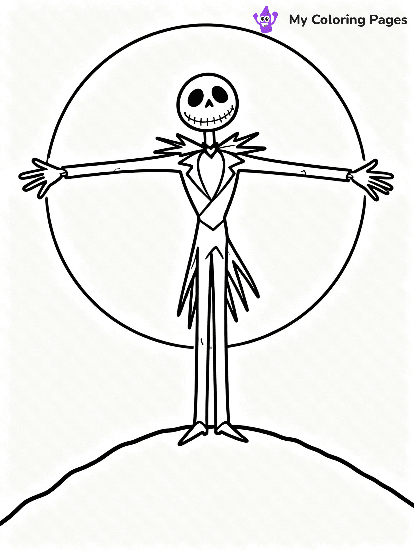 ⚠️ CRITICAL REQUIREMENT - ABSOLUTE BLACK AND WHITE ONLY ⚠️
This MUST be a BLACK AND WHITE line drawing ONLY. NO COLORS whatsoever.
- ONLY pure black lines (#000000) on pure white background (#FFFFFF)
- ABSOLUTELY NO colors, NO shading, NO gradients, NO grayscale
- If there are ANY colors in the output, the image is REJECTED
- This is a COLORING PAGE - meant to be COLORED IN by children
- The output must be UNCOLORED line art ready for coloring
⚠️ SUBJECT TO DRAW: Jack Skellington from The Nightmare Before Christmas in Tim Burton style, standing on a hill, arms outstretched, moon behind
(REMEMBER: Output must be BLACK AND WHITE line art only, NOT colored!)
# COLORING PAGE: BLACK OUTLINES ONLY - WHITE BACKGROUND MANDATORY
Create a **coloring book page** using EXACTLY two values: black lines, white space.
## NON-NEGOTIABLE BINARY RULES
- **ONLY #000000 (black) and #FFFFFF (white)** - NO other values exist
- **EVERY PIXEL = BLACK OR WHITE** - no gray/shading/antialiasing
- **WHITE BACKGROUND MANDATORY** - entire canvas stays white
- **ALL SHAPES HOLLOW** - everything is empty outlines waiting to be colored
- **FORBIDDEN:** fills, shading, gradients, patterns, textures, colors
- **NO SOLID REGIONS** - if it's not a thin line, it's wrong
## Universal Line Standards
- Black outlines ONLY - thin, uniform weight
- Every shape completely empty inside
- Closed contours suitable for coloring
- Simple flat illustration - zero depth/3D/realism
- **Style:** Whimsical Doodle Art Alley - rounded, friendly outlines (unless specified)
## Everything = Outline Only
- Characters/animals: hollow shapes
- Objects/clothing: empty contours
- Backgrounds/scenery: line work only
- Natural elements: outlined forms
- Dark/night areas: don't exist (use outlined symbols)
- Textures/patterns: convert to simple lines
## The Test
Can a child color EVERY white space with crayons? If any area is pre-filled/shaded/gray or colored in, it FAILS. Every shape must be waiting to receive color.
**FINAL OUTPUT**: Binary coloring page. Black lines define shapes. White spaces ready for coloring. Nothing else exists. No exceptions. Print-ready.
⚠️ FINAL REMINDER: Draw the subject "Jack Skellington from The Nightmare Before Christmas in Tim Burton style, standing on a hill, arms outstretched, moon behind" as BLACK AND WHITE line art. Zero colors in output.