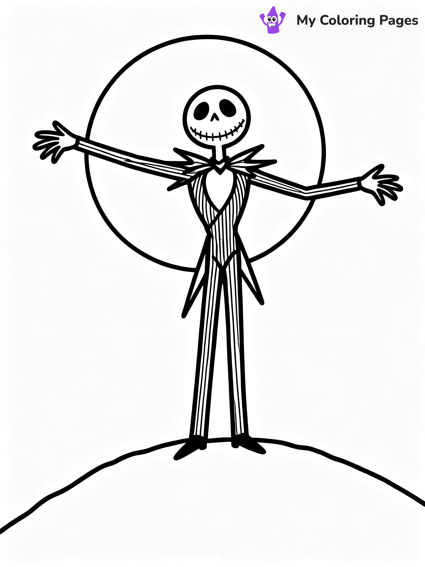 ⚠️ CRITICAL REQUIREMENT - ABSOLUTE BLACK AND WHITE ONLY ⚠️
This MUST be a BLACK AND WHITE line drawing ONLY. NO COLORS whatsoever.
- ONLY pure black lines (#000000) on pure white background (#FFFFFF)
- ABSOLUTELY NO colors, NO shading, NO gradients, NO grayscale
- If there are ANY colors in the output, the image is REJECTED
- This is a COLORING PAGE - meant to be COLORED IN by children
- The output must be UNCOLORED line art ready for coloring
⚠️ SUBJECT TO DRAW: Jack Skellington from The Nightmare Before Christmas in Tim Burton style, standing on a hill, arms outstretched, moon behind
(REMEMBER: Output must be BLACK AND WHITE line art only, NOT colored!)
# COLORING PAGE: BLACK OUTLINES ONLY - WHITE BACKGROUND MANDATORY
Create a **coloring book page** using EXACTLY two values: black lines, white space.
## NON-NEGOTIABLE BINARY RULES
- **ONLY #000000 (black) and #FFFFFF (white)** - NO other values exist
- **EVERY PIXEL = BLACK OR WHITE** - no gray/shading/antialiasing
- **WHITE BACKGROUND MANDATORY** - entire canvas stays white
- **ALL SHAPES HOLLOW** - everything is empty outlines waiting to be colored
- **FORBIDDEN:** fills, shading, gradients, patterns, textures, colors
- **NO SOLID REGIONS** - if it's not a thin line, it's wrong
## Universal Line Standards
- Black outlines ONLY - thin, uniform weight
- Every shape completely empty inside
- Closed contours suitable for coloring
- Simple flat illustration - zero depth/3D/realism
- **Style:** Whimsical Doodle Art Alley - rounded, friendly outlines (unless specified)
## Everything = Outline Only
- Characters/animals: hollow shapes
- Objects/clothing: empty contours
- Backgrounds/scenery: line work only
- Natural elements: outlined forms
- Dark/night areas: don't exist (use outlined symbols)
- Textures/patterns: convert to simple lines
## The Test
Can a child color EVERY white space with crayons? If any area is pre-filled/shaded/gray or colored in, it FAILS. Every shape must be waiting to receive color.
**FINAL OUTPUT**: Binary coloring page. Black lines define shapes. White spaces ready for coloring. Nothing else exists. No exceptions. Print-ready.
⚠️ FINAL REMINDER: Draw the subject "Jack Skellington from The Nightmare Before Christmas in Tim Burton style, standing on a hill, arms outstretched, moon behind" as BLACK AND WHITE line art. Zero colors in output.