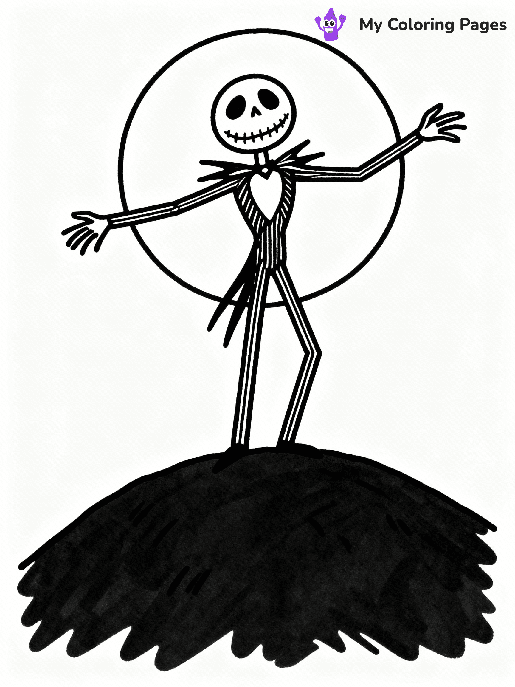 ⚠️ CRITICAL REQUIREMENT - ABSOLUTE BLACK AND WHITE ONLY ⚠️
This MUST be a BLACK AND WHITE line drawing ONLY. NO COLORS whatsoever.
- ONLY pure black lines (#000000) on pure white background (#FFFFFF)
- ABSOLUTELY NO colors, NO shading, NO gradients, NO grayscale
- If there are ANY colors in the output, the image is REJECTED
- This is a COLORING PAGE - meant to be COLORED IN by children
- The output must be UNCOLORED line art ready for coloring
⚠️ SUBJECT TO DRAW: Jack Skellington from The Nightmare Before Christmas in Tim Burton style, standing on a hill, arms outstretched, moon behind
(REMEMBER: Output must be BLACK AND WHITE line art only, NOT colored!)
# COLORING PAGE: BLACK OUTLINES ONLY - WHITE BACKGROUND MANDATORY
Create a **coloring book page** using EXACTLY two values: black lines, white space.
## NON-NEGOTIABLE BINARY RULES
- **ONLY #000000 (black) and #FFFFFF (white)** - NO other values exist
- **EVERY PIXEL = BLACK OR WHITE** - no gray/shading/antialiasing
- **WHITE BACKGROUND MANDATORY** - entire canvas stays white
- **ALL SHAPES HOLLOW** - everything is empty outlines waiting to be colored
- **FORBIDDEN:** fills, shading, gradients, patterns, textures, colors
- **NO SOLID REGIONS** - if it's not a thin line, it's wrong
## Universal Line Standards
- Black outlines ONLY - thin, uniform weight
- Every shape completely empty inside
- Closed contours suitable for coloring
- Simple flat illustration - zero depth/3D/realism
- **Style:** Whimsical Doodle Art Alley - rounded, friendly outlines (unless specified)
## Everything = Outline Only
- Characters/animals: hollow shapes
- Objects/clothing: empty contours
- Backgrounds/scenery: line work only
- Natural elements: outlined forms
- Dark/night areas: don't exist (use outlined symbols)
- Textures/patterns: convert to simple lines
## The Test
Can a child color EVERY white space with crayons? If any area is pre-filled/shaded/gray or colored in, it FAILS. Every shape must be waiting to receive color.
**FINAL OUTPUT**: Binary coloring page. Black lines define shapes. White spaces ready for coloring. Nothing else exists. No exceptions. Print-ready.
⚠️ FINAL REMINDER: Draw the subject "Jack Skellington from The Nightmare Before Christmas in Tim Burton style, standing on a hill, arms outstretched, moon behind" as BLACK AND WHITE line art. Zero colors in output.