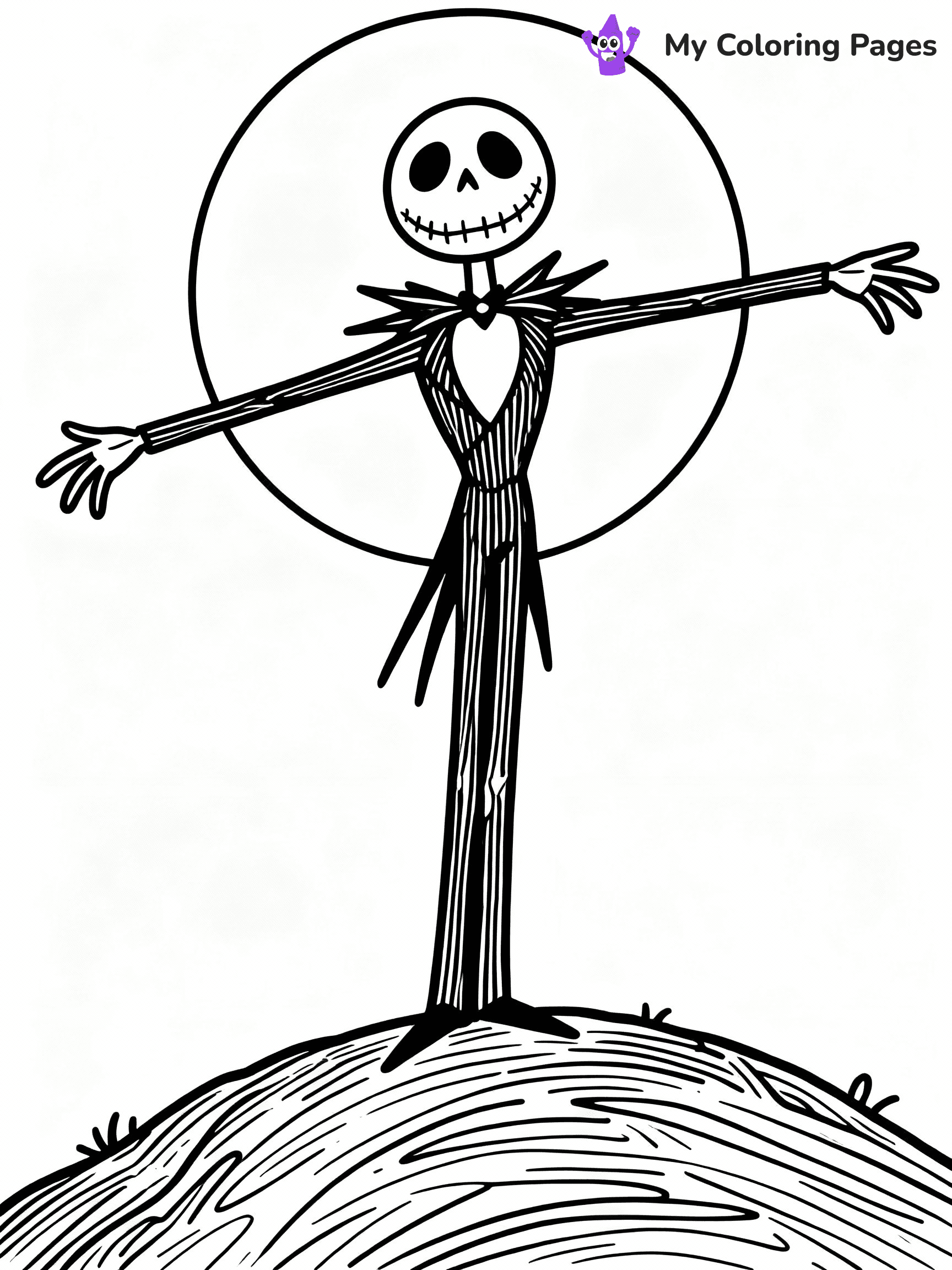 ⚠️ CRITICAL REQUIREMENT - ABSOLUTE BLACK AND WHITE ONLY ⚠️
This MUST be a BLACK AND WHITE line drawing ONLY. NO COLORS whatsoever.
- ONLY pure black lines (#000000) on pure white background (#FFFFFF)
- ABSOLUTELY NO colors, NO shading, NO gradients, NO grayscale
- If there are ANY colors in the output, the image is REJECTED
- This is a COLORING PAGE - meant to be COLORED IN by children
- The output must be UNCOLORED line art ready for coloring
⚠️ SUBJECT TO DRAW: Jack Skellington from The Nightmare Before Christmas in Tim Burton style, standing on a hill, arms outstretched, moon behind
(REMEMBER: Output must be BLACK AND WHITE line art only, NOT colored!)
# COLORING PAGE: BLACK OUTLINES ONLY - WHITE BACKGROUND MANDATORY
Create a **coloring book page** using EXACTLY two values: black lines, white space.
## NON-NEGOTIABLE BINARY RULES
- **ONLY #000000 (black) and #FFFFFF (white)** - NO other values exist
- **EVERY PIXEL = BLACK OR WHITE** - no gray/shading/antialiasing
- **WHITE BACKGROUND MANDATORY** - entire canvas stays white
- **ALL SHAPES HOLLOW** - everything is empty outlines waiting to be colored
- **FORBIDDEN:** fills, shading, gradients, patterns, textures, colors
- **NO SOLID REGIONS** - if it's not a thin line, it's wrong
## Universal Line Standards
- Black outlines ONLY - thin, uniform weight
- Every shape completely empty inside
- Closed contours suitable for coloring
- Simple flat illustration - zero depth/3D/realism
- **Style:** Whimsical Doodle Art Alley - rounded, friendly outlines (unless specified)
## Everything = Outline Only
- Characters/animals: hollow shapes
- Objects/clothing: empty contours
- Backgrounds/scenery: line work only
- Natural elements: outlined forms
- Dark/night areas: don't exist (use outlined symbols)
- Textures/patterns: convert to simple lines
## The Test
Can a child color EVERY white space with crayons? If any area is pre-filled/shaded/gray or colored in, it FAILS. Every shape must be waiting to receive color.
**FINAL OUTPUT**: Binary coloring page. Black lines define shapes. White spaces ready for coloring. Nothing else exists. No exceptions. Print-ready.
⚠️ FINAL REMINDER: Draw the subject "Jack Skellington from The Nightmare Before Christmas in Tim Burton style, standing on a hill, arms outstretched, moon behind" as BLACK AND WHITE line art. Zero colors in output.
