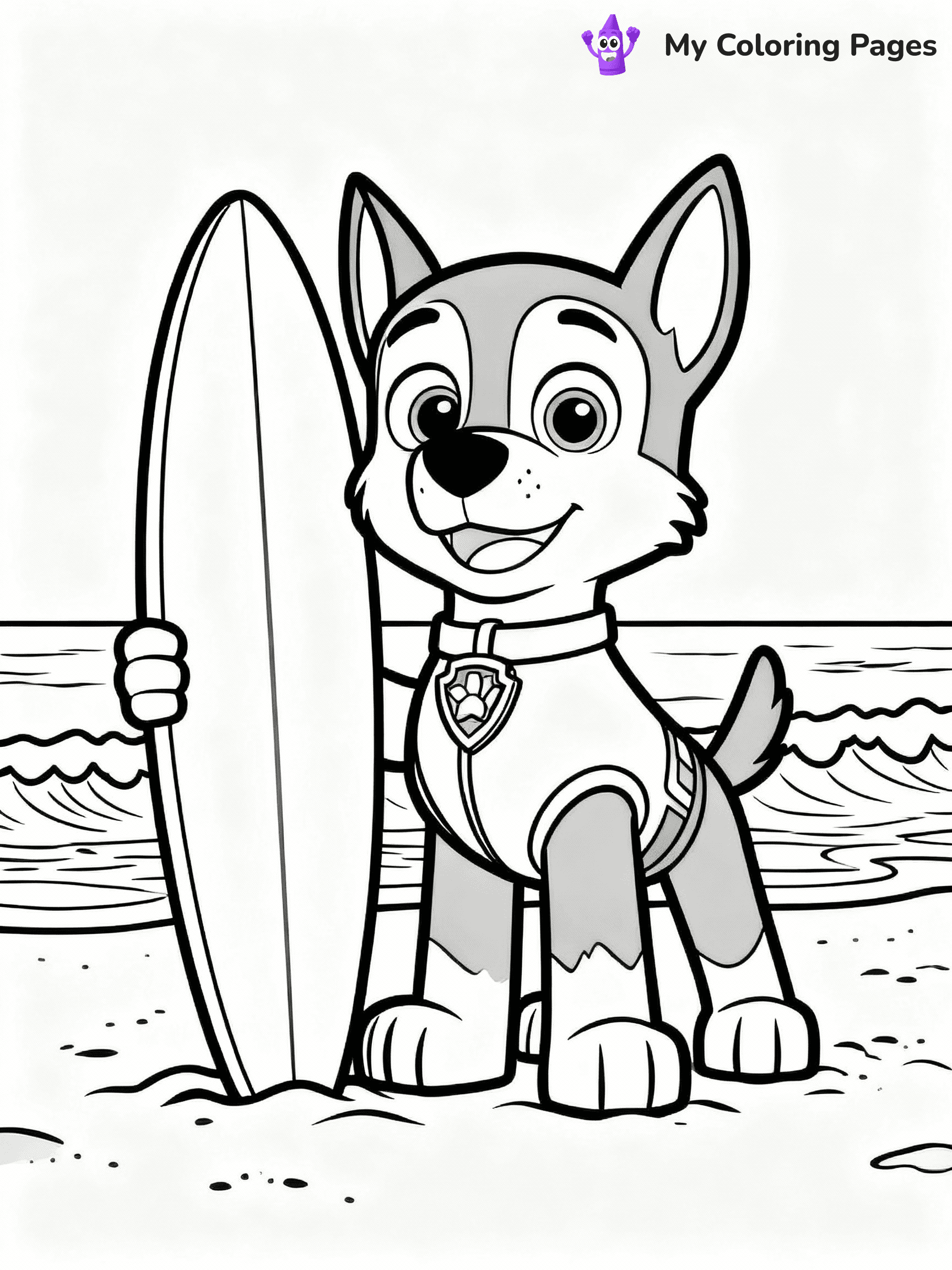 ⚠️ CRITICAL REQUIREMENT - ABSOLUTE BLACK AND WHITE ONLY ⚠️
This MUST be a BLACK AND WHITE line drawing ONLY. NO COLORS whatsoever.
- ONLY pure black lines (#000000) on pure white background (#FFFFFF)
- ABSOLUTELY NO colors, NO shading, NO gradients, NO grayscale
- If there are ANY colors in the output, the image is REJECTED
- This is a COLORING PAGE - meant to be COLORED IN by children
- The output must be UNCOLORED line art ready for coloring
⚠️ SUBJECT TO DRAW: Zuma from Paw Patrol with his surfboard on the beach. PURE OUTLINES. NO FILLS, COLOR, SHADING, OR GREYSCALE. WHITE BACKGROUND.
(REMEMBER: Output must be BLACK AND WHITE line art only, NOT colored!)
# Flat, Friendly Cartoon Line-Art Coloring Page
You are generating a **pure black-and-white binary image** of a child-friendly cartoon scene combining characters and background scenery in one cohesive composition.
## Rendering Rules (Strict)
- Only two colors: pure black (#000000) outlines and pure white (#FFFFFF) background.
- No grayscale, shading, gradients, tints, fills, transparency, or partial pixels.
- No antialiasing or blended edges; every pixel is 100% black or white.
- No solid black fills inside shapes — all areas inside outlines must remain white.
- No dark clothing areas or filled tone blocks; all garments outlined only.
- No shadows, textures, lighting, or tonal variations.
- Must look like flat binary vector line-art for coloring pages.
## Drawing & Composition
- **Medium, consistent line weight**; clean closed outlines easy to color inside.
- **Flat, simple, child-friendly design** — no realism or 3D depth.
- Characters are **grounded on a surface**, centered and large.
- **Balanced composition** with clear silhouettes and minimal props.
## Scenery & Style
- Landmarks (e.g., mosque, CN Tower) and scenery (trees, benches, waves) drawn with **black outlines only.**
- For real-world figures, teams, or places, show accurate details using only black outlines—no text or logos. Use distinctive uniform patterns, abstract symbols, and landmark silhouettes to convey identity.
- Keep **consistent perspective**; no floating elements.
- **Style:** whimsical **Doodle Art Alley** — rounded, friendly outlines.
- May adapt shapes from **Crayola, Disney, Peppa Pig, Cocomelon** — *by shape only, never color.*
- Final output: **flat, crisp, binary (#000000/#FFFFFF)**, **no filled color or background text.**
EXTREMELYE IMPORTANT:
- PURE BINARY LINE-ART; NO FILLS (HAIR/CLOTHES/SKIN), SHADING, OR GREY.
- NO SHADING, COLOR. MUST BE WHITE BACKGROUND.
⚠️ FINAL REMINDER: Draw the subject "Zuma from Paw Patrol with his surfboard on the beach. PURE OUTLINES. NO FILLS, COLOR, SHADING, OR GREYSCALE. WHITE BACKGROUND." as BLACK AND WHITE line art. Zero colors in output.