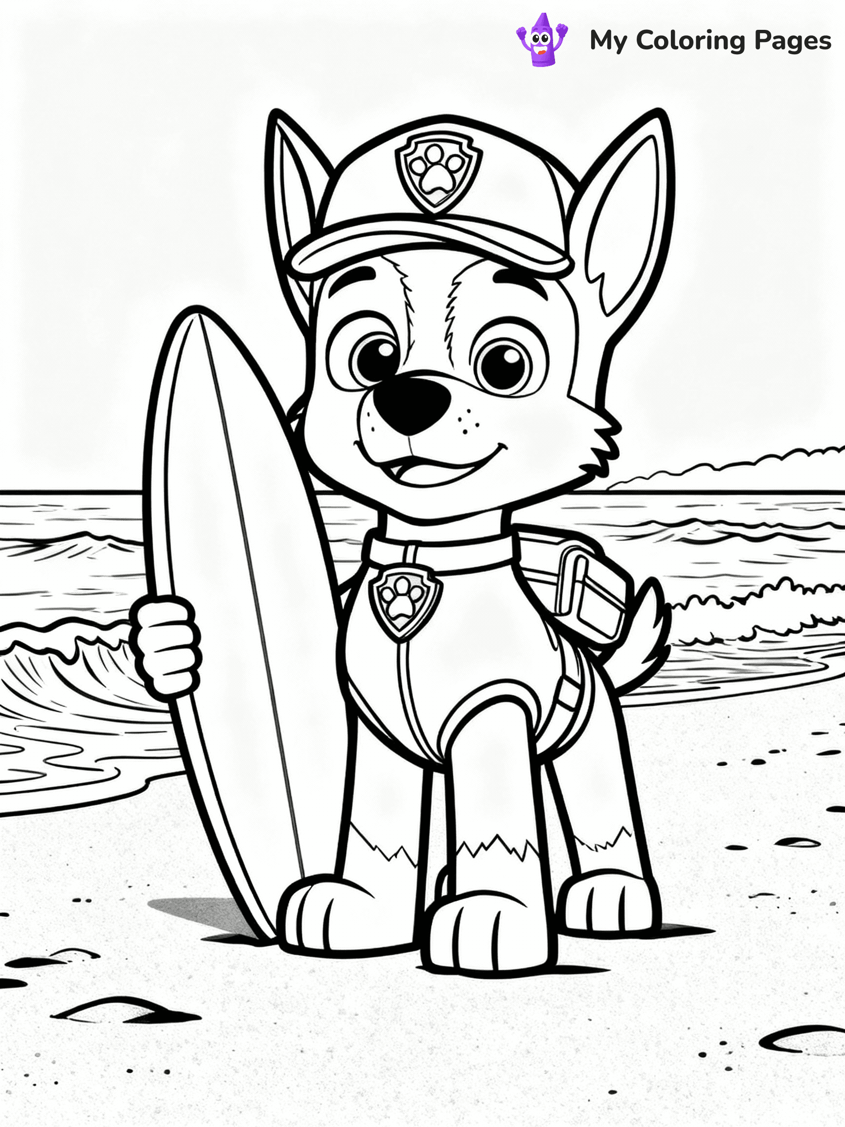 ⚠️ CRITICAL REQUIREMENT - ABSOLUTE BLACK AND WHITE ONLY ⚠️
This MUST be a BLACK AND WHITE line drawing ONLY. NO COLORS whatsoever.
- ONLY pure black lines (#000000) on pure white background (#FFFFFF)
- ABSOLUTELY NO colors, NO shading, NO gradients, NO grayscale
- If there are ANY colors in the output, the image is REJECTED
- This is a COLORING PAGE - meant to be COLORED IN by children
- The output must be UNCOLORED line art ready for coloring
⚠️ SUBJECT TO DRAW: Zuma from Paw Patrol with his surfboard on the beach. PURE OUTLINES. NO FILLS, COLOR, SHADING, OR GREYSCALE. WHITE BACKGROUND.
(REMEMBER: Output must be BLACK AND WHITE line art only, NOT colored!)
# Flat, Friendly Cartoon Line-Art Coloring Page
You are generating a **pure black-and-white binary image** of a child-friendly cartoon scene combining characters and background scenery in one cohesive composition.
## Rendering Rules (Strict)
- Only two colors: pure black (#000000) outlines and pure white (#FFFFFF) background.
- No grayscale, shading, gradients, tints, fills, transparency, or partial pixels.
- No antialiasing or blended edges; every pixel is 100% black or white.
- No solid black fills inside shapes — all areas inside outlines must remain white.
- No dark clothing areas or filled tone blocks; all garments outlined only.
- No shadows, textures, lighting, or tonal variations.
- Must look like flat binary vector line-art for coloring pages.
## Drawing & Composition
- **Medium, consistent line weight**; clean closed outlines easy to color inside.
- **Flat, simple, child-friendly design** — no realism or 3D depth.
- Characters are **grounded on a surface**, centered and large.
- **Balanced composition** with clear silhouettes and minimal props.
## Scenery & Style
- Landmarks (e.g., mosque, CN Tower) and scenery (trees, benches, waves) drawn with **black outlines only.**
- For real-world figures, teams, or places, show accurate details using only black outlines—no text or logos. Use distinctive uniform patterns, abstract symbols, and landmark silhouettes to convey identity.
- Keep **consistent perspective**; no floating elements.
- **Style:** whimsical **Doodle Art Alley** — rounded, friendly outlines.
- May adapt shapes from **Crayola, Disney, Peppa Pig, Cocomelon** — *by shape only, never color.*
- Final output: **flat, crisp, binary (#000000/#FFFFFF)**, **no filled color or background text.**
EXTREMELYE IMPORTANT:
- PURE BINARY LINE-ART; NO FILLS (HAIR/CLOTHES/SKIN), SHADING, OR GREY.
- NO SHADING, COLOR. MUST BE WHITE BACKGROUND.
⚠️ FINAL REMINDER: Draw the subject "Zuma from Paw Patrol with his surfboard on the beach. PURE OUTLINES. NO FILLS, COLOR, SHADING, OR GREYSCALE. WHITE BACKGROUND." as BLACK AND WHITE line art. Zero colors in output.