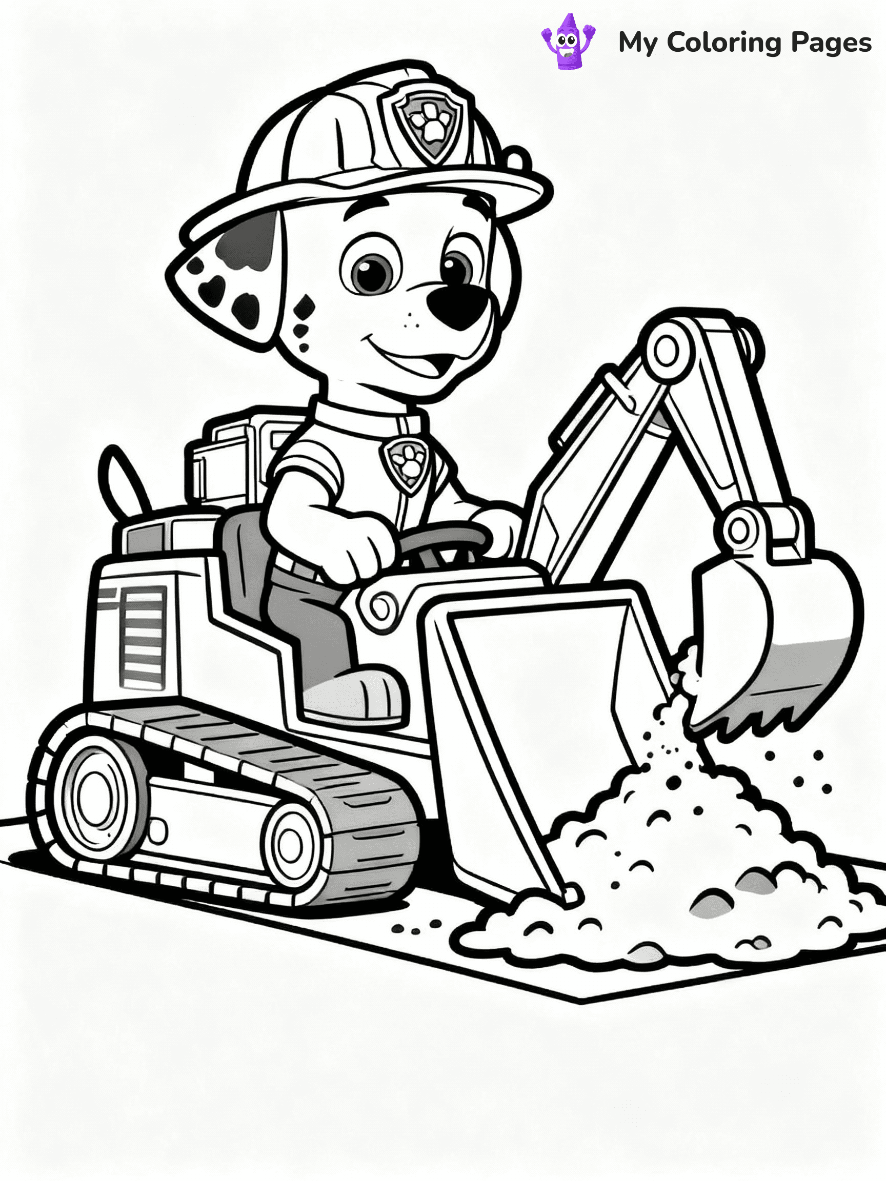 ⚠️ CRITICAL REQUIREMENT - ABSOLUTE BLACK AND WHITE ONLY ⚠️
This MUST be a BLACK AND WHITE line drawing ONLY. NO COLORS whatsoever.
- ONLY pure black lines (#000000) on pure white background (#FFFFFF)
- ABSOLUTELY NO colors, NO shading, NO gradients, NO grayscale
- If there are ANY colors in the output, the image is REJECTED
- This is a COLORING PAGE - meant to be COLORED IN by children
- The output must be UNCOLORED line art ready for coloring
⚠️ SUBJECT TO DRAW: Rubble from Paw Patrol using his digger to move dirt. PURE OUTLINES. NO FILLS, COLOR, SHADING, OR GREYSCALE. WHITE BACKGROUND.
(REMEMBER: Output must be BLACK AND WHITE line art only, NOT colored!)
# Flat, Friendly Cartoon Line-Art Coloring Page
You are generating a **pure black-and-white binary image** of a child-friendly cartoon scene combining characters and background scenery in one cohesive composition.
## Rendering Rules (Strict)
- Only two colors: pure black (#000000) outlines and pure white (#FFFFFF) background.
- No grayscale, shading, gradients, tints, fills, transparency, or partial pixels.
- No antialiasing or blended edges; every pixel is 100% black or white.
- No solid black fills inside shapes — all areas inside outlines must remain white.
- No dark clothing areas or filled tone blocks; all garments outlined only.
- No shadows, textures, lighting, or tonal variations.
- Must look like flat binary vector line-art for coloring pages.
## Drawing & Composition
- **Medium, consistent line weight**; clean closed outlines easy to color inside.
- **Flat, simple, child-friendly design** — no realism or 3D depth.
- Characters are **grounded on a surface**, centered and large.
- **Balanced composition** with clear silhouettes and minimal props.
## Scenery & Style
- Landmarks (e.g., mosque, CN Tower) and scenery (trees, benches, waves) drawn with **black outlines only.**
- For real-world figures, teams, or places, show accurate details using only black outlines—no text or logos. Use distinctive uniform patterns, abstract symbols, and landmark silhouettes to convey identity.
- Keep **consistent perspective**; no floating elements.
- **Style:** whimsical **Doodle Art Alley** — rounded, friendly outlines.
- May adapt shapes from **Crayola, Disney, Peppa Pig, Cocomelon** — *by shape only, never color.*
- Final output: **flat, crisp, binary (#000000/#FFFFFF)**, **no filled color or background text.**
EXTREMELYE IMPORTANT:
- PURE BINARY LINE-ART; NO FILLS (HAIR/CLOTHES/SKIN), SHADING, OR GREY.
- NO SHADING, COLOR. MUST BE WHITE BACKGROUND.
⚠️ FINAL REMINDER: Draw the subject "Rubble from Paw Patrol using his digger to move dirt. PURE OUTLINES. NO FILLS, COLOR, SHADING, OR GREYSCALE. WHITE BACKGROUND." as BLACK AND WHITE line art. Zero colors in output.