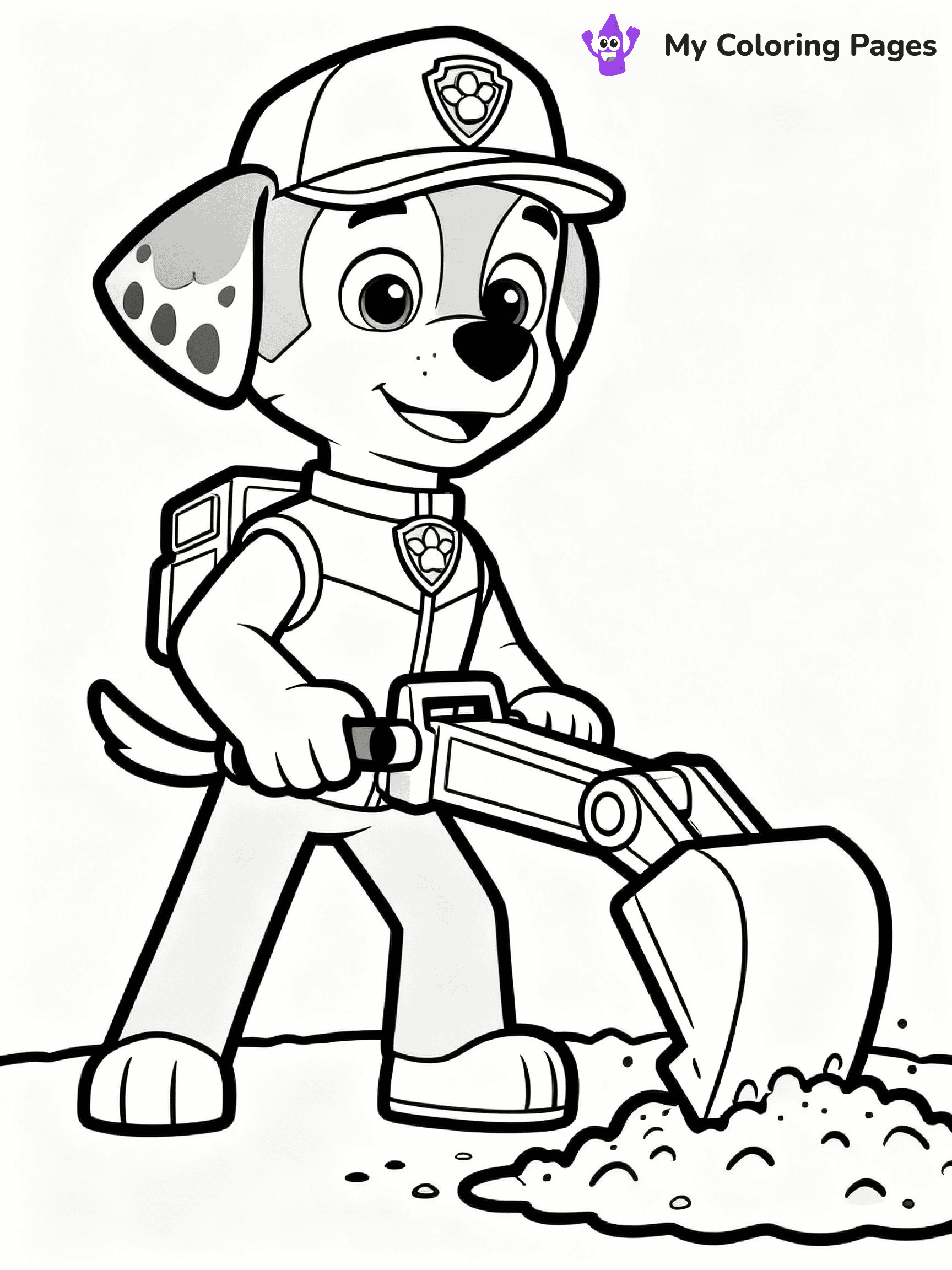 ⚠️ CRITICAL REQUIREMENT - ABSOLUTE BLACK AND WHITE ONLY ⚠️
This MUST be a BLACK AND WHITE line drawing ONLY. NO COLORS whatsoever.
- ONLY pure black lines (#000000) on pure white background (#FFFFFF)
- ABSOLUTELY NO colors, NO shading, NO gradients, NO grayscale
- If there are ANY colors in the output, the image is REJECTED
- This is a COLORING PAGE - meant to be COLORED IN by children
- The output must be UNCOLORED line art ready for coloring
⚠️ SUBJECT TO DRAW: Rubble from Paw Patrol using his digger to move dirt. PURE OUTLINES. NO FILLS, COLOR, SHADING, OR GREYSCALE. WHITE BACKGROUND.
(REMEMBER: Output must be BLACK AND WHITE line art only, NOT colored!)
# Flat, Friendly Cartoon Line-Art Coloring Page
You are generating a **pure black-and-white binary image** of a child-friendly cartoon scene combining characters and background scenery in one cohesive composition.
## Rendering Rules (Strict)
- Only two colors: pure black (#000000) outlines and pure white (#FFFFFF) background.
- No grayscale, shading, gradients, tints, fills, transparency, or partial pixels.
- No antialiasing or blended edges; every pixel is 100% black or white.
- No solid black fills inside shapes — all areas inside outlines must remain white.
- No dark clothing areas or filled tone blocks; all garments outlined only.
- No shadows, textures, lighting, or tonal variations.
- Must look like flat binary vector line-art for coloring pages.
## Drawing & Composition
- **Medium, consistent line weight**; clean closed outlines easy to color inside.
- **Flat, simple, child-friendly design** — no realism or 3D depth.
- Characters are **grounded on a surface**, centered and large.
- **Balanced composition** with clear silhouettes and minimal props.
## Scenery & Style
- Landmarks (e.g., mosque, CN Tower) and scenery (trees, benches, waves) drawn with **black outlines only.**
- For real-world figures, teams, or places, show accurate details using only black outlines—no text or logos. Use distinctive uniform patterns, abstract symbols, and landmark silhouettes to convey identity.
- Keep **consistent perspective**; no floating elements.
- **Style:** whimsical **Doodle Art Alley** — rounded, friendly outlines.
- May adapt shapes from **Crayola, Disney, Peppa Pig, Cocomelon** — *by shape only, never color.*
- Final output: **flat, crisp, binary (#000000/#FFFFFF)**, **no filled color or background text.**
EXTREMELYE IMPORTANT:
- PURE BINARY LINE-ART; NO FILLS (HAIR/CLOTHES/SKIN), SHADING, OR GREY.
- NO SHADING, COLOR. MUST BE WHITE BACKGROUND.
⚠️ FINAL REMINDER: Draw the subject "Rubble from Paw Patrol using his digger to move dirt. PURE OUTLINES. NO FILLS, COLOR, SHADING, OR GREYSCALE. WHITE BACKGROUND." as BLACK AND WHITE line art. Zero colors in output.