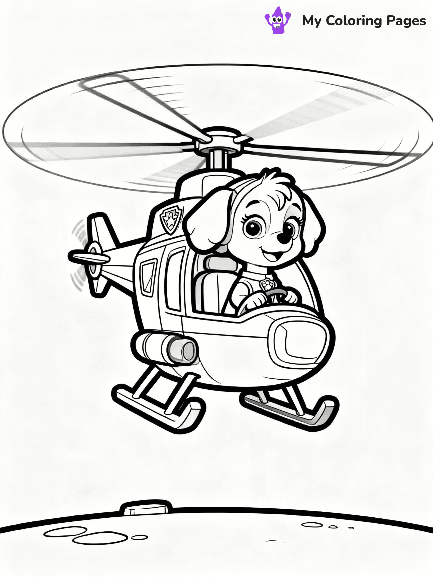 ⚠️ CRITICAL REQUIREMENT - ABSOLUTE BLACK AND WHITE ONLY ⚠️
This MUST be a BLACK AND WHITE line drawing ONLY. NO COLORS whatsoever.
- ONLY pure black lines (#000000) on pure white background (#FFFFFF)
- ABSOLUTELY NO colors, NO shading, NO gradients, NO grayscale
- If there are ANY colors in the output, the image is REJECTED
- This is a COLORING PAGE - meant to be COLORED IN by children
- The output must be UNCOLORED line art ready for coloring
⚠️ SUBJECT TO DRAW: Skye from Paw Patrol flying high in her helicopter. PURE OUTLINES. NO FILLS, COLOR, SHADING, OR GREYSCALE. WHITE BACKGROUND.
(REMEMBER: Output must be BLACK AND WHITE line art only, NOT colored!)
# Flat, Friendly Cartoon Line-Art Coloring Page
You are generating a **pure black-and-white binary image** of a child-friendly cartoon scene combining characters and background scenery in one cohesive composition.
## Rendering Rules (Strict)
- Only two colors: pure black (#000000) outlines and pure white (#FFFFFF) background.
- No grayscale, shading, gradients, tints, fills, transparency, or partial pixels.
- No antialiasing or blended edges; every pixel is 100% black or white.
- No solid black fills inside shapes — all areas inside outlines must remain white.
- No dark clothing areas or filled tone blocks; all garments outlined only.
- No shadows, textures, lighting, or tonal variations.
- Must look like flat binary vector line-art for coloring pages.
## Drawing & Composition
- **Medium, consistent line weight**; clean closed outlines easy to color inside.
- **Flat, simple, child-friendly design** — no realism or 3D depth.
- Characters are **grounded on a surface**, centered and large.
- **Balanced composition** with clear silhouettes and minimal props.
## Scenery & Style
- Landmarks (e.g., mosque, CN Tower) and scenery (trees, benches, waves) drawn with **black outlines only.**
- For real-world figures, teams, or places, show accurate details using only black outlines—no text or logos. Use distinctive uniform patterns, abstract symbols, and landmark silhouettes to convey identity.
- Keep **consistent perspective**; no floating elements.
- **Style:** whimsical **Doodle Art Alley** — rounded, friendly outlines.
- May adapt shapes from **Crayola, Disney, Peppa Pig, Cocomelon** — *by shape only, never color.*
- Final output: **flat, crisp, binary (#000000/#FFFFFF)**, **no filled color or background text.**
EXTREMELYE IMPORTANT:
- PURE BINARY LINE-ART; NO FILLS (HAIR/CLOTHES/SKIN), SHADING, OR GREY.
- NO SHADING, COLOR. MUST BE WHITE BACKGROUND.
⚠️ FINAL REMINDER: Draw the subject "Skye from Paw Patrol flying high in her helicopter. PURE OUTLINES. NO FILLS, COLOR, SHADING, OR GREYSCALE. WHITE BACKGROUND." as BLACK AND WHITE line art. Zero colors in output.